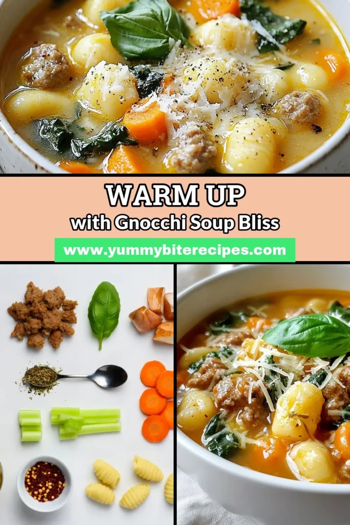 Warm up with this hearty Italian sausage soup that combines flavorful Italian sausage and tender gnocchi for a comforting meal. This easy gnocchi soup recipe is perfect for busy weeknights and can be made in just one pot! Bursting with veggies and spices, this dish is a crowd-pleaser. Try this delicious Italian sausage recipe tonight, and don’t forget to pin it for later! #ItalianSausageSoup #EasyGnocchiSoup #OnePotSausageSoup #GnocchiSoupRecipe