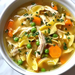 - 1 tablespoon olive oil - 1 medium onion, diced - 3 cloves garlic, minced - 2 carrots, sliced into rounds - 2 celery stalks, sliced - 1 teaspoon dried thyme - 1 teaspoon dried oregano - 1/2 teaspoon freshly cracked black pepper - 6 cups low-sodium chicken broth - 2 cups cooked, shredded chicken - 2 cups egg noodles - 1 cup frozen peas - Salt, to taste - Fresh parsley, chopped You can add extra veggies for more flavor. Consider these: - Spinach or kale for greens - Corn for sweetness - Bell peppers for crunch and color This soup packs a nutritious punch! Here are some benefits: - Chicken is a great protein source. It helps build muscles and keeps you full. - Carrots have beta-carotene, which is good for your eyes. - Celery is low in calories and high in fiber. It helps digestion. - Garlic boosts your immune system and adds flavor. - Parsley is rich in vitamins A and C. It also adds a fresh taste. Using low-sodium broth helps control salt intake. This soup is not just tasty; it's good for you! Enjoy making it as a comforting meal. {{ingredient_image_2}} 1. Start by setting your Instant Pot to 'Saut&eacute;' mode. 2. Add 1 tablespoon of olive oil and let it heat. 3. Once the oil shimmers, add 1 medium diced onion. 4. Saut&eacute; the onion for about 3 minutes. It should be soft and see-through. 5. Add 3 cloves of minced garlic, 2 sliced carrots, and 2 sliced celery stalks. 6. Saut&eacute; these together for 2 more minutes until they soften. 7. Sprinkle in 1 teaspoon of dried thyme, 1 teaspoon of dried oregano, and 1/2 teaspoon of black pepper. 8. Stir to mix and toast the spices for 30 seconds. 1. Carefully pour in 6 cups of low-sodium chicken broth. 2. Use a spatula to scrape any bits off the bottom of the pot. 3. Add 2 cups of cooked shredded chicken. 4. Secure the lid and set the valve to 'Sealing.' 5. Pressure cook on 'High' for 7 minutes. 1. When cooking ends, turn the valve to 'Venting' for a quick steam release. 2. Stand back to avoid the hot steam. 3. Open the lid and stir in 2 cups of egg noodles. 4. Switch the Instant Pot back to 'Saut&eacute;' mode. 5. Cook for 5 to 7 minutes, stirring until the noodles are tender. 6. In the last minute, fold in 1 cup of frozen peas. 7. Adjust salt to taste before serving. 8. Ladle the soup into bowls and garnish with fresh parsley. Enjoy! To make your soup great, start with fresh ingredients. Use a good chicken broth. I prefer low-sodium for better control of salt. Stir the spices well to bring out their flavors. Remember to saut&eacute; the onion until soft. This adds depth to your soup. One common mistake is overcooking the noodles. They can turn mushy if left too long. Keep an eye on the timer when cooking. Another mistake is not scraping the pot. Those bits add great taste to your soup. Lastly, don&rsquo;t skip the fresh parsley. It adds color and flavor! To boost the flavor, try adding fresh herbs like dill or basil. A splash of lemon juice can brighten the taste. You can also add a dash of hot sauce for a kick. If you want creaminess, stir in a little heavy cream at the end. These tweaks make your soup even better! Pro Tips Fresh Herbs for Flavor: Adding fresh herbs like dill or thyme at the end of cooking can enhance the flavor profile and add a fresh touch to your soup. Customizable Ingredients: Feel free to swap in your favorite vegetables or use leftover turkey instead of chicken for a holiday twist on this classic soup. Perfecting the Noodles: To prevent overcooked noodles, add them just before the end of the cooking time and monitor closely for your desired texture. Storage Tips: This soup stores well in the refrigerator for up to 3 days; however, the noodles may absorb some broth, so consider cooking them separately if making ahead. {{image_4}} You can change the protein in this soup. Use turkey instead of chicken. Cooked ham or even tofu works well too. For a heartier option, try adding cooked sausage. Each choice gives a unique taste. You can mix and match as you like. If you want a vegetarian soup, skip the chicken. Use vegetable broth instead of chicken broth. Add more veggies like bell peppers, zucchini, or mushrooms. Chickpeas or lentils can add protein. This version is just as cozy and tasty. While egg noodles are classic, you can swap them out. Try whole wheat or gluten-free noodles. Rice noodles are another great option. You can even use spiralized zucchini for a low-carb twist. Each noodle brings a different texture and flavor to the soup. To store your chicken noodle soup, let it cool first. Once cooled, transfer it to an airtight container. Place it in the fridge, where it can last for up to four days. If you need to store it longer, consider freezing it. If you want to freeze your soup, make sure to use a freezer-safe container. Leave some space at the top for expansion. The soup can stay fresh for up to three months in the freezer. To avoid mushy noodles, freeze the soup without the noodles. Cook the noodles separately later. When you are ready to eat your soup, take it out of the fridge or freezer. If frozen, let it thaw in the fridge overnight. To reheat, use a pot on the stove over medium heat. Stir often to heat evenly. You can also use the microwave, but check it every minute to avoid hot spots. Enjoy your warm soup! Yes, you can use frozen chicken. Just increase the cooking time to about 10-12 minutes. This will ensure the chicken cooks fully. After cooking, shred the chicken before adding the noodles. It will still taste great! To make this soup gluten-free, swap the egg noodles for gluten-free pasta. Many brands offer gluten-free noodles that work well. Also, check the chicken broth label to ensure it is gluten-free. Your soup will still be cozy and delicious! If you want a thicker soup, you have a few options. You can mix a tablespoon of cornstarch with water and stir it in. Let it cook for a few more minutes until it thickens. Another way is to add more noodles. They will soak up some broth and make it thicker. In this blog post, I covered the key ingredients for a delicious soup and their health benefits. I shared step-by-step instructions to make it easy for you. You learned helpful tips and tricks to enhance flavor and avoid common mistakes. We explored tasty variations and detailed how to store leftovers properly. Remember, with these guidelines, you can create a soup that fits your taste and needs. Enjoy making it your way!