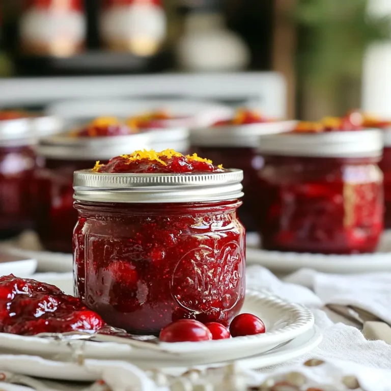 - 4 cups fresh strawberries, hulled and diced - 2 cups fresh cranberries, rinsed and sorted - 1 large orange, zested and juiced Fresh fruits give your Christmas jam its bright flavor. Strawberries add sweetness, while cranberries provide a nice tartness. The orange zest and juice bring warmth and depth to the mix. Always use ripe, fresh ingredients for the best taste. - 1 cup granulated sugar - 1/4 cup honey - 1 tablespoon freshly squeezed lemon juice - 1 teaspoon ground cinnamon - 1/2 teaspoon ground nutmeg - 1/4 teaspoon ground allspice The sugar and honey sweeten the jam. They balance the tartness of the fruits. Lemon juice helps the flavors pop and adds acidity. Spices like cinnamon, nutmeg, and allspice bring warmth and a festive touch. Adjust these spices to fit your taste. - Use one package (1.75 oz) of fruit pectin (like Sure-Jell) Pectin is key for making your jam thicken. It helps form the gel that holds the jam together. Without it, your jam could end up runny. Following the pectin instructions ensures perfect results every time. Remember, the right amount is crucial for good texture. {{ingredient_image_2}} Sterilizing jars is very important. It keeps your jam safe to eat. If jars aren't clean, germs can spoil your jam. To sterilize your jars, fill a large pot with water. Place your jars and lids in the pot. Boil the water for 10 minutes. Use tongs to remove them carefully. Let them dry on a clean towel. In a large pot, mix the diced strawberries and rinsed cranberries. Add the orange zest and juice, granulated sugar, honey, lemon juice, cinnamon, nutmeg, and allspice. Stir well to combine. Cook this mix over medium heat. Keep stirring often. This helps prevent sticking and burning. Once the mixture boils, add the fruit pectin. Stir it in slowly and well. Let the mix return to a full rolling boil. Boil for 1 to 2 minutes. Keep stirring to avoid burning. You want to see big bubbles pop up. This shows it is cooking well. Carefully ladle the hot jam into your clean jars. Leave about 1/4 inch of space at the top. This space is called headspace. It helps the jam seal properly. Wipe the rims of the jars with a clean cloth. This step removes any sticky bits that can affect the seal. Place the sterilized lids on the jars. Screw on the metal bands until they are just tight. Do not over-tighten. To seal the jars, process them in a boiling water bath. This should last about 10 to 15 minutes. The boiling water helps create a good seal. After processing, carefully remove the jars from the water. Let them cool on a clean towel. You should hear a popping sound. This noise means the jars sealed well. Once cool, check the seals by pressing the center of each lid. If it stays down, the jar is sealed. Store the jars in a cool, dark place. Mistakes while sterilizing Do not skip sterilizing your jars. This step keeps your jam safe. Place the jars in boiling water for 10 minutes. Make sure they are fully submerged. If you leave them in for too little time, they may not be safe. Overcooking the jam Watch your jam closely while it cooks. Overcooking can ruin the taste and texture. Once it reaches a boil, stir continuously. This keeps it from sticking and burning. If you cook too long, your jam may become too thick. Testing for doneness To check if your jam is ready, drop a spoonful on a cold plate. Wait a minute, then run your finger through the jam. If it holds its shape, it’s ready! If it runs back together, boil it for another minute and test again. Adjusting thickness Want your jam thicker? Add a little more pectin. Stir it in and let it boil again. If it’s too thick, add a bit of water or juice. Remember to test it again after adjustments. Creative spice additions Spice can elevate your jam. Try adding a pinch of ginger or cloves for a twist. You can also play with citrus zest. Lemon or lime zest adds bright notes to your jam. Suggestions for higher fruit ratios Want more fruit flavor? Increase the amount of strawberries or cranberries. Use 5 cups of fruit instead of 4 cups of strawberries. This can make your jam fruitier and more vibrant. Just keep the sugar the same for balance. Pro Tips Choose the Right Fruit: For the best flavor, select ripe strawberries and fresh cranberries. Overripe or damaged fruit can affect the taste and texture of your jam. Adjust Sweetness: Feel free to modify the amount of sugar and honey according to your taste preference. You can also substitute with natural sweeteners if desired. Test for Consistency: Always perform the cold plate test to check if your jam has reached the right consistency. If it’s too runny, continue boiling for a few more minutes. Store Properly: After sealing the jars, store them in a cool, dark place. Properly sealed jam can last up to a year, but once opened, refrigerate and consume within a few weeks. {{image_4}} You can get creative with your Christmas jam by using other seasonal fruits. If you like, try adding pears, apples, or even figs. Each fruit brings its own taste. Mixing different fruits helps create unique flavor profiles. For example, combine cranberries with pears for a sweet and tart mix. You can also use frozen fruits if fresh ones are not available. If you want a healthier option, there are many natural sweetener alternatives. You can use maple syrup or agave nectar instead of sugar. Honey is great too! Just remember to adjust the amount to match your taste. Natural sweeteners can change the jam's flavor, so taste as you go. Adding spices can elevate your jam to a new level. Ground cinnamon, nutmeg, and allspice work wonders in this recipe. You can also try using cardamom or ginger for a warm, inviting taste. For a fresh twist, consider incorporating herbs like rosemary or thyme. These herbs add a unique flavor that surprises the palate. Store your Christmas jam in a cool, dark place. The best temperature is around 50-70°F. A pantry or cupboard works well. If kept this way, your jam can last up to one year. After opening, refrigerate it. Use the opened jar within three weeks for best taste. Check for signs of spoilage before using jam. Look for a bulging lid or any leaks. If you see mold on top, do not eat it. If the jam smells off or has a strange texture, it's best to throw it out. When in doubt, throw it out. You can reuse jam jars for other foods. First, wash them in hot soapy water. Rinse well to remove all soap. Sterilize jars again before using them. Boil them in water for ten minutes. Make sure the lids are also clean and fit properly. Homemade Christmas jam can last up to one year if stored well. For best results, keep it in a cool, dark place. Once opened, use it within three weeks. Store it in the fridge after opening. Always check for signs of spoilage before use. Yes, you can replace sugar with other sweeteners. For example, honey or agave syrup works well. Use about 3/4 cup of honey for every cup of sugar. Keep in mind, sweeteners may alter the taste and texture. Adjust the amount of pectin if needed, as some sweeteners have different properties. The best way to sterilize jars is by boiling them. Place the jars and lids in a pot of water. Boil for ten minutes to kill germs. Remove the jars carefully and let them dry on a clean towel. This step is crucial for safe canning. Yes, you can freeze Christmas jam. Freezing is a great option if you have extra jam. Just leave some headspace in the jar to allow for expansion. However, canned jam has a longer shelf life. Canning keeps it safe and ready for use. If your jam doesn't set, don't worry. You can fix it easily. Return the jam to a pot and bring it back to a boil. Add more pectin if needed. Boil for a few minutes and test again. If it still doesn’t set, you may need to repeat this process. In this post, we explored how to make delicious homemade Christmas jam. We covered key ingredients, including fresh fruits and spices, and detailed every step, from sterilizing jars to canning techniques. I shared valuable tips to avoid common mistakes and perfect your jam's taste and texture. Making jam can be fun and rewarding. With these steps, you can create unique flavors and enjoy your treat all year long. Happy jamming!