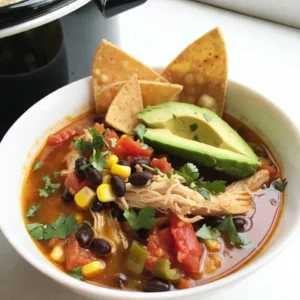 - 1 pound boneless, skinless chicken breasts - 1 can (15 oz) black beans, thoroughly drained and rinsed - 1 can (15 oz) sweet corn, adequately drained - 1 can (15 oz) diced tomatoes with green chilies, undrained - 1 medium onion, finely diced - 3 cloves garlic, minced - 1 bell pepper (your choice of color), diced - 4 cups rich chicken broth The main ingredients create a hearty base. The chicken adds protein and richness. Beans provide fiber, while corn gives sweetness. Diced tomatoes bring acidity and color. Onion and garlic add a strong flavor. The bell pepper adds crunch and freshness. Finally, chicken broth ties everything together. - Tortilla chips, for serving - Fresh cilantro, chopped, for garnish - Slices of ripe avocado, for garnish - Shredded cheese (optional), for topping Toppings make your soup special. Tortilla chips add crunch. Fresh cilantro gives a bright taste. Avocado adds creaminess. Cheese brings a savory finish. You can mix and match these toppings for your taste. - 1 tablespoon chili powder - 1 teaspoon ground cumin - 1 teaspoon smoked paprika - Salt and freshly cracked black pepper, to taste - Juice of 1 fresh lime Spices boost the soup's flavor. Chili powder adds warmth. Cumin gives an earthy tone. Smoked paprika adds depth and a hint of smoke. Salt and pepper enhance all the flavors. Finally, lime juice adds a fresh, zesty kick. {{ingredient_image_2}} First, gather your ingredients. You will need: - 1 pound boneless, skinless chicken breasts - 1 can (15 oz) black beans, drained and rinsed - 1 can (15 oz) sweet corn, drained - 1 can (15 oz) diced tomatoes with green chilies, undrained - 1 medium onion, diced - 3 cloves garlic, minced - 1 bell pepper, diced - 4 cups chicken broth - 1 tablespoon chili powder - 1 teaspoon ground cumin - 1 teaspoon smoked paprika - Salt and black pepper, to taste - Juice of 1 lime - Tortilla chips, for serving - Fresh cilantro, for garnish - Avocado slices, for garnish Now, place the chicken breasts at the bottom of your crockpot. This step creates a solid base for the soup. Next, add the diced onion, minced garlic, and bell pepper. These aromatics will add depth to your soup. After adding the aromatics, pour in the black beans and sweet corn. Then, add the diced tomatoes with their juice. This juice adds flavor and moisture. Now, pour in the chicken broth. Then, add chili powder, ground cumin, smoked paprika, salt, and pepper. Stir gently to combine. Be careful not to disturb the chicken too much. Cover the crockpot with the lid. Set it to cook on low for 6-8 hours or on high for 3-4 hours. The chicken should be tender and easy to shred when done. About 30 minutes before serving, remove the chicken from the crockpot. Use two forks to shred the chicken into small pieces. Return the shredded chicken to the soup. Squeeze the fresh lime juice into the soup. Taste and adjust the seasoning if needed. When you serve, ladle the soup into bowls. Top with crunchy tortilla chips, fresh cilantro, and avocado slices. You can also add shredded cheese if you like. Enjoy your hearty and flavorful Crockpot Chicken Tortilla Soup! To boost the taste of your soup, use fresh herbs. Cilantro adds a bright touch. Also, try adding a splash of hot sauce for heat. A teaspoon of lime zest gives a nice zing. For a smoky depth, add a bit more smoked paprika. Lastly, consider using homemade chicken broth for richer flavor. Cooking time can vary based on your crockpot model. If you cook on low, aim for 6 to 8 hours. For a faster option, cook on high for 3 to 4 hours. Always check the chicken. It should shred easily with a fork when done. If your chicken is still tough, give it more time. Serve the soup in colorful bowls for a fun touch. Top each bowl with crispy tortilla chips. This adds great crunch and flavor. Fresh cilantro and avocado slices make wonderful garnishes. Want extra zest? Serve lime wedges on the side. This way, guests can add their preferred amount of lime juice. Pro Tips Use Fresh Ingredients: Opt for fresh lime juice and high-quality chicken broth for a more vibrant flavor in your soup. Customize Your Spice Level: Adjust the amount of chili powder and ground cumin to suit your taste. Add fresh jalape&ntilde;os for an extra kick! Make Ahead for Convenience: This soup can be made in advance and stored in the fridge for up to 3 days or frozen for up to a month. Garnish Creatively: Experiment with toppings like sour cream, diced red onion, or pickled jalape&ntilde;os to enhance the presentation and flavor profile. {{image_4}} To make a vegetarian version, swap chicken with hearty vegetables. Use mushrooms, zucchini, or extra beans. Replace chicken broth with vegetable broth for a rich taste. Add more spices like smoked paprika for depth. This soup still tastes great and is full of nutrients. For a faster meal, use an Instant Pot. Start by saut&eacute;ing the onion, garlic, and bell pepper. Add the chicken and other ingredients. Seal the pot and cook on high for 15 minutes. Release the pressure and shred the chicken. This method saves time and gives you a warm, tasty soup. Feel free to make swaps based on what you like. Instead of black beans, try pinto beans or chickpeas. Use fresh tomatoes if you want a fresher flavor. If you like heat, add jalape&ntilde;os or hot sauce. Customize your soup to fit your taste and make it your own! Store leftover soup in airtight containers. Let the soup cool to room temp first. Keep it in the fridge for up to three days. If you plan to keep it longer, consider freezing it. To reheat, pour the soup into a pot. Heat it on medium-low. Stir often to avoid sticking. You can also use a microwave. Place in a microwave-safe bowl and heat in short bursts, stirring in between. This keeps the flavor fresh. For freezing, use freezer-safe containers. Leave some space at the top for expansion. Label the containers with the date. The soup can last in the freezer for up to three months. When ready to eat, thaw it in the fridge overnight. Reheat as needed for a warm meal. Yes, you can use frozen chicken breasts. The slow cooking method will thaw and cook them. Just make sure to increase the cooking time by an hour or so. The chicken will still be tender and juicy. If you don't have chicken broth, try vegetable broth or water. You can also use bouillon cubes dissolved in water for a quick fix. This will keep the soup flavorful and rich even without chicken broth. To add more spice, use diced jalape&ntilde;os or a dash of hot sauce. You can also add extra chili powder or cayenne pepper to the mix. Adjust the spice to your taste for a warming kick. Crockpot chicken tortilla soup is simple and fun to make. We covered the key ingredients, the cooking steps, and tips to boost the flavor. I also shared some tasty variations and storage tips. Remember, you can customize this soup to fit your taste. Experiment with toppings and spices for even more enjoyment. Embrace the process, and you&rsquo;ll have a flavorful meal ready to share. Enjoy every bowl!