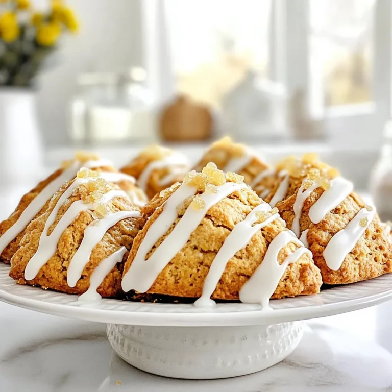 - 2 cups all-purpose flour - 1/2 cup packed brown sugar - 1 tablespoon baking powder - 1 teaspoon ground ginger - 1 teaspoon ground cinnamon - 1/4 teaspoon ground nutmeg - 1/4 teaspoon ground allspice - 1/2 teaspoon salt - 1/2 cup cold unsalted butter, cubed - 1/2 cup molasses - 1/4 cup heavy cream - 1 large egg - 1/2 cup chopped crystallized ginger (optional) - 1/2 cup powdered sugar - 1-2 tablespoons milk When you want to make gingerbread scones, start with the dry ingredients. Measure out 2 cups of all-purpose flour. This forms the base. Next, add 1/2 cup of packed brown sugar for sweetness. Baking powder helps the scones rise. Use 1 tablespoon of it. Spices give these scones their flavor. Use 1 teaspoon of ground ginger and 1 teaspoon of ground cinnamon. Nutmeg and allspice add depth. Measure 1/4 teaspoon of each. Finally, sprinkle in 1/2 teaspoon of salt to enhance all the flavors. Next, gather the wet ingredients. You need 1/2 cup of cold unsalted butter, cut into cubes. This keeps the scones flaky. Mix it with 1/2 cup of molasses for that rich, dark flavor. Add 1/4 cup of heavy cream and 1 large egg to bind everything. If you love ginger, add 1/2 cup of chopped crystallized ginger for an extra zing. For the glaze, combine 1/2 cup of powdered sugar and 1-2 tablespoons of milk. This will give your scones a sweet finish. Adjust the milk to get the right thickness. With these ingredients ready, you’ll create a festive treat that fills your home with warmth and joy. {{ingredient_image_2}} 1. Preheat your oven to 400°F (200°C). Line a baking sheet with parchment paper. 2. In a large bowl, whisk together: - 2 cups all-purpose flour - 1/2 cup packed brown sugar - 1 tablespoon baking powder - 1 teaspoon ground ginger - 1 teaspoon ground cinnamon - 1/4 teaspoon ground nutmeg - 1/4 teaspoon ground allspice - 1/2 teaspoon salt Mix until everything is well blended and smooth. 3. Next, take 1/2 cup cold, cubed unsalted butter. Add it to the flour mixture. Use a pastry cutter or your fingers to work the butter into the flour. Stop when the mix looks like coarse crumbs. You want small pieces of butter to stay visible. 1. In a separate bowl, whisk together: - 1/2 cup molasses - 1/4 cup heavy cream - 1 large egg Mix until smooth and fully blended. 2. Gradually pour the molasses mix into the flour mix. Use a spatula or wooden spoon to fold them together. If you like, add 1/2 cup chopped crystallized ginger for a fun, sweet kick. 1. Turn the dough out onto a floured surface. Using clean hands, knead it gently just a few times. You want it to come together without overworking it. Shape it into a circle about 1 inch thick. 2. Use a sharp knife to cut the dough into 8 equal wedges, like a pizza. Carefully move each scone to the lined baking sheet. Make sure to leave a little space between each piece. 3. Bake the scones in your preheated oven for 15 to 18 minutes. They should be lightly golden on the edges. Check with a toothpick; it should come out clean when they are done. To make the best gingerbread scones, start with cold butter. Cold butter helps create flaky layers. When you mix it into the flour, it should remain chunky. This leads to a light and airy scone. If your butter is too warm, the scones will not rise well. Next, don’t overwork the dough. Gently mix until the ingredients just come together. Kneading too much can make your scones tough. You want a soft, tender dough. A few light kneads on a floured surface are all you need. Using fresh spices makes a big difference. Always choose high-quality ground ginger, cinnamon, and nutmeg. Fresh spices add depth and warmth. You can also include chopped crystallized ginger. It adds a nice chewy texture and a burst of flavor. If you want to play around, consider adding nuts or dried fruit. Walnuts or pecans can bring a nice crunch. Dried cranberries or raisins add sweetness. These options make your scones even more special. The glaze should be smooth and drizzle-able. Start with powdered sugar and add milk slowly. Mix until you reach your desired thickness. If it’s too thick, add more milk. If it’s too runny, add more powdered sugar. A good glaze enhances the scone's look and taste. It adds a sweet touch that balances the spices in your scones. Pro Tips Chill Your Ingredients: For flakier scones, ensure your butter and cream are cold. This helps create a better texture in the final product. Don’t Overwork the Dough: When mixing the ingredients, only combine until just mixed. Overworking can lead to tough scones. Adjust the Spice Level: Feel free to increase or decrease the amount of spices according to your taste preferences for a more personalized flavor. Use Fresh Ingredients: For the best flavor, use fresh spices and high-quality molasses. This makes a noticeable difference in taste. {{image_4}} You can switch up the classic gingerbread scones in fun ways. Two great options are pumpkin spice and chocolate chip. - Pumpkin spice gingerbread scones: Add pumpkin puree and a blend of warm spices. Use cinnamon, nutmeg, and cloves for that extra cozy flavor. This twist makes your scones taste like fall in every bite. - Chocolate chip gingerbread scones: Mix in semi-sweet chocolate chips for a delightful treat. The chocolate adds a rich, sweet touch to the spiced dough. It’s a hit for both kids and adults. You can also make gingerbread scones fit different diets. Here are some easy swaps: - Gluten-free gingerbread scones: Use gluten-free all-purpose flour in place of regular flour. This way, you keep the same great taste without gluten. Just check your baking powder for gluten-free options. - Vegan gingerbread scones: Swap the egg for a flaxseed egg or applesauce. Use plant-based butter and non-dairy milk. These changes keep your scones light and fluffy while being vegan-friendly. When it comes to serving your gingerbread scones, think about what pairs well. - Pairing with festive beverages: Enjoy your scones with warm apple cider or hot cocoa. The spices in the scones match perfectly with these drinks. - Serving with jam or cream: A dollop of whipped cream or a spread of your favorite jam adds a sweet touch. Try cranberry jam for a holiday twist. This makes your scones even more delightful. After baking your gingerbread scones, store them in an airtight container. Keep the container at room temperature. This will help keep the scones fresh for up to three days. Make sure they cool completely before sealing them. This prevents moisture build-up and keeps them from getting soggy. You can freeze unbaked scones if you want to enjoy them later. After shaping the dough into wedges, place them on a baking sheet. Freeze them for about an hour until firm. Then, transfer the frozen scones to a freezer bag. They can last up to three months in the freezer. When you are ready to bake, do not thaw them. Just bake the frozen scones directly from the freezer. You may need to add a few extra minutes to the baking time. To reheat your scones, use an oven for best results. Preheat the oven to 350°F (175°C). Place the scones on a baking sheet and warm them for about 5 to 10 minutes. You can also use a microwave, but be cautious. Heat them in short bursts of 10-15 seconds to avoid making them tough. Enjoy your warm gingerbread scones! Yes, you can make gingerbread scones ahead of time. Prepare the dough up to the point of cutting it into wedges. Wrap the wedges tightly in plastic wrap. Place them in the fridge for up to 24 hours. You can also freeze them. For freezing, use a freezer-safe bag. Keep them for up to three months. When ready to bake, just add a few extra minutes to the baking time. You can tell when the scones are done baking by looking for a few signs. They should be lightly golden around the edges. A toothpick inserted into the center should come out clean. You can also lightly press the tops. They should feel firm, not doughy. Trust these visual and tactile cues for perfect scones every time. If you do not have crystallized ginger, there are good substitutes. You can use fresh ginger instead. Use about one teaspoon of fresh ginger for every half cup. Another option is ground ginger, using one teaspoon. If you want sweetness, try using diced dried fruit like apricots or raisins. These will add flavor and texture to the scones. This blog post covered how to make delicious gingerbread scones. First, we gathered dry and wet ingredients. Next, I shared step-by-step instructions for baking. We explored tips for the best results and discussed fun variations. Finally, I shared storage advice to keep your scones fresh. Now, you can enjoy warm, spiced scones at any time. Make them for yourself or share with friends. Baking these scones can bring holiday cheer to your kitchen. Happy baking!