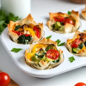 To make Garden Veggie Quiche Cups, gather these fresh ingredients: - 1 cup diced bell peppers (mix red, yellow, and green) - 1 cup fresh spinach, finely chopped - 1 small zucchini, grated - 1/2 cup cherry tomatoes, halved - 1 small red onion, diced - 4 large eggs, room temperature - 1/2 cup milk (dairy-free options are great too) - 1 cup shredded cheese (cheddar or mozzarella works well) - 1 teaspoon dried oregano - Salt and freshly cracked pepper to taste - 1 package phyllo dough or 12 pre-made pastry shells - Olive oil for greasing You can swap ingredients based on what you like or have at home. Try these ideas: - Use kale instead of spinach for a bolder flavor. - Replace zucchini with shredded carrots for sweetness. - Choose feta cheese instead of cheddar for a tangy twist. - If you&rsquo;re avoiding dairy, almond or oat milk works perfectly. - Instead of phyllo, use puff pastry or gluten-free shells if needed. Fresh ingredients make a big difference. Here are some tips: - Buy vegetables that are firm and colorful. - Look for eggs that are free-range for the best flavor. - Store veggies in a cool, dry place until you&rsquo;re ready to cook. - Use fresh herbs right before serving to boost flavor. - Make these quiche cups the day you plan to serve for the best taste. {{ingredient_image_2}} To start, gather your ingredients. You need fresh veggies, eggs, milk, and cheese. Use a mix of colors to make your quiche cups pop. Dice the bell peppers, chop the spinach, and grate the zucchini. Halve the cherry tomatoes and dice the red onion. Preheat your oven to 375&deg;F (190&deg;C). Grease a muffin tin with a bit of olive oil. If using phyllo dough, stack 2-3 sheets. Brush each layer lightly with olive oil. Cut into squares large enough to fit in the muffin tin. Press these squares into the cups. If you use pre-made pastry shells, just place them in the tin. In a large bowl, crack the eggs and pour in the milk. Whisk them until smooth. Add in the diced bell peppers, chopped spinach, grated zucchini, halved cherry tomatoes, diced red onion, shredded cheese, dried oregano, salt, and pepper. Stir until the veggies are well mixed with the egg blend. Carefully pour this mixture into each pastry cup. Fill them about 3/4 full. Bake in your preheated oven for 18-20 minutes. Look for firm eggs and a golden top. Once done, let them cool for a few minutes. Use a knife to loosen the edges, then lift the cups out gently. Enjoy your tasty Garden Veggie Quiche Cups! For the best results, keep an eye on the cooking time. Bake the quiche cups for 18-20 minutes. The eggs should be set, and the tops should rise. If you see a slight jiggle, that&rsquo;s fine. Just remember to check around the 18-minute mark. Every oven is a bit different, so use your judgment for perfect results. These quiche cups shine at brunch. Pair them with a fresh salad or fruit. A light vinaigrette can add zest to your plate. If you want to add protein, serve with crispy bacon or sausage. They also pair well with a glass of chilled lemonade or iced tea. Feel free to mix and match until you find your favorite! To get that lovely golden color on top, brush the pastry with olive oil before baking. This helps it brown nicely. If you want extra color, place the cups under the broiler for a minute. Keep a close watch, as they can brown quickly. A golden top makes these cups look as good as they taste! Pro Tips Fresh Ingredients: Use fresh vegetables for the best flavor and nutrition. Local farmers' markets often have the freshest produce available. Cheese Variations: Experiment with different types of cheese like feta or goat cheese for a unique twist on flavor. Make Ahead: These quiche cups can be prepared in advance and stored in the refrigerator. Reheat them in the oven for a quick breakfast or snack. Perfect Portioning: Use a measuring cup to pour the egg mixture into the cups for consistent sizing and even baking. {{image_4}} You can change the cheese to fit your taste. Try feta for a tangy flavor. Goat cheese adds creaminess and a bit of zest. For a sharper kick, use Gruy&egrave;re or Swiss cheese. Mixing different cheeses can create a fun flavor blend. Just remember, cheese makes everything better! Want more protein? Add cooked bacon or ham for a savory touch. You can also use diced turkey or chicken. If you prefer plant-based options, try chickpeas or black beans. They add heartiness and nutrition. Just make sure to chop your protein into small bits for even mixing. Feel free to swap out veggies based on the season. In spring, use asparagus or peas for a fresh taste. Summer brings zucchini and corn, which are great choices. In fall, think of adding squash or sweet potatoes. Winter is perfect for kale or hearty root veggies. This keeps your quiche cups interesting and fresh! After enjoying these quiche cups, store leftovers in an airtight container. Place them in the fridge to keep them fresh. They stay tasty for up to three days. If you want to keep them longer, consider freezing. To reheat, simply place the quiche cups in the oven at 350&deg;F (175&deg;C). Heat for about 10-15 minutes. This way, they regain their warm, fluffy texture. You can also use a microwave. Heat in 30-second intervals until warm, but they may not be as crispy. For meal prep, freeze the quiche cups after they cool. Wrap each cup in plastic wrap, then place them in a freezer bag. They can last up to two months in the freezer. When ready to eat, thaw overnight in the fridge and reheat as mentioned. Yes, you can use many vegetables in these quiche cups. Think about using broccoli, kale, or mushrooms. Just make sure to chop them small so they cook well. Mix and match your favorites. This recipe is very flexible, which makes it fun to create your own version. You can even add herbs like chives or dill for extra flavor. To make the quiche cups gluten-free, swap out the phyllo dough or pastry shells for gluten-free options. You can use gluten-free puff pastry or a gluten-free pie crust. Check the labels to ensure they meet your needs. You can also make a crustless version by simply greasing the muffin tin and pouring in the filling. This way, you skip the crust altogether. These quiche cups pair well with many sides. A fresh salad is a great choice. You can also serve fruit, like berries or melon, for a sweet touch. For drinks, consider a light tea or fresh juice. If you want something heartier, serve them with crusty bread. These sides will enhance the meal and make it more enjoyable. In this blog post, we explored how to make delicious quiche cups. We covered the key ingredients, tips for freshness, and handy substitutes. You learned the step-by-step instructions for prep, baking, and mixing. Tips for cooking times, serving ideas, and storage were also shared. Finally, we discussed fun variations to suit your taste. Enjoy making and sharing these tasty quiche cups. They are easy and fun! You can switch up the flavors and always impress your guests.