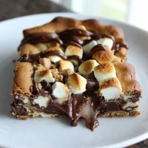 - 1 cup unsalted butter, softened - 1 cup packed brown sugar - 1/2 cup granulated sugar - 2 large eggs - 2 teaspoons pure vanilla extract - 3 cups all-purpose flour - 1 teaspoon baking soda - 1/2 teaspoon fine sea salt - 1 cup semi-sweet chocolate chips - 1 cup mini marshmallows - 1 cup graham cracker crumbs - 1/2 cup crushed graham crackers (for topping) Butter is key for flavor and texture. Use unsalted butter for control over saltiness. Eggs add moisture and help bind the bars. They make the bars chewy. Vanilla extract enhances the sweet flavor. Flour gives structure. Too much flour can make them dry, so measure carefully. Baking soda helps the bars rise. Salt balances sweetness and boosts flavor. Mini marshmallows and chocolate chips create gooey pockets of melted goodness. Graham cracker crumbs give that classic s'mores taste. For butter, I recommend Kerrygold or Land O'Lakes. Both brands have a rich flavor. For chocolate chips, Ghirardelli offers a great semi-sweet option. I love using Jet-Puffed mini marshmallows for their softness. For graham cracker crumbs, Nabisco Honey Maid is a classic choice. It gives the best taste and texture for these bars. {{ingredient_image_2}} 1. Start by preheating your oven to 350&deg;F (175&deg;C). Grease a 9x13 inch baking pan with non-stick spray or butter to avoid sticking. 2. In a large bowl, cream together 1 cup of softened butter, 1 cup of packed brown sugar, and 1/2 cup of granulated sugar. Use an electric mixer for about 3-4 minutes until it's light and fluffy. 3. Next, mix in 2 large eggs and 2 teaspoons of pure vanilla extract. Blend until smooth and well combined. 4. In another bowl, whisk together 3 cups of all-purpose flour, 1 teaspoon of baking soda, and 1/2 teaspoon of fine sea salt. Gradually add these dry ingredients to the wet mix. Stir on low speed until just combined. Avoid overmixing to keep the bars chewy. 5. Fold in 1 cup of semi-sweet chocolate chips, 1 cup of mini marshmallows, and 1 cup of graham cracker crumbs. Use a spatula to evenly distribute these ingredients throughout the dough. 6. Spoon half of the cookie dough into the prepared pan. Spread it evenly to form the crust layer. 7. Bake this crust in the preheated oven for 10 minutes. Remove it to cool slightly. 8. Sprinkle the remaining mini marshmallows and chocolate chips over the pre-baked crust. Then, dollop the rest of the cookie dough over the toppings. Spread it gently to cover everything. 9. For extra crunch, scatter 1/2 cup of crushed graham crackers over the top. 10. Return to the oven and bake for another 20-25 minutes. Look for golden edges and a set center. 11. Once baked, let the bars cool in the pan for about 15 minutes. Cut them into squares or rectangles when slightly cool. - Make sure your butter is softened. This helps create a light, fluffy mixture. - Don&rsquo;t overmix the dough after adding the flour. This keeps your bars soft and chewy. - Keep an eye on the oven. Baking time can vary, so check for golden edges. - Use a spatula to spread the cookie dough evenly. This helps with even baking. - After baking, place the pan on a wire rack to cool. This prevents steam from softening the bars. - When cutting, use a sharp knife. A warm knife helps make cleaner cuts. - If you want neat squares, let the bars cool completely before cutting. This makes them hold their shape better. - For a fun twist, serve warm with chocolate syrup and extra marshmallows on top. When making S'mores Cookie Bars, avoid these common mistakes: - Overmixing the dough: This can make your bars tough. Mix just until combined. - Skipping the pre-bake: This step helps create a nice crust. Don&rsquo;t skip it! - Using cold butter: Softened butter blends better. Make sure it&rsquo;s at room temp. - Not measuring ingredients properly: Use precise measurements for best results. Oven temperatures can vary. Here are some tips: - Convection ovens: Reduce the baking time by about 5 minutes. - Old ovens: They may run cooler. Check your bars a few minutes early. - Dark pans: They absorb heat. Lower the temperature by 25&deg;F (about 15&deg;C). To get that chewy and soft texture, follow these steps: - Don&rsquo;t overbake: The edges should be golden, but the center must look set. - Cool before cutting: Let them rest for 15 minutes. This helps them firm up. - Add a touch of extra moisture: Try an extra tablespoon of butter for softness. - Use mini marshmallows: They melt better and create that gooey texture. Pro Tips Chill the Dough: For thicker cookie bars, chill the dough for 30 minutes before baking. This helps to prevent spreading and results in a chewier texture. Use Fresh Ingredients: Ensure your baking soda is fresh for the best rise in your cookie bars. Old baking soda can lead to flat bars. Layering Technique: When layering the cookie dough, use a spoon to dollop the dough on top of the chocolate and marshmallows, then gently spread it out. This prevents tearing the bottom layer. Store Properly: To keep your s'mores cookie bars fresh, store them in an airtight container at room temperature. They can last up to a week! {{image_4}} You can easily change up the S'mores Cookie Bars. Try adding nuts for crunch. Chopped walnuts or pecans work well. You can also swap chocolate chips. Use dark chocolate, white chocolate, or even peanut butter chips. Each choice brings a new taste. Want a gluten-free version? Use gluten-free flour instead of all-purpose flour. For a vegan twist, swap the butter for coconut oil. You can replace the eggs with flaxseed meal or applesauce. These swaps make the bars friendly for more diets. Add some fun flavors to your bars! You can stir in peanut butter for a nutty taste. Just mix in half a cup to the dough. Another option is to add a splash of almond extract. This gives a sweet, nutty note that pairs well with chocolate. Mix and match these ideas to create your perfect treat! To keep S'mores Cookie Bars fresh, place them in an airtight container. Line the container with parchment paper to prevent sticking. You can also wrap the bars in plastic wrap for extra protection. Store them at room temperature away from direct sunlight. This keeps the bars chewy and tasty. When stored properly, S'mores Cookie Bars stay fresh for about 5 to 7 days. After this time, they may start to lose their soft texture. If you want to keep them longer, freezing is a great option. To freeze S'mores Cookie Bars, first cut them into squares. Wrap each square tightly in plastic wrap or aluminum foil. Place the wrapped bars in a freezer-safe bag or container. Label the bag with the date. They can stay in the freezer for up to 3 months. When you want to enjoy them, simply thaw at room temperature or warm them slightly in the oven. Yes, you can make S'mores Cookie Bars ahead of time. Prepare the bars as usual, then let them cool completely. Once cool, cut them into squares. Store the squares in an airtight container. They stay fresh for about 3 days at room temperature. If you want to keep them longer, you can freeze them for up to 2 months. Just wrap each square in plastic wrap before freezing. To check if your S'mores Cookie Bars are done, look for golden edges. The center should feel set, not jiggly. You can also use a toothpick. Insert it into the center; it should come out clean or with a few moist crumbs. If you see wet batter, bake for a few more minutes. Keep a close eye on them to avoid overbaking. Absolutely! You can use different types of chocolate in your S'mores Cookie Bars. Milk chocolate, dark chocolate, or even white chocolate can work well. You might also try flavored chocolate, like caramel or mint. Each type will give a unique taste to the bars, so feel free to mix and match! You learned about key ingredients, steps, and tips for making S'mores Cookie Bars. Remember to choose quality products for the best taste. Mixing well and cooling properly is essential for great texture. Avoid common mistakes, and adjust baking times for your oven. Experiment with various add-ins and flavor twists to customize your bars. Use the right storage methods to keep them fresh. Enjoy your baking journey and share these delicious treats with others!