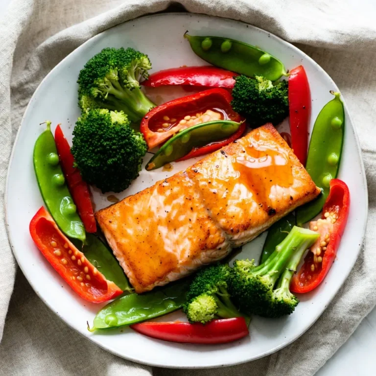 - 4 salmon fillets (approximately 6 oz each) - 1/4 cup honey - 1/4 cup soy sauce (or tamari for a gluten-free option) - 3 cloves garlic, minced finely - 1 tablespoon fresh ginger, grated - 2 cups broccoli florets - 1 medium red bell pepper, sliced into thin strips - 1 cup snap peas, trimmed - 2 tablespoons extra virgin olive oil - Salt and freshly cracked black pepper to taste - Fresh cilantro or parsley, finely chopped, for garnish (optional) When making this dish, I love to focus on fresh ingredients. The salmon fillets should be bright and firm. Honey adds sweetness that balances the saltiness of the soy sauce. Minced garlic and ginger give the dish a nice kick. For the veggies, I choose broccoli, red bell pepper, and snap peas. They not only taste great but also add color to the meal. Olive oil helps to coat the veggies, making them crisp and tasty. I recommend using fresh herbs, like cilantro or parsley, for garnish. They bring freshness and look beautiful on the plate. This combination of ingredients makes for a quick and healthy dinner that everyone will enjoy. {{ingredient_image_2}} 1. Preheat your oven to 400°F (200°C). Line a large sheet pan with parchment paper. This helps with clean-up and keeps food from sticking. 2. In a small bowl, mix together 1/4 cup honey, 1/4 cup soy sauce, 3 minced garlic cloves, and 1 tablespoon grated ginger. Whisk until the mixture is smooth. This is your honey garlic marinade. 3. Place 4 salmon fillets on one side of the sheet pan. Use a brush or spoon to coat the tops with half of the marinade. Save the rest for later. 1. In a big bowl, combine 2 cups of broccoli florets, 1 sliced red bell pepper, and 1 cup of snap peas. Drizzle with 2 tablespoons of olive oil. Sprinkle with salt and pepper. 2. Toss the vegetables until they are all coated in oil and seasoning. Spread them on the other side of the sheet pan around the salmon. Make sure they have space to roast well. 1. Bake the sheet pan in the oven for about 15-20 minutes. The salmon is done when it flakes easily with a fork. The veggies should be tender but still crisp. 2. Carefully take the sheet pan out of the oven. Drizzle the reserved marinade over both the salmon and vegetables. If you want a caramelized look, put the pan back in the oven for another 2-3 minutes. 3. Let the dish sit for a few minutes. This helps the flavors mix together. Just before serving, you can add freshly chopped cilantro or parsley for extra color and taste. Enjoy your meal! To ensure even cooking, space the salmon and veggies well. This allows hot air to flow freely. If the salmon fillets are thick, check them at 15 minutes. Thinner fillets may need only 12 minutes. A fork should easily flake the salmon when it’s done. For the veggies, they should be tender but still bright. To add some heat, consider chili flakes. They give a nice kick to the dish. You can also try different sauces. A teriyaki sauce can change the flavor profile. For a citrus twist, add lemon juice to your marinade. Mix and match to find your favorite flavor! Pro Tips Marinate Longer for More Flavor: If you have time, marinate the salmon for at least 30 minutes to enhance the flavor. The honey and garlic will penetrate the fish, making each bite deliciously sweet and savory. Use Fresh Ingredients: Fresh garlic and ginger will give the best flavor. Dried versions can be used in a pinch, but fresh will elevate the dish significantly. Cut Vegetables Uniformly: Ensure that your vegetables are cut into similar sizes for even cooking. This helps them cook at the same rate, resulting in perfectly tender yet crisp veggies. Experiment with Other Veggies: Don’t hesitate to swap in your favorite vegetables! Asparagus, zucchini, or carrots can be great additions and provide a variety of textures and flavors. {{image_4}} You can switch up the protein in this recipe. If you want something different, try trout or tilapia. Both fish have a mild taste that pairs well with the honey garlic sauce. They also cook quickly, just like salmon. If you prefer chicken, use boneless, skinless chicken breasts. Cut them into smaller pieces for even cooking. You can follow the same marinating steps. For a plant-based option, tofu works great. Use firm tofu, press it to remove excess water, and cut it into cubes. Marinade it just like the salmon for maximum flavor. Feel free to swap out the veggies for your favorites. Seasonal vegetables work well and add variety. Try asparagus, zucchini, or carrots. Just remember to cut them into similar sizes for even cooking. For quick-cooking tips, add faster-cooking veggies like spinach or mushrooms later. This way, they won’t overcook. You can toss them in during the last 5 minutes of baking. This keeps them tender and bright. Enjoy experimenting with different flavors and colors! To keep your Honey Garlic Salmon fresh, store it properly. Place leftover salmon and veggies in an airtight container. This helps prevent drying and keeps flavors intact. - Refrigeration: Store in the fridge for up to 3 days. - Freezing: For longer storage, you can freeze it for up to 3 months. Just make sure to wrap the salmon tightly. Reheating can be tricky. You want your salmon warm without losing moisture. Here are some great methods: - Oven: Preheat your oven to 300°F (150°C). Place the salmon on a baking sheet. Cover it with foil to keep it moist. Heat for about 10-15 minutes. - Microwave: Use a microwave-safe dish. Add a splash of water and cover. Heat in short bursts of 30 seconds until warm. This helps to keep the fish from drying out. These methods will keep your dish tasty and enjoyable even on day two! How can I make this recipe gluten-free? You can easily make this dish gluten-free by using tamari instead of soy sauce. Tamari is a gluten-free soy sauce alternative. Check the label to ensure that it is certified gluten-free. Can I prepare the marinade in advance? Yes, you can prepare the honey garlic marinade ahead of time. Mix the honey, soy sauce, garlic, and ginger in a bowl. Store it in the fridge for up to three days. This saves time on busy nights. What should I serve with honey garlic salmon? Honey garlic salmon pairs well with rice or quinoa. You can also serve it with a fresh salad or some crusty bread. The meal can be balanced and filling with these sides. Can I use frozen salmon fillets? Yes, you can use frozen salmon fillets. Just make sure to thaw them first. You can place them in the fridge overnight or use the microwave. The cooking time may need slight adjustments based on thickness. This blog post covered a simple and delicious honey garlic salmon recipe. We explored the key ingredients, from fresh salmon and vibrant vegetables to a flavorful marinade. I shared clear, step-by-step instructions for preparation and baking. Cooking tips and variations offer options for everyone, whether you prefer different proteins or veggies. In conclusion, cooking can be fun and rewarding. This dish is not only tasty but also flexible. Enjoy it your way and share it with loved ones. Happy cooking!