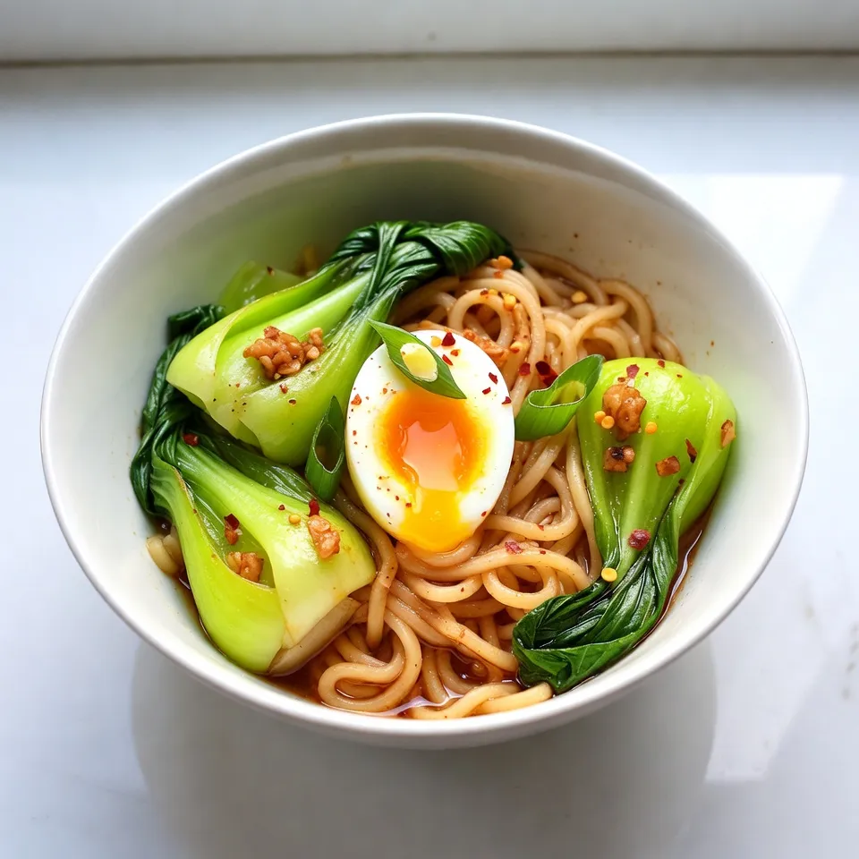 - 2 packs of instant ramen noodles (discard seasoning packets) - 4 tablespoons unsalted butter - 6 cloves garlic, minced - 1 teaspoon red pepper flakes - 2 cups vegetable broth - 1 cup water - 2 tablespoons soy sauce - 1 tablespoon sesame oil - 2 green onions, sliced - 1 cup baby bok choy, roughly chopped - 2 eggs (optional) - Salt and pepper to taste The heart of Spicy Garlic Butter Ramen lies in its simple yet bold ingredients. You start with instant ramen noodles, which make cooking quick and easy. Use unsalted butter for a rich flavor that blends well with the garlic. The minced garlic is key to a robust taste, while red pepper flakes add just the right amount of heat. For the broth, vegetable broth and water create a light base. Adding soy sauce enhances the umami flavor, while sesame oil brings a nutty aroma. When it comes to garnishes, fresh green onions add a bright crunch. Baby bok choy gives a pop of color and freshness. If you want extra creaminess, consider adding soft-boiled eggs. Don't forget to season your dish with salt and pepper for that perfect finishing touch! {{ingredient_image_2}} First, fill a large pot with water and bring it to a boil. Once the water is bubbling, add the instant ramen noodles. Cook them for about 3 to 4 minutes. You want them to be tender but not mushy. After cooking, drain the noodles and set them aside. Let them rest while you prepare the next steps. In the same pot, lower the heat to medium. Add the unsalted butter and let it melt. Once the butter is melted, toss in the minced garlic and red pepper flakes. Sauté the garlic for 1 to 2 minutes. Keep stirring to avoid burning it. You should smell a rich, savory aroma filling your kitchen. Pour in both the vegetable broth and water. Add the soy sauce and sesame oil. Stir well to mix all the flavors. Next, add the chopped baby bok choy. Cook this for about 2 minutes until the greens are bright and wilted. Then, return the drained ramen noodles to the pot. Toss everything together, making sure the noodles are well coated in the garlic butter sauce. Let it cook for an extra 1 to 2 minutes to blend the flavors. Taste your ramen and season it with salt and pepper as needed. If you want, you can prepare the eggs now. Boil or poach them until they're just right. Soft-boiled eggs add a lovely creaminess. Serve your ramen in colorful bowls, topped with sliced green onions and the eggs if you used them. Enjoy your delicious meal! To get your spicy garlic butter ramen just right, adjust the spice levels to fit your taste. Start with one teaspoon of red pepper flakes. If you like it hotter, add more! You can also mix in some chili oil for extra heat. When sautéing garlic, keep a close eye on it. Garlic cooks fast and can burn easily. Use medium heat and stir constantly. Once it turns golden and fragrant, it’s ready. If you want your ramen creamier, try adding more butter or a splash of heavy cream. You can also whisk in a little miso paste for depth. Using different types of broth can also make a big difference. Chicken broth adds richness. If you want a lighter taste, go for vegetable broth. Garnish your ramen with sliced green onions and a sprinkle of sesame seeds. This adds color and a nice crunch. Choose vibrant bowls that catch the eye. Serving with chopsticks makes it feel special. If you have large spoons, they work well too for slurping! Pro Tips Use High-Quality Noodles: For an even better texture and flavor, consider using fresh ramen noodles instead of instant ones. They can elevate the dish significantly. Adjust Spice Level: If you love heat, try adding sriracha or chili oil to the dish right before serving for an extra kick! Add Protein: For a more filling meal, you can add tofu, chicken, or shrimp to the dish. Cook the protein separately and mix it in before serving. Experiment with Vegetables: Feel free to mix in other vegetables like bell peppers, carrots, or snap peas for added color and nutrition. {{image_4}} You can change the protein in your ramen for more flavor. Chicken is a great choice. Use cooked, shredded chicken for a warm touch. Tofu is perfect for a vegetarian meal. Just cube it and sauté until golden. Shrimp also works well; just cook them until pink. If you want a vegetarian meal, skip meat and add extra veggies. Switch up the greens to brighten your dish. You can use spinach, kale, or even snap peas. Seasonal vegetables like asparagus or zucchini add a fresh twist. Carrots or bell peppers can give your ramen a crunch. Don’t be shy; add your favorites to make it yours! The broth sets the tone for your ramen. Chicken broth gives a rich flavor, while beef broth adds depth. If you want a lighter taste, stick to vegetable broth. You can also use flavored broth cubes or concentrates for quick options. They can save time and still pack a punch! To store leftover ramen, let it cool completely. Place it in an airtight container. Keep it in the fridge for up to three days. This keeps the noodles fresh and safe to eat later. For reheating, add a splash of water to the ramen. This helps to revive the noodles. Heat it in a pot or microwave. Stir it often to warm it evenly. You can freeze the ramen, but it's best to freeze the noodles and broth separately. This way, the texture stays better. Use freezer-safe bags or containers. When you want to enjoy it again, thaw the broth in the fridge overnight. Reheat it in a pot. Add the noodles once the broth is hot. This keeps your meal tasty and fresh. To make ramen noodles from scratch, you need flour, water, and salt. Mix 2 cups of flour with a pinch of salt. Slowly add 1/2 cup of water while mixing. Knead the dough for 10 minutes until smooth. Wrap it and let it rest for 30 minutes. Roll it out thin and cut it into strips. Cook these noodles in boiling water for 2-3 minutes. Fresh noodles will give you a great texture. Yes, you can easily make spicy garlic butter ramen vegetarian. Use vegetable broth instead of chicken broth. You can also add tofu or mushrooms for protein. Make sure to use soy sauce that is labeled vegetarian. This way, you keep all the flavors while making it suitable for vegetarians. If you need a substitute for garlic, try using shallots or garlic powder. Shallots have a milder taste and can add a nice flavor. If you use garlic powder, start with 1/4 teaspoon and adjust to your taste. You can also use chives for a fresh flavor. To make your ramen spicier, add more red pepper flakes. You can also use chili oil or hot sauce for extra heat. Sriracha is a great choice! Start with a little and taste as you go to find the right spice level for you. Ramen pairs well with many side dishes. You can serve it with edamame, gyoza, or a fresh salad. Pickled vegetables also make a nice side. They add a crunchy texture and balance the meal nicely. Enjoy your ramen with any of these tasty sides! In this post, we explored how to make delicious garlic butter ramen. First, we covered the key ingredients, from instant noodles to flavorful broth. Next, I shared step-by-step instructions for cooking and combining everything. We also discussed tips for perfecting flavor and enhancing presentation. Finally, I highlighted variations and storage tips. Enjoy making this easy recipe. You can customize it to your taste and liking. Get creative with your toppings and ingredients! Happy cooking!