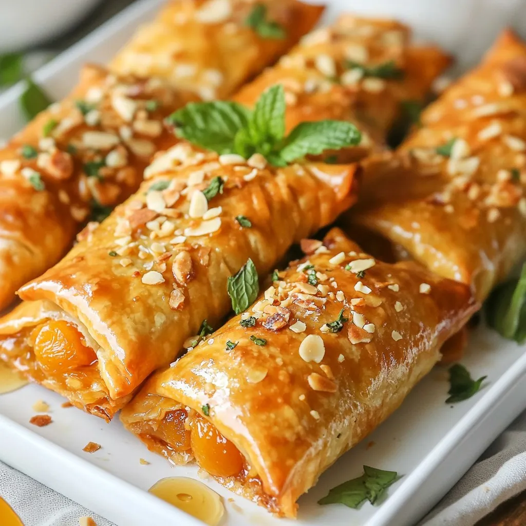 To make Moroccan Chicken Briouats, gather these tasty ingredients: - 1 lb ground chicken - 1 medium onion, finely chopped - 2 cloves garlic, minced - 1 tsp ground cumin - 1 tsp ground cinnamon - 1/2 tsp ground ginger - 1/2 tsp cayenne pepper (adjust based on your spice preference) - 1/2 cup fresh parsley, chopped - 1/4 cup dried apricots, finely chopped - 1/4 cup slivered almonds, toasted - 1 package phyllo dough (approximately 16 sheets) - 1/2 cup unsalted butter, melted - Salt and freshly ground black pepper to taste - Honey, for drizzling (optional) If you want a different twist, consider these options: - Ground turkey works well for a leaner choice. - Ground lamb adds rich flavor and a touch of tradition. - For a vegetarian version, try using cooked lentils or mushrooms. - Shredded rotisserie chicken can save time and still taste great. When choosing phyllo dough, keep these points in mind: - Look for fresh phyllo dough in the freezer section. - Check the package for any tears or holes. - Make sure it is not expired for the best results. - Thaw it in the fridge overnight for even use. - Keep the phyllo covered with a damp cloth while working to prevent drying. With these ingredients and tips, you're ready to create delicious Moroccan Chicken Briouats! {{ingredient_image_2}} Start by heating a large skillet over medium heat. Add the finely chopped onion. Sauté the onion for about 3-4 minutes until it becomes soft and clear. This step builds the first layer of flavor. Next, toss in the minced garlic. Cook for one more minute. You want the garlic to smell great, which means it's ready for the next step. Now it's time to add the ground chicken. Stir in the ground cumin, ground cinnamon, ground ginger, cayenne pepper, salt, and black pepper. Cook this mixture for 6-8 minutes. It should turn golden and fully cooked. Once done, take the skillet off the heat. Mix in the chopped parsley, dried apricots, and toasted almonds. Let this filling cool for about 10 minutes. This cooling time makes it easier to handle later. Preheat your oven to 375°F (190°C). Grab a sheet of phyllo dough and place it on a clean surface. Lightly brush it with melted butter. Add another sheet on top and brush that with butter too. Cut the phyllo into strips that are about 4 inches wide. At one end of each strip, place a tablespoon of the chicken filling. Now, fold the phyllo over the filling to create a triangle. Keep folding along the strip to maintain that triangle shape. Brush the completed briouats with more melted butter. Place them on a baking sheet lined with parchment paper. Repeat this until all the filling is used. Bake the briouats for 20-25 minutes until they turn golden and crispy. If you like a hint of sweetness, drizzle honey over them before serving. To get a crispy texture, follow these tips: - Use fresh phyllo dough: Fresh dough gives the best crunch. Check the date on the package before buying. - Butter layers: Always brush melted butter between layers of phyllo. This adds flavor and helps with crispiness. - Don’t crowd the baking sheet: Give each briouat space on the sheet. They need room for hot air to circulate. - Bake on high heat: Set your oven to 375°F (190°C). This helps the phyllo crisp up quickly. Here are some common mistakes to avoid for perfect briouats: - Not cooking the filling enough: Make sure your chicken is fully cooked before you wrap it. This prevents soggy briouats. - Skipping the cooling step: Let the filling cool before using it. Hot filling can steam the phyllo and make it soggy. - Using too much filling: Less is more. Overfilling can cause the phyllo to tear or break. - Ignoring the brushing: Don’t skip buttering the tops before baking. This gives them a golden color. Serve your Moroccan Chicken Briouats with these ideas: - Honey drizzle: A light drizzle of honey adds a sweet touch. It pairs well with the spices. - Mint garnish: Fresh mint leaves add color and a refreshing taste. Place them on the platter for a pop. - Dipping sauces: Consider serving with yogurt or spicy harissa sauce. These add a nice contrast to the crispy bites. - Side salads: A light salad with citrus dressing complements the rich flavors of the briouats. These tips will help you make the best Moroccan Chicken Briouats. Enjoy the process and the delicious results! Pro Tips Make it Crispier: For extra crunch, consider sprinkling a little cornmeal between the layers of phyllo dough before rolling them up. Flavor Variations: Experiment with different nuts and dried fruits, such as pistachios or figs, to give your briouats a unique twist. Keep Phyllo Covered: Always keep your phyllo dough covered with a damp cloth while working to prevent it from drying out. Serving Suggestions: Pair these briouats with a refreshing cucumber yogurt dip for a delicious contrast to the spiced chicken filling. {{image_4}} You can easily make briouats without meat. Use vegetables or legumes instead. A mix of spinach, mushrooms, and feta works well. Here’s how: - Sauté chopped onions and garlic. - Add spinach and cook until wilted. - Mix in crumbled feta and spices. This filling offers a fresh taste. It’s just as crispy and delicious. If you love heat, add more spice! Use extra cayenne pepper in the filling. You can also add diced jalapeños. Just remember, spice levels vary. Start slow, and taste as you go. The result is a flavorful kick in every bite. Think about adding some fun ingredients. You can mix in raisins for sweetness. Chopped olives add a briny twist. Try using fresh herbs like mint or cilantro. Each add-in gives a new twist to the classic recipe. The more you experiment, the more unique your briouats will be! To store leftover Moroccan Chicken Briouats, let them cool first. Place them in an airtight container. Keep the container in the fridge for up to three days. Make sure they are sealed well to avoid drying out. When you want to enjoy your briouats again, preheat your oven to 350°F (175°C). Place the briouats on a baking sheet. Bake them for about 10-15 minutes. This helps them regain their crispy texture. You can also reheat them in a skillet on medium heat. Just flip them to heat evenly. If you want to freeze briouats, follow these steps. First, let them cool completely. Then, arrange them in a single layer on a baking sheet. Freeze until solid, which takes about an hour. Once frozen, transfer them to a freezer-safe bag. They can last for up to three months. To cook frozen briouats, bake them straight from the freezer. Just add a few extra minutes to the baking time. Chicken briouats come from Morocco. They are traditional Moroccan pastries. These treats often feature a mix of spices, chicken, and nuts. The use of phyllo dough makes them crisp and flaky. They reflect the rich culinary history of Morocco. Many cultures in the region enjoy similar recipes. Briouats are popular at celebrations and family gatherings. Yes, you can make briouats ahead of time. You can prepare the filling a day before. Store it in the fridge for best results. You can also assemble the briouats earlier. Just keep them covered in the fridge. Before serving, bake them fresh. This keeps them crispy and delicious. You can pair briouats with many sides. A fresh salad adds crunch and color. Consider a simple cucumber and tomato salad. You can also serve them with yogurt sauce. This adds a cool contrast to the warm pastries. For a special touch, drizzle honey over the briouats. Enjoy with mint tea for a true Moroccan experience. In this article, we explored how to prepare delicious Chicken Briouats. We covered the key ingredients and offered substitutions for ground chicken. You learned tips for selecting phyllo dough and cooking the filling. I shared ways to ensure a crispy finish and avoid common mistakes. Finally, we discussed variations and storage options. Cooking can be fun and rewarding. With practice, your Chicken Briouats will impress everyone. Enjoy your cooking journey!