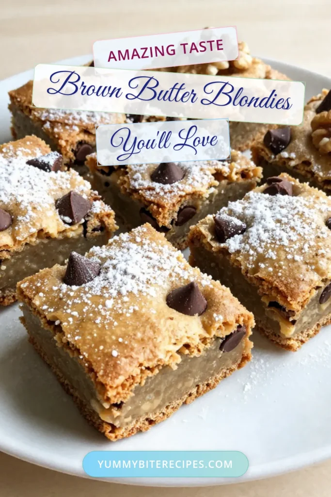 Indulge in the rich flavors of brown butter blondies with this easy blondies recipe! These chewy blondies, packed with chocolate chips and optional nuts, are a homemade treat that everyone will love. Perfect for any occasion, they are simple to make and utterly delicious. Get ready to impress your friends and family with these delightful chocolate chip blondies. Try this recipe today and save your favorites! #BrownButterBlondies #EasyBlondiesRecipe #ChewyBlondies #HomemadeBlondiesWithNuts