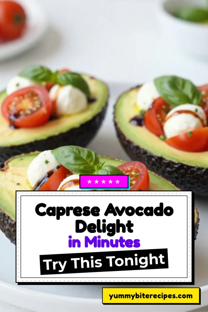 Discover the deliciousness of Caprese stuffed avocados! This easy recipe combines ripe avocados with cherry tomatoes, fresh mozzarella, and basil, drizzled with savory balsamic glaze. Perfect as a healthy avocado salad or a refreshing appetizer, these stuffed avocados are an incredible way to enjoy fresh mozzarella recipes. Try this dish today for a quick, nutritious meal! Save this recipe for later! #CapreseStuffedAvocados #AvocadoRecipes #HealthySalad #BalsamicGlazeRecipes