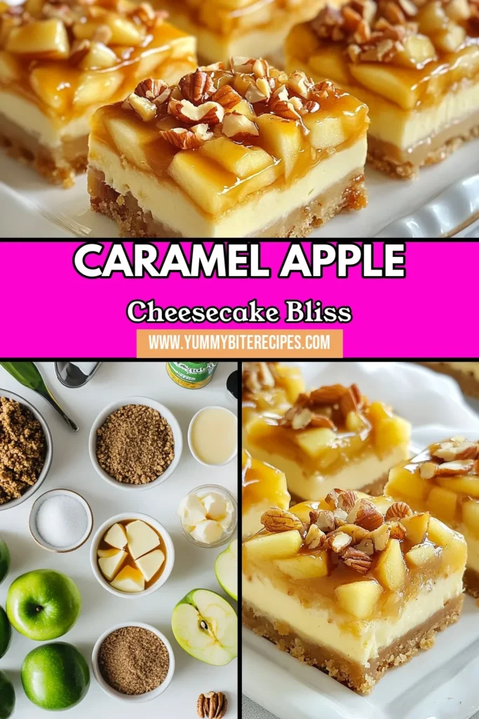 Indulge in these delicious caramel apple cheesecake bars, the perfect easy cheesecake dessert for your fall celebrations! This dessert bars recipe combines creamy cheesecake with sweet apples and luscious caramel for a delightful treat. Whether you're looking for apple dessert ideas or a crowd-pleasing fall dessert recipe, these bars are sure to impress. Try this recipe today and embrace the flavors of autumn! #CaramelAppleCheesecakeBars #FallDessertRecipes #EasyCheesecakeDessert #AppleDessertIdeas