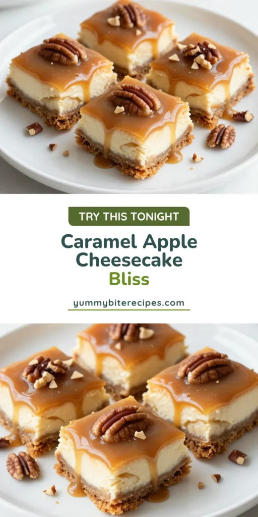Indulge in these delicious Caramel Apple Cheesecake Bars, the perfect creamy dessert for fall! This easy apple dessert bars recipe combines a buttery graham cracker crust with rich cream cheese and cinnamon-spiced apples, topped with luscious caramel. Ideal for gatherings or a cozy treat at home. Whip up these amazing creamy caramel apple bars in just a few steps. Don’t miss out—save this cheesecake dessert recipe today! #DessertLovers #FallDesserts #CheesecakeBars #AppleDesserts