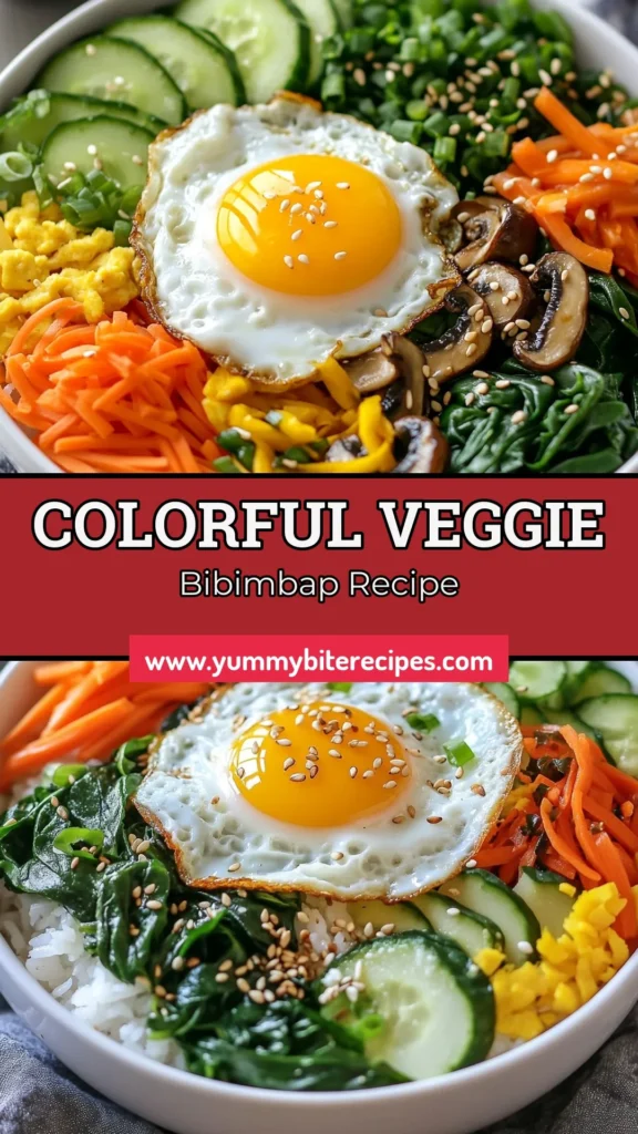 Discover the vibrant flavors of this easy Veggie Bibimbap recipe! Packed with healthy Korean rice bowl goodness, this dish features fresh Korean Bibimbap ingredients like spinach, carrots, and shiitake mushrooms. Enjoy quick and fuss-free easy Bibimbap cooking to impress your friends and family. Perfect for any meal, this colorful veggie recipe is a must-try! Save this recipe for a delicious and nutritious dinner tonight! #VeggieBibimbap #KoreanFood #HealthyRecipes #EasyDinner