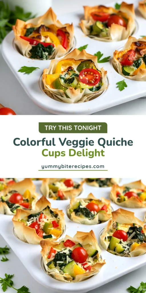 Savor the taste of our Garden Veggie Quiche Cups, a fantastic vegetarian quiche recipe that's perfect for any occasion! These mini quiches with vegetables are not only delicious but also a healthy brunch idea. Packed with fresh veggies and creamy goodness, they make a stunning presentation. Impress your guests at your next gathering by serving these egg-filled pastry cups. Click to discover the recipe now! #HealthyBrunch #VegetarianRecipes #MiniQuiche #QuicheCups