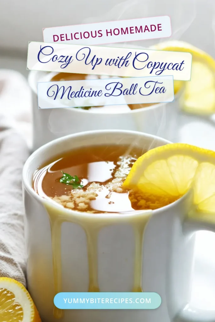 Discover the perfect way to enjoy a cozy moment with this delightful copycat medicine ball tea recipe. This homemade medicine ball tea blends green tea with honey and lemon, creating a soothing herbal tea recipe you'll love. It's an easy tea recipe that warms the soul in just 15 minutes! Perfect for chilly days or when you're under the weather. Try it now and bring comfort to your cup! #TeaLovers #DIYRecipes #HerbalTea #ComfortDrink