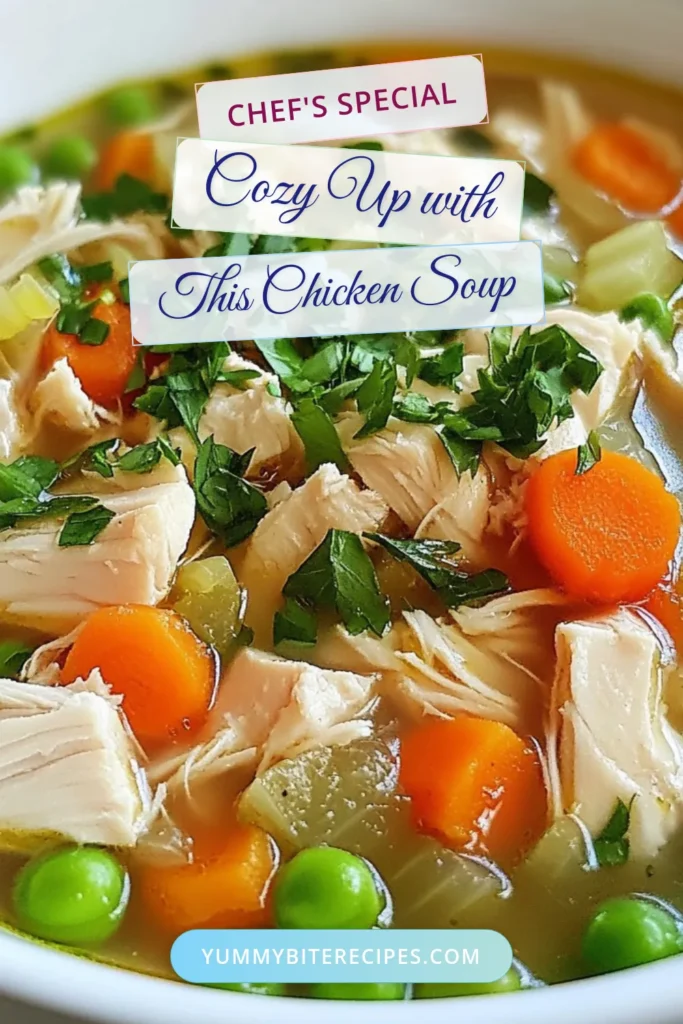Warm up with this easy homemade chicken soup recipe that brings comfort and joy to your table. This heartwarming chicken soup blends tender chicken, fresh veggies, and aromatic herbs for a delightful taste. Perfect for busy days, our comforting chicken soup is quick to make and utterly satisfying. Try this easy chicken soup tonight and savor the delicious flavors! Save this recipe for chilly nights! #ChickenSoupRecipe #ComfortFood #EasyChickenSoup #HomemadeChickenSoup