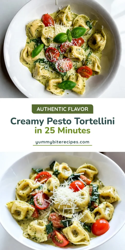 Indulge in this creamy pesto tortellini skillet, an easy tortellini skillet recipe perfect for busy nights! With rich cheese tortellini and fresh spinach, this quick pasta dish is ready in just 25 minutes. Enjoy the blend of basil pesto and creamy sauce for a delightful flavor experience. Try this basil pesto tortellini recipe and elevate your weeknight dinners! Save it for later! #CreamyPestoTortellini #EasyTortellini #QuickPasta #PastaRecipes