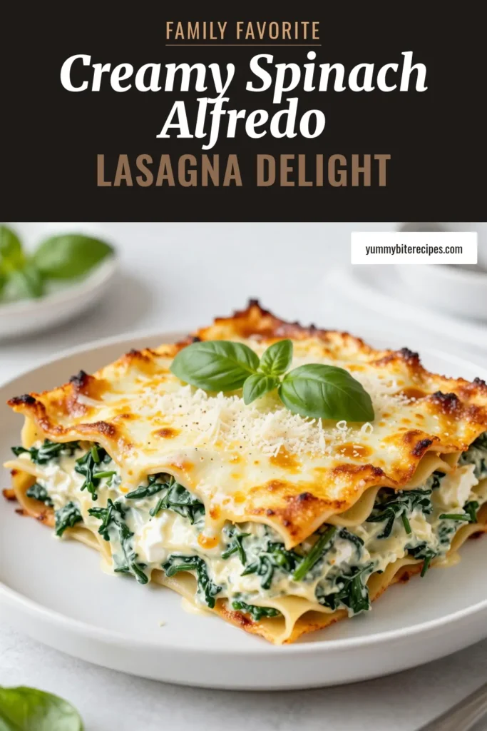 Indulge in this creamy Spinach Alfredo Lasagna, a delicious vegetarian lasagna recipe that's perfect for family dinners. Made with layers of rich homemade Alfredo sauce and fresh spinach, this easy lasagna recipe will delight your taste buds. Serve it hot with a dash of basil for an impressive touch. Save this creamy spinach Alfredo dish for your next meal! #VegetarianLasagna #EasyLasagnaRecipe #SpinachAlfredo #HomemadeAlfredoSauce