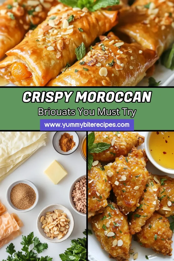 Savor the flavors of Moroccan cuisine with these Crispy Moroccan Chicken Briouats! This delicious Moroccan chicken recipe uses phyllo dough for mouthwatering appetizers that are perfect for parties or snacks. Made with ground chicken and a blend of spices, these treats are sure to impress. Ready to dive into these savory delights? Save this recipe for your next gathering! #MoroccanChickenRecipe #PhylloDoughAppetizers #GroundChickenDishes #MoroccanCuisineSnacks