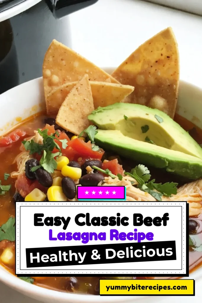 Savor the flavors of this easy Crockpot Chicken Tortilla Soup, a mouthwatering slow cooker chicken soup packed with delicious ingredients like black beans and spices! Perfect for a cozy dinner, this spicy chicken tortilla soup takes just 15 minutes to prep and cooks itself. Gather friends and family for a delightful meal topped with tortilla chips, cilantro, and avocado. Try this easy tortilla soup recipe today and get ready to impress! #CrockpotChickenTortillaSoup #SlowCookerRecipes #SoupSeason #MexicanFood