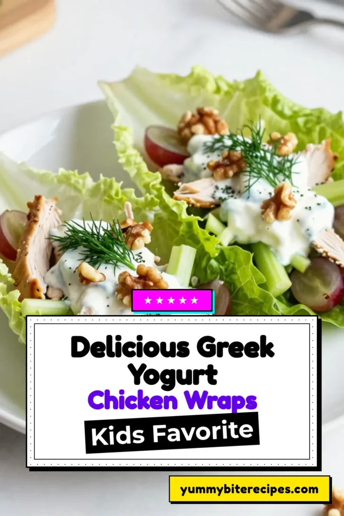 Looking for a quick and healthy meal? Try these Greek Yogurt Chicken Salad Lettuce Wraps! This easy chicken salad recipe combines tender shredded chicken with creamy Greek yogurt, crunchy celery, and sweet grapes, all wrapped in fresh lettuce. Perfect as a gluten-free chicken salad option or healthy chicken salad wraps for lunch or dinner. Discover how simple and delicious healthy eating can be! Save this recipe for later! #GreekYogurtChickenSalad #LettuceWrapsRecipe #HealthyChickenSaladWraps #GlutenFreeChickenSalad