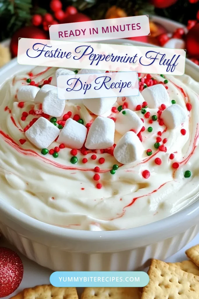 Delight your guests this holiday season with our Christmas Peppermint Fluff Dip! This easy Christmas treat is the ultimate festive dip recipe, perfect for any holiday party. Creamy, fluffy, and bursting with flavor, this peppermint dessert dip features crushed peppermint candies and colorful sprinkles. Ideal for dipping assorted treats like graham crackers and fruits. Save this recipe for an unforgettable holiday gathering! #ChristmasFluffDip #HolidayPartyDip #PeppermintDessertDip #FestiveDipRecipe
