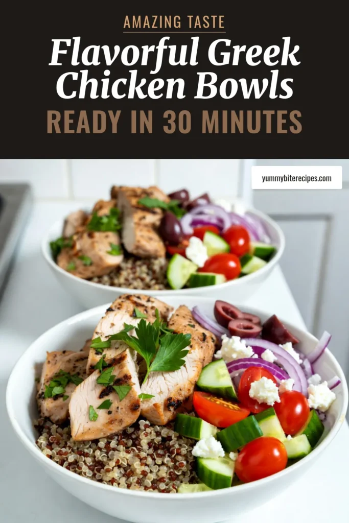 Looking for a delicious and nutritious meal? Try these Greek chicken gyro bowls! This healthy gyro bowl recipe features marinated grilled chicken, Mediterranean quinoa, fresh veggies, and crumbled feta cheese. Perfect for a quick dinner or meal prep, these grilled chicken salad bowls are full of flavor. Don't miss out—save this recipe to make your own feta cheese chicken bowl today! #GreekChickenGyroBowls #HealthyRecipe #MediterraneanQuinoa #GrilledChickenSalad