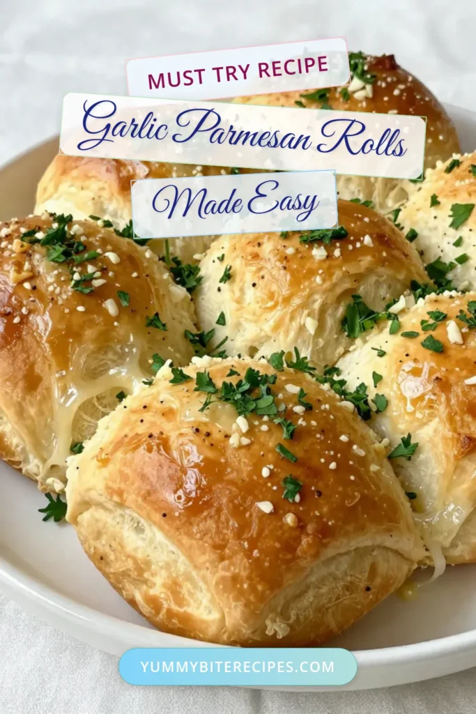Indulge in these irresistible Garlic Parmesan Rolls! This easy dinner rolls recipe features homemade garlic rolls generously coated with a savory garlic-parmesan mix. Perfect as a garlic bread alternative, these Parmesan dinner rolls are a delicious addition to any meal. Bake your way to flavor today! Save this recipe for your next dinner! #GarlicParmesanRolls #EasyDinnerRollsRecipe #HomemadeGarlicRolls #GarlicBreadAlternative