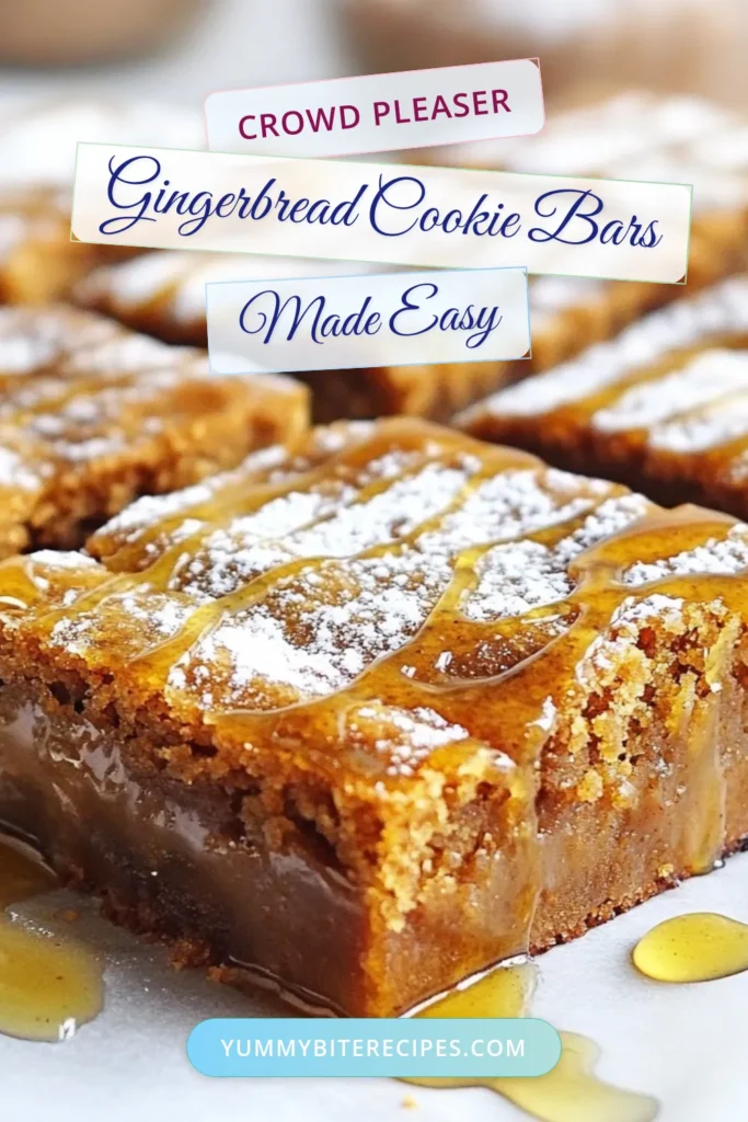 Indulge in the joy of the season with these delicious Gingerbread Cookie Bars! Easy to make, these festive cookie bars combine spices for chewy gingerbread cookies that are perfect for holiday gatherings. Drizzle with maple syrup for a delightful finish! Discover how simple it is to elevate your holiday dessert recipes with this must-try treat. Save this recipe for your next holiday baking session! #GingerbreadCookieBars #HolidayDessertRecipes #EasyGingerbreadBars #FestiveCookieBars
