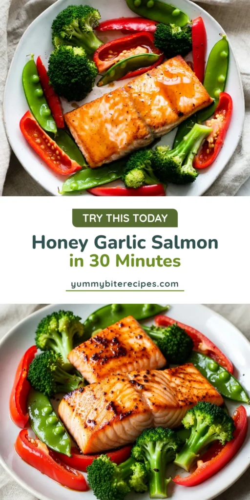 Discover the ultimate honey garlic salmon recipe with this easy sheet pan salmon dinner! Perfect for busy nights, this healthy salmon recipe combines delicious roasted salmon and vegetables in one dish. Enjoy tender salmon fillets coated in a sweet and savory honey garlic glaze, paired with colorful veggies. Try this simple recipe today for a satisfying meal that you'll love! Save and share for more healthy meal inspiration! #HoneyGarlicSalmon #SheetPanDinner #HealthyRecipes #EasySalmon