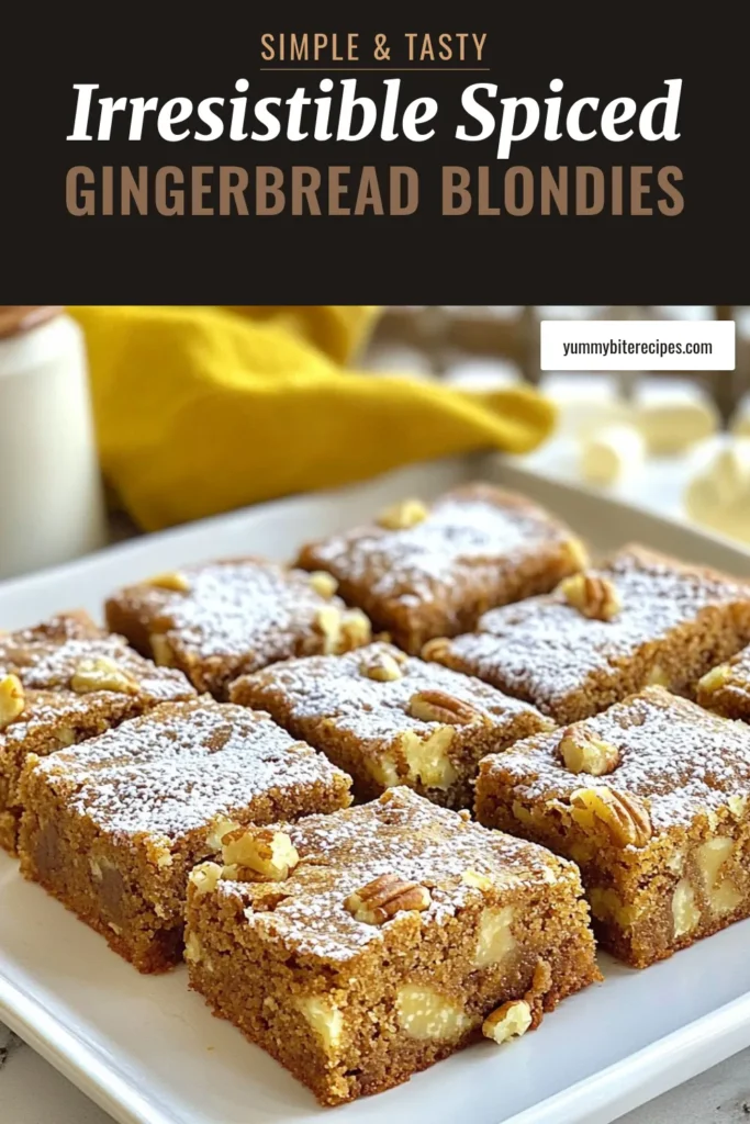 Looking for a delightful Gingerbread blondies recipe? These Spiced blondies with white chocolate are the perfect easy gingerbread desserts for your holiday baking! With warm spices and rich flavors, these homemade blondies will impress your family and friends. Get ready to indulge in deliciousness this season. Don't miss out—save this recipe for your next baking adventure! #GingerbreadBlondies #HolidayBaking #EasyDesserts #HomemadeBlondies