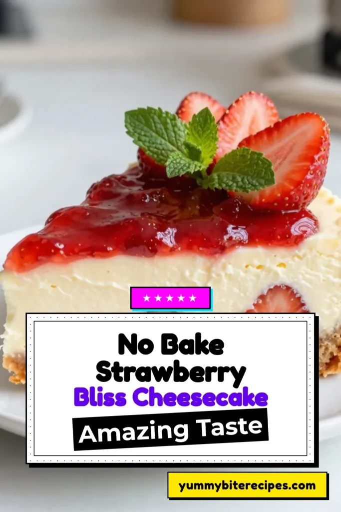 Indulge in this dreamy No-Bake Strawberry Cheesecake, an easy strawberry cheesecake recipe perfect for summer gatherings. With creamy layers of cream cheese and fresh strawberries, it's a standout among cream cheese desserts. This delightful strawberry dessert recipe is quick to make and requires no baking, making it an ideal choice for hot days. Try this summer cheesecake recipe, save the pin, and impress your guests! #NoBakeCheesecake #StrawberryDessert #CreamCheeseDesserts #SummerRecipes