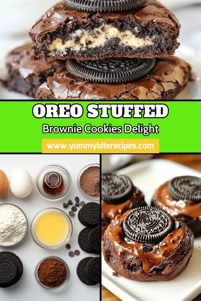 Indulge your sweet tooth with these Oreo Stuffed Brownie Cookies! This easy brownie cookies recipe combines chewy brownie textures with the irresistible crunch of chocolate Oreo cookies, creating the ultimate dessert delight. Make a batch of these delectable stuffed brownie cookies today and impress your friends and family. Don’t wait—pin this chewy brownie cookie recipe now! #OreoBrownieCookies #StuffedBrownieCookies #ChocolateOreo #EasyBrownieCookies