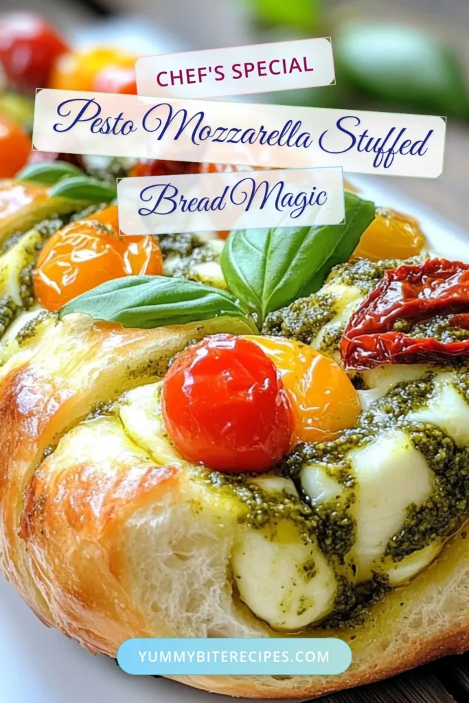 Savor this Pesto Mozzarella Stuffed Bread, the ultimate recipe for flavor! This delightful pesto stuffed bread combines fresh basil pesto and gooey mozzarella for a delicious twist on classic stuffed ciabatta bread. Perfect as a party appetizer or a family meal, this baked pesto bread is irresistible. Ready in just 35 minutes, indulge in this sun-dried tomato mozzarella bread and elevate your dining experience. Save this recipe for your next cooking adventure! #PestoStuffedBread #MozzarellaBreadRecipe #StuffedCiabattaBread #BakedPestoBread
