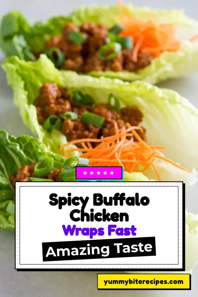 Try these delicious Buffalo Chicken Lettuce Wraps for a healthy twist on dinner! Packed with flavor from ground chicken, garlic, and spicy buffalo sauce, these lettuce wrap recipes make a satisfying meal. Perfect for a quick weeknight dinner or a game day snack, these spicy chicken lettuce wraps will impress everyone. Don't forget to add blue cheese or ranch dressing for extra zing. Save this recipe for your next meal! #BuffaloChickenWraps #HealthyBuffaloChicken #GroundChickenRecipes #LettuceWrapRecipes