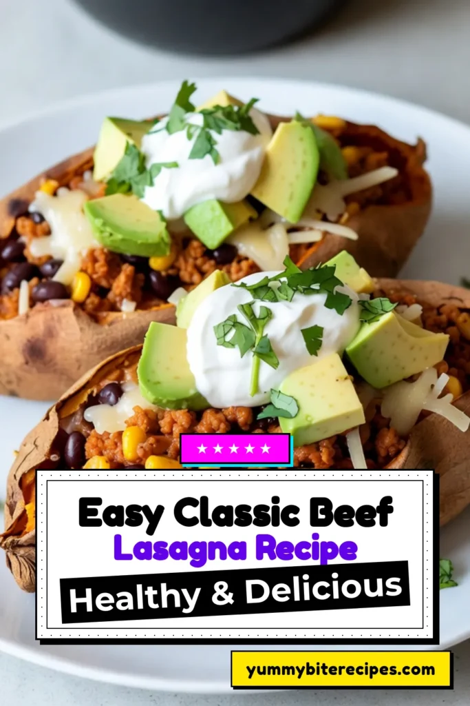 Discover a delicious and nutritious meal with these Taco Stuffed Sweet Potatoes! This healthy taco recipe combines tender sweet potatoes stuffed with a savory mix of ground turkey, black beans, corn, and spices. Perfect for busy nights, these easy stuffed sweet potatoes are an ideal addition to your sweet potato dinner ideas. Try this mouthwatering dish and delight your taste buds! Save this recipe now! #TacoStuffedSweetPotatoes #HealthyRecipe #GroundTurkeyRecipes #SweetPotatoDinnerIdeas