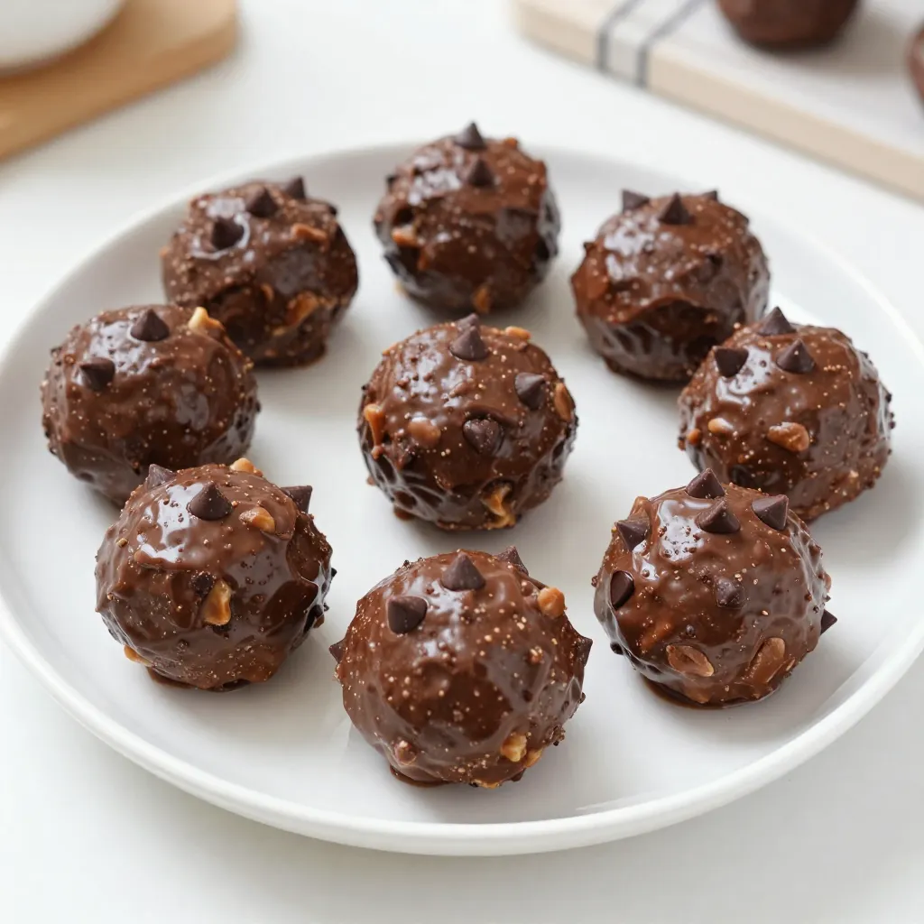 To make these delicious Chocolate Peanut Butter Energy Bites, you will need the following ingredients: - 1 cup rolled oats - 1/2 cup natural peanut butter - 1/3 cup honey or maple syrup - 1/4 cup unsweetened cocoa powder - 1/4 cup mini chocolate chips - 1/4 cup ground flaxseed (optional) - 1/2 teaspoon vanilla extract - A pinch of sea salt Each ingredient plays a key role in flavor and texture. Rolled oats provide a chewy base. Peanut butter adds creaminess and protein. Honey or maple syrup brings sweetness and binds everything together. Unsweetened cocoa powder gives a rich chocolate taste. Mini chocolate chips offer little bursts of chocolate joy. Ground flaxseed is optional but adds healthy fats and fiber. Vanilla extract enhances the flavors, while sea salt balances the sweetness. Gather your ingredients before starting. It makes the process smooth and fun! Enjoy the simple pleasure of mixing these ingredients to create a snack that is both tasty and nutritious. {{ingredient_image_2}} Start by taking a large bowl. Combine 1 cup of rolled oats, 1/4 cup of unsweetened cocoa powder, and 1/4 cup of ground flaxseed if you want added nutrition. Stir well until everything is mixed evenly. This blend gives your energy bites a nice base and texture. In a different bowl, whisk together 1/2 cup of natural peanut butter, 1/3 cup of honey or maple syrup, 1/2 teaspoon of vanilla extract, and a pinch of sea salt. Keep whisking until the mixture is smooth and creamy. This step is key for a rich flavor. Now, pour the wet mixture into the bowl with the dry ingredients. Use a spatula or a wooden spoon to mix them together. Stir until the mixture is sticky and holds its shape. This means your bites will form nicely later. Next, gently fold in 1/4 cup of mini chocolate chips. Make sure they spread evenly throughout the mix. This adds little bursts of chocolate in every bite, making them even more delicious. To make it easier to handle, place the bowl in the refrigerator. Chill the mixture for about 30 minutes. This step firms it up, so rolling the bites will be simpler. After chilling, remove the mixture from the fridge. Take small portions of the mix and roll them into 1-inch balls. Place these on a parchment-lined baking sheet. Keep them evenly spaced out for easy handling. Once all the bites are shaped, put them back in the refrigerator. Chill them again for 10 to 15 minutes. This will help them firm up nicely and make them easier to eat. Finally, transfer the energy bites to an airtight container. Store them in the fridge, where they will stay fresh for up to a week. Keep them handy for a quick snack or breakfast on the go! To create the best energy bites, you must mix well. This ensures all ingredients blend perfectly. Start by mixing the dry ingredients first. In a large bowl, combine rolled oats, cocoa powder, and flaxseed. Stir until these dry items are evenly mixed. In another bowl, whisk your wet ingredients until smooth. This step is key for a good texture. Get creative with your energy bites! You can add nuts like almonds or walnuts for crunch. Dried fruits like raisins or cranberries work well too. These additions give great flavors and textures. Try swapping out ingredients based on what you enjoy. The options are endless! Pair these bites with drinks for a tasty snack. A cup of herbal tea or a glass of almond milk complements them nicely. They also make a great quick breakfast option. Enjoy them anytime you need a boost! Pro Tips Use Fresh Ingredients: Ensure that your peanut butter is fresh and natural for the best flavor and texture in your energy bites. Adjust Sweetness: Feel free to adjust the amount of honey or maple syrup to your liking, depending on how sweet you want your energy bites to be. Experiment with Add-ins: Try adding different ingredients like dried fruits, nuts, or seeds to customize your energy bites further! Perfect Storage: Keep your energy bites in an airtight container in the fridge to maintain their freshness and texture throughout the week. {{image_4}} Each serving of these energy bites packs a nutritious punch. Here’s what you can expect: - Calories: About 120 - Protein: 4 grams - Total Fat: 6 grams - Carbohydrates: 14 grams - Fiber: 2 grams - Sugar: 5 grams These bites are rich in energy, making them perfect for a snack or quick breakfast. The ingredients in these energy bites offer many health benefits: - Oats: They are a great source of fiber. This fiber helps with digestion and keeps you full longer. - Peanut Butter: Packed with protein and healthy fats, peanut butter supports muscle repair and energy. - Flaxseed: This optional ingredient adds omega-3 fatty acids. Omega-3s are good for heart health and reduce inflammation. These ingredients work well together, offering a balanced snack. Each energy bite is about 120 calories. Here's how it breaks down: - Protein: 4 grams help with muscle growth. - Fats: 6 grams are mainly healthy fats from peanut butter and flaxseed. - Carbohydrates: 14 grams provide energy, with 2 grams coming from fiber. This mix of nutrients fuels your day, making these bites a smart choice. You can swap honey for agave or maple syrup. Each sweetener adds a unique flavor. Agave has a milder taste. Maple syrup brings a cozy, warm note. Try each to find your favorite! If you want to mix it up, use almond or cashew butter. Almond butter gives a nutty taste. Cashew butter is creamier and milder. Both options make great substitutes for peanut butter. You'll still enjoy that rich texture. Want to add a twist? Sprinkle in spices like cinnamon or nutmeg. These spices can elevate your bites. Cinnamon brings warmth, while nutmeg adds depth. Just a pinch can make a big difference! These energy bites last about one week in the fridge. Store them in an airtight container. Keeping moisture out helps them stay fresh longer. If you notice any changes in smell or texture, it’s best to toss them. Yes, you can freeze these bites! To freeze, place them in a single layer on a baking sheet. Once frozen, transfer them to a freezer bag. This way, you can grab one whenever you need a quick snack. They can last up to three months in the freezer. If you're allergic to peanuts, try almond butter or sunflower seed butter. Both options work well and still taste great. You can also use soy nut butter if you want a nut-free choice. Yes, these energy bites are quite healthy! They offer a good mix of protein, fiber, and healthy fats. Oats provide long-lasting energy, while peanut butter adds protein. The cocoa powder has antioxidants, making them a smart snack choice. I recommend starting with two energy bites per serving. They are filling and have a good balance of nutrients. Adjust based on your hunger and daily needs. Enjoy them as a snack or a quick breakfast! These chocolate peanut butter energy bites are easy and fun to make. You mix oats, cocoa, and peanut butter to create a tasty snack. Remember to chill the mixture for easier shaping. Store them in a container to enjoy later. In the end, these bites offer a quick energy boost and many health benefits. Feel free to tweak the recipe with your favorite ingredients. Enjoy making your snacks and feeling good about what you eat.