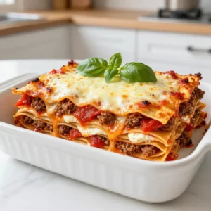 - 12 lasagna noodles - 1 pound ground beef - 1 pound Italian sausage - 1 medium onion, finely chopped - 3 cloves garlic, minced - 2 cans crushed tomatoes - 2 tablespoons tomato paste - Herbs and spices: 1 teaspoon dried oregano, 1 teaspoon dried basil, salt, and pepper - 2 cups ricotta cheese - 1 large egg - 3 cups shredded mozzarella cheese - 1 cup grated Parmesan cheese - Fresh basil leaves for garnish When making classic lasagna, gather all the ingredients first. This helps you stay organized. You need both meat and veggie flavors. The ground beef and Italian sausage give a rich taste. The onion and garlic add sweetness and depth. For the sauce, crushed tomatoes and tomato paste create a thick base. Adding herbs like oregano and basil brings warmth. Don&rsquo;t forget to season with salt and pepper; they enhance every bite. The cheese mixture is just as important. Ricotta cheese mixed with an egg makes it creamy. This mix gives a smooth texture between the layers. Lastly, mozzarella and Parmesan cheese top off the lasagna. They create a bubbly golden crust. Fresh basil leaves add a bright finish. Each ingredient plays a role in building flavor. Use fresh ingredients for the best taste. This classic dish is all about layering and balance. Enjoy the process, and remember, cooking is all about having fun! {{ingredient_image_2}} To begin, boil salted water in a large pot. Once it&rsquo;s boiling, add the lasagna noodles. Cook them until they are al dente, as per the package instructions. This usually takes around 8-10 minutes. After cooking, drain the noodles and lay them flat on a clean kitchen towel. This helps prevent them from sticking together. In a large skillet, place one pound of ground beef and one pound of Italian sausage. Set the heat to medium. Cook the meat until it is well browned. Stir often and break any large chunks with a spoon. Once the meat is browned, drain any excess fat. Next, add one finely chopped onion and three minced garlic cloves. Saut&eacute; these for about 3-5 minutes until the onion is clear and smells good. Then, stir in two cans of crushed tomatoes and two tablespoons of tomato paste. Add one teaspoon of dried oregano, one teaspoon of dried basil, salt, and pepper to taste. Let this sauce simmer uncovered for about 20 minutes. Stir occasionally to mix the flavors. In a mixing bowl, combine two cups of ricotta cheese with one large egg. Add a pinch of salt and a dash of pepper. Mix this well until it&rsquo;s smooth and creamy. This cheese mixture adds richness to the lasagna. Grab a 9x13 inch baking dish. Start by spreading a thin layer of the meat sauce on the bottom. Place four lasagna noodles on top of the sauce. Next, add half of the ricotta mixture and one-third of the meat sauce. Sprinkle some shredded mozzarella cheese on top. Repeat this layer one more time. Finish with another layer of noodles, the remaining meat sauce, and the rest of the mozzarella cheese. Top it off with a generous sprinkle of grated Parmesan cheese. Preheat your oven to 375&deg;F (190&deg;C). Cover the baking dish with aluminum foil. Make sure the foil does not touch the cheese to avoid sticking. You can spray the underside of the foil lightly with cooking spray. Bake the lasagna for 25 minutes covered. After that, remove the foil and bake for another 25 minutes. You want the cheese to be melted, bubbly, and golden on top. Once you've baked the lasagna, let it cool for about 10-15 minutes. This cooling time will help the layers stay together when you slice it. Just before serving, garnish with fresh basil leaves for a lovely touch. To make your meat sauce truly shine, start with fresh herbs. Fresh oregano and basil add a bright note. You can also mix in a splash of red wine to deepen the flavor. Let the sauce simmer longer for richer taste. Stir it often to prevent sticking. For perfect layers, use a spatula to spread sauce evenly. Place noodles flat to avoid gaps. Alternate between cheese and meat to balance flavors. Press down gently as you layer to create stability. This makes cutting and serving easier. If you want a twist, try different cheeses. Goat cheese gives a tangy flavor. Cream cheese adds creaminess. You can mix in some ricotta with spinach for extra nutrients. Just ensure your cheese melts well for that gooey texture we love. Pro Tips Tip Title: Use No-Boil Noodles: For an even quicker preparation, consider using no-boil lasagna noodles. They absorb moisture during baking and save you the hassle of pre-cooking. Tip Title: Layering Technique: Ensure that you spread the sauces evenly between the layers. This helps in achieving a well-balanced flavor in every bite. Tip Title: Let It Rest: Allow the lasagna to cool for 10-15 minutes after baking. This resting period helps the layers set, making it easier to slice and serve. Tip Title: Add Veggies: For a healthier twist, consider adding layers of saut&eacute;ed vegetables like spinach, zucchini, or bell peppers between the noodles. {{image_4}} You can make a tasty vegetarian lasagna by swapping out the meat. Try using: - 1 pound of mushrooms, finely chopped - 1 pound of spinach, fresh or frozen - 1 zucchini, sliced thin - 1 bell pepper, chopped These veggies add flavor and texture. You can saut&eacute; them with the onions and garlic for extra taste. The crushed tomatoes will still be the base of your sauce, keeping it rich and hearty. Feel free to get creative with add-ins. Here are some great options: - 1 cup of diced eggplant - 1 cup of roasted red peppers - 1 cup of artichoke hearts, drained - 1 cup of cooked lentils for extra protein These ingredients boost flavor and nutrition. Mix and match to fit your tastes. Just make sure any add-ins are cooked and ready to layer! You can switch up the cheese for new flavors. Some tasty options include: - Goat cheese for a tangy twist - Fontina cheese for creaminess - Gruy&egrave;re cheese for a nutty flavor Combining different cheeses can make your lasagna unique. Just keep the same amount of cheese to maintain the creamy texture. Enjoy experimenting with these options! After enjoying your classic lasagna, let it cool down. Once cool, cover it tightly with plastic wrap or foil. Store it in the fridge. It will stay fresh for 3 to 5 days. To keep the taste and texture, avoid leaving it out at room temperature for too long. If you want to save some for later, freezing is a great option. First, let the lasagna cool completely. Then, cut it into portions for easy meals. Wrap each piece tightly with plastic wrap. Place the wrapped pieces in a freezer-safe bag. This way, it can last for up to 3 months. Remember to label the bag with the date. To enjoy your lasagna again, preheat your oven to 350&deg;F (175&deg;C). Place the lasagna in an oven-safe dish. Cover it with foil to keep it moist. Heat for about 25 minutes or until hot. If you want a crispy top, remove the foil for the last 5 minutes. You can also use a microwave for quick warming. Just heat a single portion for 2 to 3 minutes. Enjoy your tasty meal! Yes, you can make classic lasagna ahead of time. You can prepare it a day in advance. Assemble the layers and cover the dish. Store it in the fridge. When you're ready to cook, just bake it. You may need to add a few extra minutes to the baking time. You can store cooked lasagna in the fridge for about 3 to 5 days. Make sure to cover it well. Use plastic wrap or aluminum foil to keep it fresh. If you want to enjoy it later, consider freezing it. Lasagna pairs well with many side dishes. Here are some tasty options: - Garlic bread - A simple green salad - Roasted vegetables - Steamed broccoli These dishes add flavor and balance to your meal. You can tell if your lasagna is done by looking for a few signs. The cheese should be melted and golden. The edges may bubble slightly. You can also check the center. Insert a knife; it should come out hot. Let it cool a bit before slicing. This helps the layers stay together. You&rsquo;ve learned the key ingredients and steps to make delicious lasagna. From cooking the noodles to layering the rich flavors, each part matters for a tasty dish. You can even customize it to fit your taste with variations or cheese alternatives. Remember, cooling it properly enhances the flavor. With these tips, you can serve lasagna like a chef and impress your friends and family. Enjoy every bite of your homemade creation!