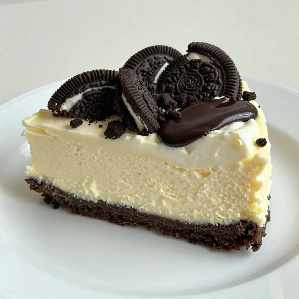 To make a no-bake Oreo cheesecake, you need simple ingredients. Here’s a list of what you will need: - 24 Oreo cookies (plus 4 extra, crushed, for topping) - 1/4 cup unsalted butter, melted - 16 oz cream cheese, softened to room temperature - 1/2 cup powdered sugar - 1 teaspoon pure vanilla extract - 2 cups heavy whipping cream, chilled - 1/4 cup chocolate sauce for optional drizzling This dessert is easy to prepare. It combines rich cream cheese with sweet Oreos. The buttery crust holds everything together. You can use chocolate sauce for extra flavor or skip it. The crushed Oreos on top add a nice crunch. Each ingredient plays a role in creating a creamy delight. {{ingredient_image_2}} To start, I take 24 Oreo cookies and place them in a food processor. I pulse them until they turn into fine crumbs. The texture should feel like sand. Next, I pour in 1/4 cup of melted butter. I pulse it again a few times until the mix sticks together. Now, I transfer this cookie mixture to a 9-inch springform pan. Using the back of a flat-bottomed glass, I press the mix into the bottom. I make sure it is packed down tightly and evenly. After packing, I place the crust in the fridge for at least 15 minutes to set. For the filling, I grab a large mixing bowl. I add 16 oz of softened cream cheese and beat it with a hand mixer on medium speed. I mix until it looks smooth and creamy, which takes about 2 minutes. I then slowly add 1/2 cup of powdered sugar and 1 teaspoon of vanilla extract. I keep mixing until there are no lumps left. In a separate bowl, I pour in 2 cups of chilled heavy whipping cream. I whip it on high speed until stiff peaks form. This takes a little time, but it’s worth it. I carefully fold the whipped cream into the cream cheese mix, doing this in batches. I use a spatula and make sure not to deflate the whipped cream. Next, I remove the crust from the fridge. I pour the cheesecake filling over the crust, spreading it out evenly. For an extra touch, I sprinkle 4 crushed Oreo cookies on top of the filling. This gives it nice texture and flavor. I cover the cheesecake with plastic wrap and place it back in the fridge. I let it chill for at least 4 hours. For the best flavor, I recommend chilling it overnight. The longer it sits, the better it tastes! Using room temperature ingredients is key. It helps the cream cheese blend smoothly. Cold cream cheese can cause lumps. Allow it to sit out for 30 minutes. This simple step makes a big difference. To avoid lumps in the filling, mix slowly at first. Gradually add the sugar and vanilla. Always scrape down the bowl to catch any lumps. Lastly, fold in the whipped cream gently. This keeps the mixture light and airy. For an elegant serve, slice the cheesecake neatly. Use a sharp knife dipped in hot water. Wipe the knife between cuts for clean edges. Present the slices on decorative plates for a fancy touch. Garnishing can enhance your cheesecake. Add a dollop of whipped cream on each slice. You can also place a whole Oreo on top. This makes it look extra special and inviting. Drizzling chocolate sauce adds a rich touch. Pour it over each slice before serving. It adds sweetness and a nice look. You can use store-bought sauce or homemade. If you want to mix it up, try other toppings. Fresh fruit like strawberries or raspberries works well. You can also use crushed nuts or caramel sauce. These options add fun textures and flavors. Pro Tips Use Cold Cream Cheese: Ensure your cream cheese is at room temperature for easy mixing. If you forget to take it out in advance, you can cut it into small pieces and microwave it for about 10-15 seconds to soften it quickly. Chill the Whipping Cream: For the best results, make sure your heavy whipping cream is thoroughly chilled before whipping. This helps achieve stiff peaks more easily. Experiment with Flavors: Feel free to customize your cheesecake by adding different extracts like almond or coconut, or by folding in mini chocolate chips for extra texture and flavor. Longer Chill Time for Better Texture: Although you can serve the cheesecake after 4 hours, allowing it to chill overnight will enhance the flavors and improve the cheesecake's overall texture. {{image_4}} You can easily change the flavor of your no-bake Oreo cheesecake. One fun way is to add fruit purees. Think strawberries, raspberries, or even mango. Just mix in about half a cup of the puree when you make the filling. This gives a fresh taste and bright color. Another way to switch it up is by trying different cookie types. Instead of Oreos, use chocolate wafers, peanut butter cookies, or even vanilla cookies. Each type will give your cheesecake a new twist. If you need a gluten-free option, use gluten-free cookies. Many brands offer gluten-free versions that taste great. You can swap the regular Oreos for these without changing the recipe too much. For a vegan cheesecake, you can replace cream cheese with a vegan cream cheese. Use coconut cream or whipped coconut milk in place of the heavy cream. This way, you can enjoy a creamy dessert without dairy. Making mini cheesecakes is a fun twist. Just use a muffin tin instead of a springform pan. Line each cup with cupcake liners to make serving easy. When using a muffin tin, reduce the chilling time. Check them after about 2 hours. They should feel firm to the touch. Removing them from the tin can be tricky; let them chill completely to make it easier. To keep your no-bake Oreo cheesecake fresh, store leftovers in the fridge. Place the cheesecake in an airtight container. If you don't have one, cover it tightly with plastic wrap. This helps keep it moist and tasty. You can freeze slices or the whole cheesecake. Wrap the cheesecake well in plastic wrap and then foil. This keeps out air and prevents freezer burn. For best results, thaw the cheesecake in the fridge overnight. This helps regain its creamy texture. Your cheesecake stays fresh for about 5 days in the fridge. Look for signs like a sour smell or mold. If you see either, it's best to toss it. Always trust your senses to ensure your dessert is safe to eat! Yes, you can use other cookies for the crust. Here are some great options: - Chocolate graham crackers - Digestive biscuits - Vanilla wafers - Oreos with different flavors, like mint or peanut butter Feel free to mix and match! Each cookie adds a unique taste. The cheesecake needs at least 4 hours to chill. For the best taste and texture, let it sit overnight. This allows the flavors to blend nicely. Cover it tightly to keep it fresh while it chills. Yes! Making this cheesecake a day ahead is a smart choice. It saves you time on the day you plan to serve it. Plus, the flavors become richer as they meld together. Store it in the fridge to keep it fresh. No springform pan? No problem! You can use a regular pie pan or an 8x8 baking dish. Just press the crust firmly into the bottom. If using a pie pan, you may need to scoop out the cheesecake slices carefully. Enjoy the fun of making it your own! You can make a great Oreo cheesecake with simple steps and easy ingredients. We covered how to prepare the crust, make the filling, and chill it properly. I shared tips for perfecting the texture and serving ideas to impress your guests. You can even try fun variations and storage methods to keep it fresh. Enjoy this sweet treat and feel free to experiment with flavors. Making this cheesecake brings joy to any gathering. You’ll impress everyone with your skills and taste!