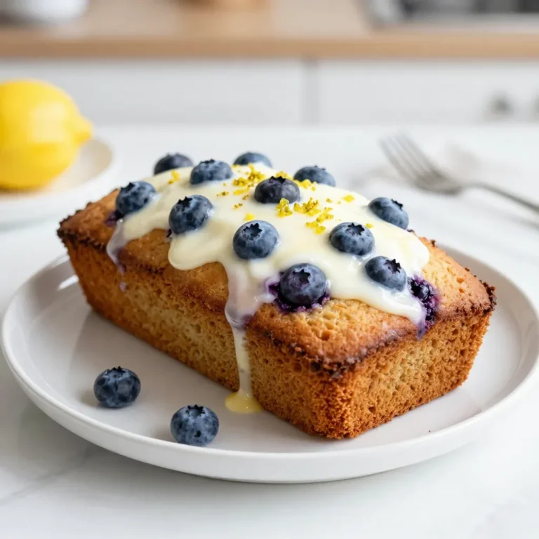 - 1 cup plain yogurt - 1 cup granulated sugar - 1/4 cup vegetable oil - 2 large eggs - Zest of 1 large lemon - 1 teaspoon pure vanilla extract - 2 cups all-purpose flour - 2 teaspoons baking powder - 1/2 teaspoon fine sea salt - 1 cup fresh blueberries - 1/4 cup freshly squeezed lemon juice To make the Blueberry Lemon Yogurt Loaf, you will need a few key ingredients. Each plays an important role in flavor and texture. Yogurt, sugar, and oil give the loaf moisture and a rich taste. Yogurt adds creaminess and tang. Sugar sweetens the loaf just right. Oil makes it tender. Eggs and lemon zest help bind the mixture and add lift. Eggs create a fluffy loaf. Lemon zest brings a bright flavor. Flour, baking powder, and salt form the base. Flour gives structure. Baking powder helps the loaf rise. Salt enhances the overall taste. Blueberries and lemon juice are the stars of the show. Blueberries add sweetness and burst with flavor. Lemon juice brightens every bite. Gather these ingredients to create a delightful loaf that everyone will love! {{ingredient_image_2}} - Prepping the loaf pan First, preheat your oven to 350°F (175°C). Grease a 9x5-inch loaf pan with butter or non-stick spray. This helps the loaf come out easily after baking. - Mixing wet ingredients In a large bowl, mix 1 cup of Greek yogurt, 1 cup of granulated sugar, and 1/4 cup of vegetable oil. Whisk these together until you see a smooth and creamy mix. It should look nice and shiny. Next, add two large eggs one at a time. Whisk well after each egg. Then, stir in the zest of 1 lemon and 1 teaspoon of vanilla extract. Make sure everything is mixed well. - Incorporating dry ingredients In another bowl, combine 2 cups of all-purpose flour, 2 teaspoons of baking powder, and 1/2 teaspoon of fine sea salt. Slowly fold this dry mix into the wet mixture using a spatula. Stop mixing when no dry spots are left; be gentle. Overmixing can make the loaf tough. Finally, fold in 1 cup of fresh blueberries carefully, so they don’t break apart. - Pouring batter into the pan Pour the batter into your prepared loaf pan. Spread it out evenly with a spatula. This helps the loaf bake evenly. - Baking time and doneness test Place the pan in your preheated oven. Bake for 50-60 minutes. To test if it’s done, insert a toothpick into the center. If it comes out clean or with a few moist crumbs, your loaf is ready. - Combining lemon juice and powdered sugar While the loaf bakes, prepare a lemon glaze. In a small bowl, mix 1/4 cup of freshly squeezed lemon juice with 1 cup of powdered sugar. Whisk until it is smooth and free of lumps. - Drizzling over the cooled loaf Once the loaf is baked and cooled for about 10 minutes, transfer it to a wire rack. Drizzle the lemon glaze over the cooled loaf. Let it soak in for about 5-10 minutes before slicing. This adds a sweet and tangy touch to your delicious loaf. To get the best texture in your loaf, use room temperature ingredients. When your yogurt and eggs are at room temperature, they mix better. This helps the batter rise and keeps it light. Next, when you add blueberries, use a gentle folding technique. This means you carefully mix the blueberries into the batter without squishing them. It keeps the berries whole and juicy. One big mistake is overmixing the batter. When you mix too much, the loaf can become dense. Mix just until the dry ingredients disappear. Another mistake is not checking for doneness correctly. Use a toothpick to test the center. If it comes out clean or with a few crumbs, your loaf is ready. If it has wet batter, it needs more time. Pro Tips Use Room Temperature Eggs: Room temperature eggs incorporate better into the batter, resulting in a lighter loaf. Don't Overmix the Batter: Gently fold the dry ingredients into the wet to prevent a dense loaf; overmixing can develop gluten, leading to a tougher texture. Fresh vs. Frozen Blueberries: If using frozen blueberries, make sure to thaw and pat them dry to avoid excess moisture in the batter. Glaze While Warm: Drizzling the lemon glaze over the loaf while it's still warm allows it to soak in, enhancing the flavor and moisture. {{image_4}} You can make this blueberry lemon yogurt loaf even better! - Adding nuts or seeds: Walnuts or almonds add a nice crunch. Try adding 1/2 cup of chopped nuts into the batter. Sunflower seeds can also give a great texture. - Substituting other fruits: If you love other fruits, use them! Raspberries or diced strawberries work well. Just swap the blueberries with the same amount of your chosen fruit. You can easily adjust this recipe for different diets. - Gluten-free options: Use a gluten-free flour blend instead of all-purpose flour. It will still taste great! - Dairy-free substitutions: To make this loaf dairy-free, swap the yogurt with a plant-based yogurt. Coconut yogurt adds a nice flavor and creaminess. You can store your Blueberry Lemon Yogurt Loaf in two ways: at room temperature or in the fridge. If you plan to eat it within two days, keep it at room temperature. Wrap it in plastic wrap or foil to keep it fresh. If you want to enjoy it later, store it in the fridge. This keeps it moist longer. For longer storage, you can freeze the loaf. Wrap it tightly in plastic wrap, then in foil. It can last up to three months in the freezer. When you’re ready to eat it, just thaw it overnight in the fridge. To reheat the loaf, use the microwave or the oven. If you choose the microwave, slice the loaf and heat for about 15-20 seconds. This helps keep it moist. If you prefer the oven, set it to 350°F (175°C) and warm the slices for 5-10 minutes. After reheating, you can serve it with a drizzle of lemon glaze or a dollop of yogurt. This adds a nice touch and enhances the flavor. Enjoy your tasty loaf warm! Yes, you can use frozen blueberries. Just thaw them and pat them dry. This helps keep the batter from getting too wet. Frozen blueberries work well and give you that same juicy burst. The loaf stays fresh for about 3 to 5 days at room temperature. Store it in an airtight container to keep it moist. If you want it to last longer, you can freeze it for up to 3 months. Yes, you can! Use dairy-free yogurt like almond or coconut yogurt. This keeps the recipe creamy. You can also use plant-based milk in place of yogurt if needed. This loaf pairs well with tea or coffee. You can also enjoy it with whipped cream for a sweet touch. Adding a dollop of yogurt on top makes it even better. If you want more flavor, try serving it with fresh fruit or a berry compote. In this article, we explored how to make a delicious Blueberry Lemon Yogurt Loaf. We covered key ingredients, from yogurt to blueberries, and shared step-by-step instructions for creating the batter and baking the loaf. I provided tips to achieve the perfect texture and avoid common mistakes. We also discussed fun variations, storage practices, and answered some FAQs. This recipe is easy and adaptable. Enjoy this tasty treat with family and friends. Happy baking!