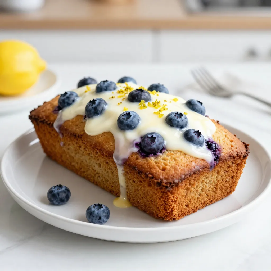 - 1 cup plain yogurt - 1 cup granulated sugar - 1/4 cup vegetable oil - 2 large eggs - Zest of 1 large lemon - 1 teaspoon pure vanilla extract - 2 cups all-purpose flour - 2 teaspoons baking powder - 1/2 teaspoon fine sea salt - 1 cup fresh blueberries - 1/4 cup freshly squeezed lemon juice To make the Blueberry Lemon Yogurt Loaf, you will need a few key ingredients. Each plays an important role in flavor and texture. Yogurt, sugar, and oil give the loaf moisture and a rich taste. Yogurt adds creaminess and tang. Sugar sweetens the loaf just right. Oil makes it tender. Eggs and lemon zest help bind the mixture and add lift. Eggs create a fluffy loaf. Lemon zest brings a bright flavor. Flour, baking powder, and salt form the base. Flour gives structure. Baking powder helps the loaf rise. Salt enhances the overall taste. Blueberries and lemon juice are the stars of the show. Blueberries add sweetness and burst with flavor. Lemon juice brightens every bite. Gather these ingredients to create a delightful loaf that everyone will love! {{ingredient_image_2}} - Prepping the loaf pan First, preheat your oven to 350°F (175°C). Grease a 9x5-inch loaf pan with butter or non-stick spray. This helps the loaf come out easily after baking. - Mixing wet ingredients In a large bowl, mix 1 cup of Greek yogurt, 1 cup of granulated sugar, and 1/4 cup of vegetable oil. Whisk these together until you see a smooth and creamy mix. It should look nice and shiny. Next, add two large eggs one at a time. Whisk well after each egg. Then, stir in the zest of 1 lemon and 1 teaspoon of vanilla extract. Make sure everything is mixed well. - Incorporating dry ingredients In another bowl, combine 2 cups of all-purpose flour, 2 teaspoons of baking powder, and 1/2 teaspoon of fine sea salt. Slowly fold this dry mix into the wet mixture using a spatula. Stop mixing when no dry spots are left; be gentle. Overmixing can make the loaf tough. Finally, fold in 1 cup of fresh blueberries carefully, so they don’t break apart. - Pouring batter into the pan Pour the batter into your prepared loaf pan. Spread it out evenly with a spatula. This helps the loaf bake evenly. - Baking time and doneness test Place the pan in your preheated oven. Bake for 50-60 minutes. To test if it’s done, insert a toothpick into the center. If it comes out clean or with a few moist crumbs, your loaf is ready. - Combining lemon juice and powdered sugar While the loaf bakes, prepare a lemon glaze. In a small bowl, mix 1/4 cup of freshly squeezed lemon juice with 1 cup of powdered sugar. Whisk until it is smooth and free of lumps. - Drizzling over the cooled loaf Once the loaf is baked and cooled for about 10 minutes, transfer it to a wire rack. Drizzle the lemon glaze over the cooled loaf. Let it soak in for about 5-10 minutes before slicing. This adds a sweet and tangy touch to your delicious loaf. To get the best texture in your loaf, use room temperature ingredients. When your yogurt and eggs are at room temperature, they mix better. This helps the batter rise and keeps it light. Next, when you add blueberries, use a gentle folding technique. This means you carefully mix the blueberries into the batter without squishing them. It keeps the berries whole and juicy. One big mistake is overmixing the batter. When you mix too much, the loaf can become dense. Mix just until the dry ingredients disappear. Another mistake is not checking for doneness correctly. Use a toothpick to test the center. If it comes out clean or with a few crumbs, your loaf is ready. If it has wet batter, it needs more time. Pro Tips Use Room Temperature Eggs: Room temperature eggs incorporate better into the batter, resulting in a lighter loaf. Don't Overmix the Batter: Gently fold the dry ingredients into the wet to prevent a dense loaf; overmixing can develop gluten, leading to a tougher texture. Fresh vs. Frozen Blueberries: If using frozen blueberries, make sure to thaw and pat them dry to avoid excess moisture in the batter. Glaze While Warm: Drizzling the lemon glaze over the loaf while it's still warm allows it to soak in, enhancing the flavor and moisture. {{image_4}} You can make this blueberry lemon yogurt loaf even better! - Adding nuts or seeds: Walnuts or almonds add a nice crunch. Try adding 1/2 cup of chopped nuts into the batter. Sunflower seeds can also give a great texture. - Substituting other fruits: If you love other fruits, use them! Raspberries or diced strawberries work well. Just swap the blueberries with the same amount of your chosen fruit. You can easily adjust this recipe for different diets. - Gluten-free options: Use a gluten-free flour blend instead of all-purpose flour. It will still taste great! - Dairy-free substitutions: To make this loaf dairy-free, swap the yogurt with a plant-based yogurt. Coconut yogurt adds a nice flavor and creaminess. You can store your Blueberry Lemon Yogurt Loaf in two ways: at room temperature or in the fridge. If you plan to eat it within two days, keep it at room temperature. Wrap it in plastic wrap or foil to keep it fresh. If you want to enjoy it later, store it in the fridge. This keeps it moist longer. For longer storage, you can freeze the loaf. Wrap it tightly in plastic wrap, then in foil. It can last up to three months in the freezer. When you’re ready to eat it, just thaw it overnight in the fridge. To reheat the loaf, use the microwave or the oven. If you choose the microwave, slice the loaf and heat for about 15-20 seconds. This helps keep it moist. If you prefer the oven, set it to 350°F (175°C) and warm the slices for 5-10 minutes. After reheating, you can serve it with a drizzle of lemon glaze or a dollop of yogurt. This adds a nice touch and enhances the flavor. Enjoy your tasty loaf warm! Yes, you can use frozen blueberries. Just thaw them and pat them dry. This helps keep the batter from getting too wet. Frozen blueberries work well and give you that same juicy burst. The loaf stays fresh for about 3 to 5 days at room temperature. Store it in an airtight container to keep it moist. If you want it to last longer, you can freeze it for up to 3 months. Yes, you can! Use dairy-free yogurt like almond or coconut yogurt. This keeps the recipe creamy. You can also use plant-based milk in place of yogurt if needed. This loaf pairs well with tea or coffee. You can also enjoy it with whipped cream for a sweet touch. Adding a dollop of yogurt on top makes it even better. If you want more flavor, try serving it with fresh fruit or a berry compote. In this article, we explored how to make a delicious Blueberry Lemon Yogurt Loaf. We covered key ingredients, from yogurt to blueberries, and shared step-by-step instructions for creating the batter and baking the loaf. I provided tips to achieve the perfect texture and avoid common mistakes. We also discussed fun variations, storage practices, and answered some FAQs. This recipe is easy and adaptable. Enjoy this tasty treat with family and friends. Happy baking!