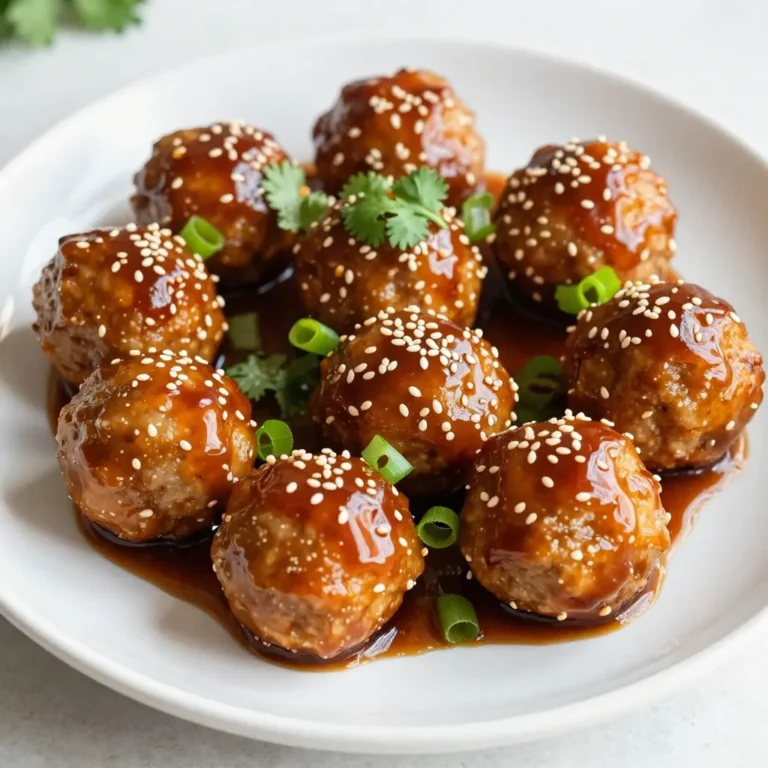 - 1 lb ground chicken or turkey - 1/2 cup panko breadcrumbs - 1/4 cup green onions, finely chopped - 1 clove garlic, minced - 1 large egg, beaten - 1 teaspoon fresh ginger, grated - 1/2 cup teriyaki sauce - 1 tablespoon sesame seeds, toasted You’ll start with ground chicken or turkey. Either choice gives the meatballs a tender bite. Panko breadcrumbs add a nice crunch. The green onions bring a fresh taste. Minced garlic adds depth, while the egg helps bind everything. Fresh ginger gives it a lovely zing. The teriyaki sauce is key for flavor. Lastly, toasted sesame seeds add a nutty touch. - Additional herbs for garnish - Homemade teriyaki sauce recipe You can use herbs like cilantro to add color and taste. If you like, try making your own teriyaki sauce. It’s easy and can be more flavorful than store-bought. - Mixing bowl - Baking sheet - Parchment paper - Meatball scooper or spoon You need a mixing bowl to combine the ingredients well. A baking sheet lined with parchment paper makes cleanup easy. A meatball scooper or spoon helps you shape them evenly. These simple tools make your cooking experience smooth and fun. {{ingredient_image_2}} - Preheat the oven to 400°F (200°C). - Line a baking sheet with parchment paper. - In a large mixing bowl, combine: - 1 lb ground chicken or turkey - 1/2 cup panko breadcrumbs - 1/4 cup finely chopped green onions - 1 clove minced garlic - 1 large beaten egg - 1 teaspoon grated fresh ginger - Salt and pepper to taste - Use your hands or a spatula to mix everything well. - With clean hands, scoop about 2 tablespoons of the mixture. - Roll it into a ball shape and place it on the baking sheet. - Repeat until you form about 18 to 20 meatballs. - Bake for 15 to 20 minutes until golden brown. - Brush with teriyaki sauce in the last 5 minutes of baking. This process will give you meatballs that are juicy and full of flavor. The teriyaki glaze adds a sweet and savory touch to each bite. Enjoy! To get great meatballs, use panko breadcrumbs. They add a nice crunch. Mix your meat mixture well. You want all the ingredients blended. This helps with texture too. Always check the meatballs’ internal temperature. They should reach 165°F or 74°C. A meat thermometer is your best friend here. Insert it into the center for an accurate reading. Serve your teriyaki meatballs with rice or noodles. These pair well with the sweet sauce. For sides, try steamed broccoli or a fresh salad. They complement the meatballs nicely. Pro Tips Add Flavor: Consider adding a splash of soy sauce or a pinch of red pepper flakes to the meat mixture for an extra depth of flavor and a hint of spice. <strong.Moisture Matters: To keep your meatballs juicy, avoid overmixing the meat mixture. Just combine the ingredients until they're barely mixed. <strong.Variation on the Theme: Feel free to substitute ground beef or pork for a different flavor profile. You can also experiment with different herbs like basil or mint for a unique twist. <strong.Serve with Style: Pair your meatballs with steamed rice or noodles and a side of stir-fried vegetables to create a complete meal that looks as good as it tastes. {{image_4}} You can swap the ground chicken or turkey for beef or pork. Both options taste great in this recipe. If you're vegetarian or vegan, try using lentils or chickpeas. You can also use mushrooms for a meaty texture. Just mash them up and mix well. Want to add a kick? Mix in some red pepper flakes or hot sauce. You can also add spices like garlic powder or onion powder. These add depth to your meatballs. For extra nutrition, chop up vegetables like carrots or bell peppers and mix them in. They add flavor and color. When serving these meatballs at a party, use a big platter. It looks inviting and is easy to share. You can drizzle extra teriyaki sauce on top for flair. For holidays, consider garnishing with sprigs of fresh cilantro or sesame seeds. These small touches make your dish stand out. To keep your meatballs fresh, place them in an airtight container. Make sure the meatballs cool down first. This helps keep moisture in and prevents sogginess. You can store them in the fridge for up to three days. This way, you can enjoy them again soon! To freeze your cooked meatballs, let them cool completely. After that, place them in a single layer on a baking sheet. Put the baking sheet in the freezer for about an hour. Once they are firm, transfer the meatballs to a freezer bag or container. They will stay good for up to three months. For thawing, place them in the fridge overnight or use the microwave for a quick thaw. You can reheat meatballs in various ways. The oven works well; just preheat it to 350°F (175°C) and bake for 10-15 minutes. You can also use a microwave for quick reheating, but cover them with a damp paper towel to keep them moist. Stovetop reheating is another option; simmer them in a little sauce for added flavor. This helps keep the meatballs juicy and tasty! Yes, you can use other meats! Ground beef or pork works well too. If you prefer a lighter option, try ground turkey or chicken. Each meat gives a slightly different taste. You can even use plant-based meat for a veggie version. This makes the recipe flexible for your needs. Homemade teriyaki sauce often tastes fresher and has no preservatives. You can control the sweetness and saltiness better. Making it at home is easy. Just mix soy sauce, sugar, garlic, and ginger. Cook it until it thickens. You can adjust it to your taste. This way, you get the perfect sauce for your meatballs. To make these meatballs gluten-free, swap panko breadcrumbs for gluten-free options. You can use ground oats or gluten-free breadcrumbs. Check the teriyaki sauce too. Some brands have gluten. Look for tamari or gluten-free soy sauce. This way, you can enjoy tasty meatballs without the gluten! In this post, we explored how to make delicious teriyaki meatballs. We covered key ingredients, steps to prepare, and useful tips for texture and flavor. You can even use different meats or make it vegetarian! Don't forget to store leftovers properly for future meals. Remember, creativity in cooking adds joy. Enjoy your time making and sharing these tasty meatballs!