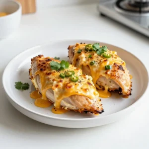 - 4 boneless, skinless chicken breasts - 1 cup cream cheese, softened - 1 cup shredded cheddar cheese - 1/2 cup diced jalape&ntilde;os - 1/2 teaspoon garlic powder - 1/4 teaspoon smoked paprika - Salt and pepper to taste - 1 cup breadcrumbs (optional) - 2 tablespoons olive oil To make Jalape&ntilde;o Popper Stuffed Chicken, gather these ingredients. You need four chicken breasts. Make sure they are boneless and skinless for easier preparation. Cream cheese adds a rich, creamy texture. Cheddar cheese brings a sharp, tasty flavor. Diced jalape&ntilde;os give the dish its signature heat. You can use fresh jalape&ntilde;os for more spice or pickled ones for a milder kick. Garlic powder and smoked paprika add depth to the flavor. Don&rsquo;t forget salt and pepper to season well. Breadcrumbs are optional but help create a nice crunch. Lastly, olive oil is perfect for saut&eacute;ing the chicken. Having these ingredients ready will make cooking much smoother. Enjoy this flavorful meal idea that is sure to impress! {{ingredient_image_2}} - Preheat your oven to 375&deg;F (190&deg;C). This step is key for even cooking. - In a medium bowl, mix the cream cheese, cheddar cheese, diced jalape&ntilde;os, garlic powder, smoked paprika, salt, and pepper. Blend until creamy. - Take a chicken breast and slice it gently on one side. Make a pocket but don&rsquo;t cut through. - Spoon the jalape&ntilde;o cheese mixture into the pocket. Press it in gently to fit all the filling. - Heat olive oil in a large skillet over medium-high heat. - When the oil is hot, add the stuffed chicken breasts. Sear them for about 3-4 minutes on each side. Look for a nice golden color. - Once browned, move the skillet to the preheated oven. Bake for 20-25 minutes. Check that the internal temperature hits 165&deg;F (75&deg;C). - After baking, let the chicken rest for 5 minutes. This helps the filling set and makes serving easier. To achieve perfect stuffing, make sure the cheese mixture is creamy. Blend cream cheese and cheddar well. When you create the pocket in the chicken breast, cut deep but not all the way through. This keeps the filling inside. The recommended temperature for chicken doneness is 165&deg;F (75&deg;C). Use a meat thermometer to check. Insert it into the thickest part of the chicken. This ensures your meal is safe to eat and juicy. For serving, slice the stuffed chicken in half. This shows off the gooey filling. Arrange the halves on a nice platter for a great look. Garnishing suggestions include freshly chopped cilantro or parsley. You can also add a lemon wedge on the side. This adds color and freshness to your dish. Consider serving it with mixed greens or a light salad for balance. Pro Tips Choose Your Jalape&ntilde;os: Use fresh jalape&ntilde;os for a spicier kick or pickled jalape&ntilde;os for a milder flavor. Adjust according to your heat preference. Seal the Filling: When creating the pocket in the chicken breasts, ensure it's deep enough to hold the filling without cutting through the other side. This helps keep the filling intact while cooking. Breadcrumb Option: If you enjoy a crispy texture, don't skip the breadcrumb coating. It adds a delightful crunch to the outside of the chicken. Resting Period: Allow the stuffed chicken to rest after baking. This helps the juices redistribute and makes the chicken more tender and flavorful. {{image_4}} You can change up the flavors of your jalape&ntilde;o popper stuffed chicken. Here are some fun swaps: - Alternatives for jalape&ntilde;os: If you want less heat, try using bell peppers. For more spice, use serrano peppers. Both add great flavor. - Different cheese options: You can mix in cream cheese with pepper jack for a spicy kick. Alternatively, mozzarella gives a nice stretch without added heat. You don&rsquo;t have to bake the chicken if you want a different style. Here are two fun methods: - Grilling instead of baking: Preheat your grill to medium heat. Sear the stuffed chicken on each side for about 5-6 minutes. Close the lid and cook until the chicken reaches 165&deg;F (75&deg;C). - Air fryer method instructions: Preheat your air fryer to 375&deg;F (190&deg;C). Place the stuffed chicken in the basket in a single layer. Cook for 18-20 minutes. Check to ensure the chicken is cooked through. To keep your jalape&ntilde;o popper stuffed chicken fresh, follow these steps: - Refrigeration: Place leftovers in an airtight container. This helps keep the chicken moist. Store it in the fridge for up to 3 days. Make sure it cools down before sealing. This prevents moisture buildup inside the container. - Freezing Instructions: If you want to save it for longer, freeze the stuffed chicken. Wrap each piece in plastic wrap, then place it in a freezer bag. Remove as much air as you can from the bag. This keeps the chicken from getting freezer burn. You can freeze it for up to 3 months. When you are ready to enjoy your leftovers, here are some easy methods to reheat them: - Oven: Preheat your oven to 350&deg;F (175&deg;C). Place the chicken in a baking dish and cover it with foil. Heat for about 20-25 minutes, or until it warms through. - Microwave: For a quicker method, place a piece on a microwave-safe plate. Heat on high for 1-2 minutes. Check to make sure it is hot all the way through. - Skillet: You can also reheat in a skillet. Heat a little olive oil over medium heat. Add the chicken and cover. Cook for about 5-7 minutes, or until warmed through. This method keeps the outside nice and crispy. Can I make this recipe ahead of time? Yes, you can prepare the stuffed chicken in advance. After stuffing the chicken breasts, cover them with plastic wrap. Store them in the fridge for up to 24 hours. When ready to cook, take them out and let them sit at room temperature for about 15 minutes before cooking. This way, they heat evenly. What can I serve with stuffed chicken? There are many great sides for this dish. I enjoy serving it with: - Mixed greens salad - Roasted vegetables - Garlic bread - Rice or quinoa These sides balance the flavors and add freshness to the meal. How do I know when the chicken is fully cooked? Use a meat thermometer to check. The chicken should reach an internal temperature of 165&deg;F (75&deg;C). Another way to check is to cut into the chicken. The juices should run clear, not pink. This ensures your chicken is safe to eat and perfectly cooked. This blog post covered making Jalape&ntilde;o Popper Stuffed Chicken. You learned about the tasty ingredients and steps to prepare it. I shared cooking tips and how to present the dish well. We discussed variations and ways to store leftovers too. Now, you can impress your family with this delicious meal. Enjoy trying this recipe, and make it your own! Happy cooking!