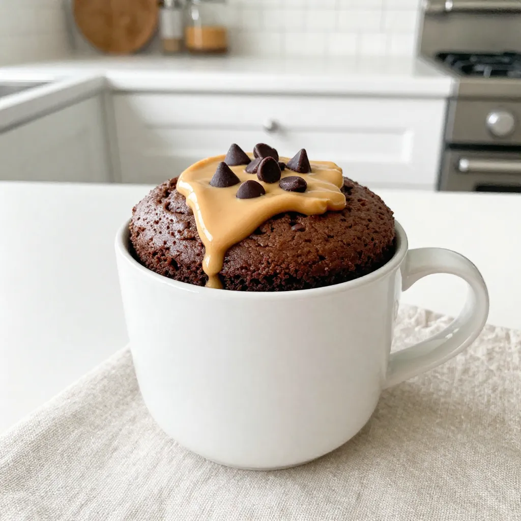 To make this Chocolate Peanut Butter Mug Cake, gather these simple items: - 4 tablespoons all-purpose flour - 2 tablespoons unsweetened cocoa powder - 4 tablespoons granulated sugar - ¼ teaspoon baking powder - 1/8 teaspoon salt - 3 tablespoons milk (or your favorite dairy-free alternative) - 2 tablespoons creamy or crunchy peanut butter - 1 tablespoon vegetable oil - ½ teaspoon pure vanilla extract - Optional: a handful of chocolate chips for an indulgent touch You can switch some ingredients if needed. Here are a few options: - Flour: Use almond flour for a gluten-free version. - Cocoa powder: Carob powder can work if you want a different taste. - Sugar: Swap granulated sugar with coconut sugar for a lower glycemic index. - Milk: Almond milk or oat milk also works great in this recipe. - Peanut butter: If you have allergies, try sunflower seed butter. Want to make your mug cake even better? Consider these fun add-ins: - Chocolate chips: Add a tablespoon for extra richness. - Nuts: Chopped walnuts or pecans add a nice crunch. - Spices: A pinch of cinnamon gives a warm flavor. - Marshmallows: Add mini marshmallows for a gooey twist. With these ingredients and substitutions, you can create a delightful treat that suits your taste! {{ingredient_image_2}} To start, grab a microwave-safe mug. Add the dry ingredients into the mug. You need 4 tablespoons of all-purpose flour, 2 tablespoons of unsweetened cocoa powder, 4 tablespoons of granulated sugar, ¼ teaspoon of baking powder, and 1/8 teaspoon of salt. Mix these well with a small whisk or fork. Make sure there are no clumps of cocoa powder or flour. Next, pour in the wet ingredients. Use 3 tablespoons of milk, 2 tablespoons of creamy or crunchy peanut butter, and 1 tablespoon of vegetable oil. Add ½ teaspoon of pure vanilla extract for extra flavor. Stir the mixture until it is smooth and lump-free. If you want an extra treat, fold in a tablespoon of chocolate chips at this point. Now it's time to cook the mug cake. Place the mug in the microwave. Heat it on high for about 1 minute and 30 seconds. Keep an eye on it as it cooks. Check around the 1-minute mark. The cake should rise and look set with a slightly moist center when it’s done. Once your mug cake is cooked, let it cool for about a minute. This step helps avoid burns. You can enjoy it straight from the mug for a cozy feel. If you want to impress, transfer it to a plate. Add a dollop of peanut butter, a swirl of whipped cream, or even a scoop of ice cream on top. This makes it even more delicious! When making a mug cake, it’s easy to slip up. Here are key points to avoid: - Overmixing the batter: This can make the cake tough. Mix just until smooth. - Adding too much liquid: Stick to the recipe. Too much milk can ruin the cake’s texture. - Ignoring cooking times: Every microwave is different. Watch your cake closely to prevent overcooking. - Skipping the cooling time: Let it cool a minute. This helps the flavors settle and the cake firm up. To get that fluffy, moist mug cake, follow these tips: - Use fresh ingredients: Old baking powder can lead to a dense cake. Check the date. - Measure carefully: Use proper measuring cups for dry and wet ingredients. Too much flour or sugar can change the texture. - Consider the mug size: A large mug allows the cake to rise properly. A small mug may overflow. - Check doneness: The cake should look set and spring back when touched. If still wet, add a few more seconds. Microwave cooking can be tricky. Here are some best practices: - Know your microwave: Different microwaves have different power levels. Adjust cooking time as needed. - Cover the mug: A loose paper towel can trap steam, which helps the cake cook evenly. - Use a microwave-safe mug: Ensure your mug can handle high heat. Avoid metal or non-microwave-safe materials. - Don’t rush: Allow the mug cake to cool slightly before eating. This enhances the flavor and prevents burns. Pro Tips Use Room Temperature Ingredients: Ensure your milk and peanut butter are at room temperature for a smoother batter and better mixing. Check Your Microwave Wattage: Microwave power varies, so adjust the cooking time if your mug cake isn't fully set after 1 minute 30 seconds. Experiment with Add-ins: Feel free to add chopped nuts, dried fruits, or different types of chocolate for a personalized touch. Top it Right: Enhance your mug cake with toppings like crushed peanuts, whipped cream, or a drizzle of caramel for extra indulgence. {{image_4}} You can mix flavors to make this mug cake even better. Try adding a pinch of cinnamon for warmth. A dash of espresso powder can enhance the chocolate taste. Swapping peanut butter for almond or cashew butter adds a nutty twist. You can also use white chocolate chips for a sweet surprise. Vanilla extract can be replaced with almond extract for a different flavor profile. The options are endless, so feel free to experiment! Making a gluten-free version is simple. Use almond or coconut flour instead of all-purpose flour. For a vegan mug cake, replace milk with plant-based options like almond or oat milk. Use flaxseed meal mixed with water as an egg substitute. You can also find vegan chocolate chips to add in. These swaps let everyone enjoy this treat, no matter their dietary needs. Toppings can truly elevate your mug cake experience. A dollop of whipped cream adds a fluffy touch. Drizzle some chocolate sauce or caramel for extra sweetness. You can sprinkle crushed nuts or granola for crunch. A scoop of vanilla ice cream makes it a rich dessert. Fresh fruit like bananas or strawberries adds brightness and flavor. Get creative and have fun with your toppings! To keep your Chocolate Peanut Butter Mug Cake fresh, let it cool completely. After cooling, cover the mug tightly with plastic wrap or transfer it to an airtight container. This step helps to lock in moisture and flavor. Store it in the fridge for the best results. If you want to enjoy it later, don’t forget to add a note with the date. When you're ready to enjoy your mug cake again, take it out of the fridge. If you stored it in the mug, remove the wrap. Heat the cake in the microwave for about 15-30 seconds. Make sure to check it often. You want it warm but not too hot. If it feels dry, add a splash of milk before reheating to bring back its moist texture. If stored properly, your Chocolate Peanut Butter Mug Cake can last up to 2-3 days in the fridge. You might notice some changes in texture over time, but it will still taste good. For longer storage, consider freezing it. Just wrap it well and place it in the freezer. It can last up to a month this way. When you're ready to eat it, thaw in the fridge overnight before reheating. If you don’t have a microwave, you can use an oven. Preheat your oven to 350°F (175°C). Pour the mug cake batter into a small oven-safe dish. Bake for about 15 to 20 minutes. Check for doneness with a toothpick. It should come out clean when the cake is ready. You can prepare the dry mix ahead of time. Combine the flour, cocoa powder, sugar, baking powder, and salt in a bowl. Store it in an airtight container. When you want a cake, just mix in the wet ingredients. This keeps your cake fresh and quick to make. To make the mug cake less sweet, reduce the sugar. Use only 2 tablespoons instead of 4. You can also try using unsweetened cocoa powder. This will balance the flavors and still give you a tasty treat. Add a pinch of salt to enhance the chocolate taste. This blog post covered all you need to know about making a delicious mug cake. We looked at the key ingredients, cooking steps, and tips to avoid mistakes. You learned about fun variations and the best ways to store your cake. Remember, the joy of making this cake is in the details. Use fresh ingredients and don’t rush the steps. With practice, you’ll master this quick treat. Happy baking!