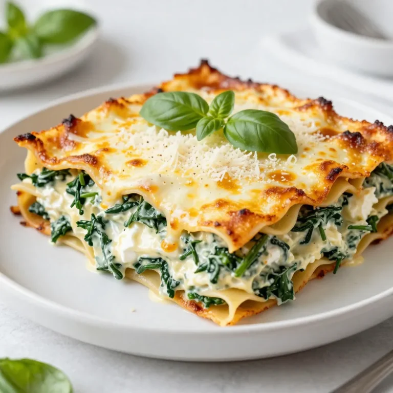 - 9 lasagna noodles - 2 cups fresh spinach, roughly chopped - 2 cups ricotta cheese - 2 cups Alfredo sauce (can be store-bought or homemade) - 1 cup shredded mozzarella cheese - 1/2 cup grated Parmesan cheese - 2 cloves garlic, minced - 1 tablespoon olive oil - Salt and pepper to taste - 1/4 teaspoon nutmeg (optional for added warmth) - Fresh basil leaves for garnish (optional for presentation) - You can add cooked chicken or shrimp for protein. - Use different cheese types like gouda or cheddar for a twist. - Add red pepper flakes for some heat. - For gluten-free, use gluten-free lasagna noodles. - Swap ricotta with a dairy-free cream cheese for a vegan option. - Use a low-fat Alfredo sauce for a lighter dish. {{ingredient_image_2}} Start by preheating your oven to 375°F (190°C). This step makes sure the heat is ready for your lasagna. A hot oven helps the dish cook evenly and keeps the cheese from burning. Next, cook the lasagna noodles. Follow the package directions until they are al dente. After cooking, drain the noodles and lay them flat on parchment paper or a clean kitchen towel. This keeps them from sticking together. In a large skillet, heat the olive oil over medium heat. When the oil is warm, add the minced garlic. Sauté for about one minute until it smells good. Be careful not to burn the garlic. Then, add the chopped spinach to the skillet. Cook for 2-3 minutes, stirring often, until it wilts. Add salt, pepper, and optional nutmeg for flavor. Remove the skillet from heat and let it cool. In a mixing bowl, combine the ricotta cheese with half of the Alfredo sauce. Then, fold in the sautéed spinach mixture. This creamy filling adds richness to your lasagna, making it taste amazing. Grease a baking dish generously. Spread a thin layer of Alfredo sauce on the bottom, about half a cup. Lay down three lasagna noodles over the sauce. Spoon half of the spinach-ricotta mixture over the noodles. Spread it evenly and sprinkle a third of the shredded mozzarella cheese on top. Repeat the process: Add another layer of Alfredo sauce, then three more lasagna noodles, the rest of the spinach-ricotta filling, and another third of the mozzarella cheese. Finish with the last three noodles and cover everything with the remaining Alfredo sauce. Make sure all the noodles are well-sauced. Sprinkle the remaining mozzarella cheese and the grated Parmesan on top. This creates a tasty, cheesy crust that everyone loves. Cover the baking dish with aluminum foil to prevent burning. Place it in the preheated oven. Bake for 25-30 minutes. After this, remove the foil and bake for another 10-15 minutes until the cheese is golden and bubbly. After baking, let the lasagna sit for about 10 minutes. This helps it set, making it easier to slice. If you want, add fresh basil leaves on top for color and flavor before serving. To make a great cheese filling, mix ricotta with half of the Alfredo sauce. This combo keeps the filling creamy and rich. Fold in the sautéed spinach gently. This keeps the texture nice. You can also add a pinch of nutmeg for warmth. It enhances the flavor without being too strong. Noodles can stick together if not handled right. After cooking the noodles, lay them flat on parchment paper or a clean towel. This helps them cool without clumping. You can also drizzle a little olive oil on them. This adds a bit of flavor and keeps them from sticking. Herbs and spices can take your lasagna to the next level. Fresh basil leaves add a lovely taste and smell. You can also add a sprinkle of Italian seasoning. This gives a nice touch to the dish. Taste as you go to find what you like best. Pro Tips Use No-Boil Noodles: If you're short on time, consider using no-boil lasagna noodles. They eliminate the need for pre-cooking and will absorb moisture from the sauce during baking. Fresh Spinach Alternative: If fresh spinach is unavailable, you can use frozen spinach. Just be sure to thoroughly drain and squeeze out excess moisture before adding it to the cheese mixture. Cheese Variations: Feel free to mix different cheeses into the filling or topping for a unique flavor. Try adding ricotta, goat cheese, or a blend of Italian cheeses for added depth. Let It Rest: Allowing the lasagna to rest for at least 10 minutes after baking is crucial. This helps the layers set, making it easier to slice and serve without falling apart. {{image_4}} If you want to add protein to your lasagna, try cooked chicken, beef, or even shrimp. Just chop or shred the meat and mix it into the spinach-ricotta filling. This adds flavor and makes the dish more filling. For a plant-based option, try adding cooked lentils or chickpeas. These options boost protein and keep the dish hearty. You can swap out the spinach for other veggies. Think about using kale, zucchini, or mushrooms. Each vegetable brings its unique taste and texture. For a colorful twist, add bell peppers or roasted carrots. Mix and match to find your favorite combination. This keeps your lasagna exciting and fresh. To make this lasagna gluten-free, use gluten-free lasagna noodles. Many brands offer great options that work well. For a dairy-free version, substitute ricotta and mozzarella with plant-based cheeses. You can also make a cashew cream for a rich, creamy texture. These swaps allow everyone to enjoy this dish without worry. After enjoying your creamy spinach Alfredo lasagna, let it cool. Cover the dish with plastic wrap or foil. It keeps well in the fridge for about 3 to 5 days. Make sure to store it in an airtight container. This keeps it fresh and tasty for your next meal. Want to save some for later? You can freeze the lasagna! First, let it cool completely. Then, cut it into portions. Wrap each piece in plastic wrap, followed by aluminum foil. This helps prevent freezer burn. It can last in the freezer for up to 3 months. When you’re ready, just thaw it in the fridge overnight. Reheating is easy! You can use the oven or microwave. For the oven, preheat it to 350°F (175°C). Place the lasagna in an oven-safe dish. Cover it with foil to keep it moist. Bake for about 20-25 minutes or until hot. If using a microwave, place a slice on a plate. Heat it for 2-3 minutes or until warm. Enjoy your delicious lasagna again! Yes, you can use store-bought Alfredo sauce. It saves time and tastes great. Just choose a brand you enjoy. If you want, you can also make your own. Homemade sauce adds a personal touch. You can store leftovers for about 3 to 5 days. Place them in an airtight container. Keep the lasagna in the fridge to keep it fresh. Reheat in the oven or microwave before serving. Yes, you can prepare this lasagna ahead of time. Assemble it without baking and cover it tightly. Store it in the fridge for up to 24 hours. When you're ready, bake it straight from the fridge. Just add a few extra minutes to the cooking time. This lasagna pairs well with a simple green salad. A side of garlic bread also complements it nicely. You can even serve it with steamed veggies for a balanced meal. Enjoy your meal with a light drink like iced tea or lemonade. This blog post shared how to make a tasty Creamy Spinach Alfredo Lasagna. We covered all the ingredients you need, including some optional ones and substitutions for diets. The step-by-step guide simplified the cooking process. You also discovered tips for a perfect cheese filling and ideas for flavor boosts. I shared fun variations and smart storage tips too. In the end, making this lasagna is easy and fun. Experiment with the options, and enjoy every bite!
