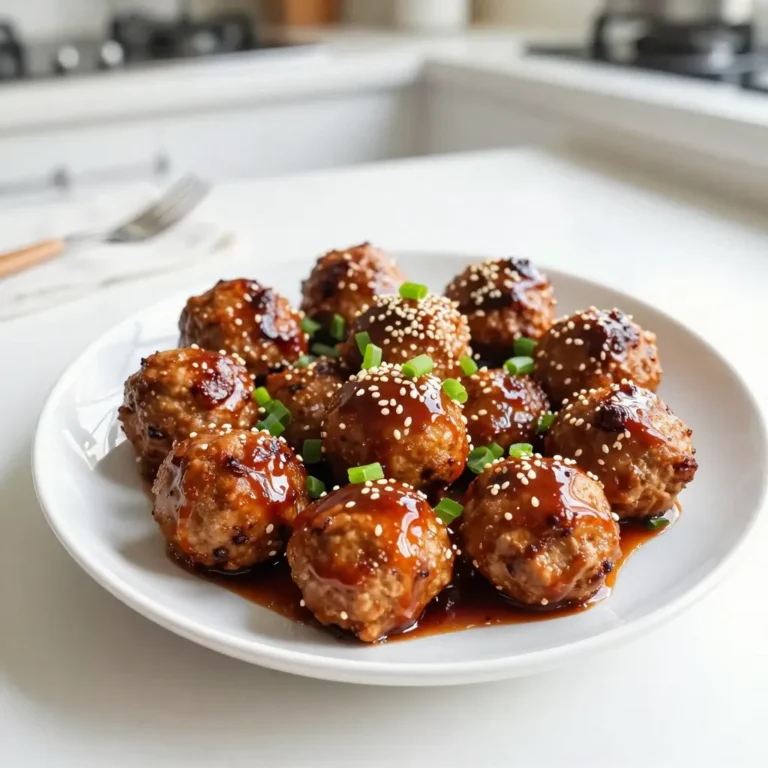 - 1 lb ground turkey - 1/2 cup breadcrumbs (preferably panko for extra crunch) - 1/4 cup grated Parmesan cheese - 1/4 cup finely chopped green onions (reserve some for garnish) - 1 large egg - 2 tablespoons sweet chili sauce, plus extra for drizzling - 1 tablespoon low-sodium soy sauce - 1 teaspoon garlic powder - 1/2 teaspoon ground ginger - 1 tablespoon olive oil (for frying) - Salt and freshly ground black pepper to taste - Optional: sesame seeds for garnish These ingredients create a tasty and satisfying dish. The ground turkey keeps the meatballs lean, while panko breadcrumbs add a nice crunch. Grated Parmesan cheese gives a rich flavor. Chopped green onions add freshness and color. Don't forget the sweet chili sauce! It gives a sweet and spicy kick. The low-sodium soy sauce adds depth without too much salt. Garlic powder and ginger provide a warm aroma and flavor. You can choose to garnish with sesame seeds for an added crunch. This blend of ingredients makes for an exciting meal that you can enjoy any night of the week. {{ingredient_image_2}} - Mixing the Ingredients Start by gathering all your ingredients. In a large bowl, combine: - 1 lb ground turkey - 1/2 cup breadcrumbs (preferably panko for extra crunch) - 1/4 cup grated Parmesan cheese - 1/4 cup finely chopped green onions (reserve some for garnish) - 1 large egg - 2 tablespoons sweet chili sauce - 1 tablespoon low-sodium soy sauce - 1 teaspoon garlic powder - 1/2 teaspoon ground ginger - Salt and freshly ground black pepper to taste Mix them gently with your hands or a spoon. Be careful not to overmix. This keeps the meatballs soft. - Shaping the Meatballs Once mixed, use your hands to shape the turkey mixture into small balls. Aim for about 1 inch in diameter. This size cooks evenly and looks nice on a plate. - Preparing the Skillet Preheat a large skillet over medium heat. Add 1 tablespoon of olive oil. Wait until the oil shimmers but does not smoke. This ensures a good sear. - Frying the Meatballs When the oil is hot, carefully place the meatballs in the skillet. Make sure they have space around them for even cooking. Fry them for about 6 to 8 minutes. Turn them occasionally. This way, they get golden brown on all sides. - Checking Doneness To check if the meatballs are done, use a meat thermometer. The internal temperature should reach 165&deg;F. If you don&rsquo;t have one, cut one meatball in half. It should be cooked through with no pink inside. - Drizzling with Sweet Chili Sauce Once the meatballs are cooked, transfer them to a paper towel-lined plate. Let them rest for a minute. Drizzle extra sweet chili sauce on top or serve it in a small bowl for dipping. - Presentation Tips Arrange the meatballs on a large serving plate or a stylish wooden board. Garnish with chopped green onions and sesame seeds for a pop of color. Add small bowls of sweet chili sauce for a fun touch! Avoiding Overmixing Mix the turkey and other ingredients gently. If you mix too much, the meatballs can become tough. Aim for just enough mixing to combine the ingredients. This keeps your meatballs soft and tasty. Adjusting Seasonings Taste is key. You can add more soy sauce or chili sauce to fit your taste. If you love garlic, a bit more garlic powder can make a big difference. Always adjust to what you enjoy! Optimal Skillet Temperature Heat your skillet over medium heat. The oil should shimmer, but not smoke, before you add the meatballs. This helps them cook evenly. If the temperature is too low, they will soak up oil and get greasy. Too high, and they burn outside and stay raw inside. Batch Cooking Recommendations If you want to make more meatballs, do it in batches. This gives them room to cook well. You can keep cooked meatballs warm in a low oven while you finish frying the rest. Garnishing Suggestions Add chopped green onions and sesame seeds on top before serving. This not only looks nice but also adds flavor. It makes your dish pop with color and texture. Serving Styles Serve the meatballs on a large platter or a wooden board. This creates a lovely display. Offer extra sweet chili sauce in small bowls for dipping. This makes it fun for everyone! Pro Tips Use Panko Breadcrumbs: For extra crunch and texture, opt for panko breadcrumbs instead of regular ones. They will give your meatballs a delightful crispiness. Don&rsquo;t Overmix: When combining ingredients, mix gently to avoid tough meatballs. Overmixing can lead to a dense texture, so keep it light and fluffy. Check for Doneness: Use a meat thermometer to ensure your turkey meatballs are fully cooked. They should reach an internal temperature of 165&deg;F for safety. Garnish for Appeal: Enhance the presentation by garnishing with chopped green onions and sesame seeds. This adds color and makes your dish more visually appealing. {{image_4}} You can change the flavor of your sweet chili turkey meatballs easily. Adding spices or herbs can make a big difference. Try adding fresh basil or cilantro for a unique taste. You might also enjoy a pinch of crushed red pepper for heat. Incorporating vegetables can boost flavor and nutrition. Finely chopped bell peppers or carrots can add sweetness and crunch. Mixing in some spinach gives the meatballs a vibrant color and extra nutrients. If you want to try different meats, ground chicken or pork works well too. Each adds its own flavor while keeping the meatballs juicy. If you need a gluten-free option, use gluten-free breadcrumbs. This small change keeps the dish friendly for everyone. You can also use oats instead of breadcrumbs for a wholesome twist. For dipping sauces, think outside the box. Try a tangy peanut sauce or a zesty yogurt dip. These add different flavors and pair nicely with the meatballs. If you don't have sweet chili sauce, you can make your own. Mix equal parts ketchup and honey, then add a splash of vinegar for tang. This quick substitute still gives you that sweet and spicy kick you love. - Refrigeration Tips: Store leftover meatballs in an airtight container. Keep them in the fridge for up to three days. Make sure they cool before sealing. - Freezing Instructions: For longer storage, freeze meatballs in a single layer on a baking sheet. Once frozen, move them to a freezer bag. They stay good for up to three months. - Best Methods for Reheating: The best way to reheat is in a skillet. Add a little oil and heat over medium heat. You can also use the microwave for quick reheating, but they may lose some crunch. Heat them for 1-2 minutes, checking frequently. - Duration of Freshness in Different Conditions: In the fridge, meatballs last three days. In the freezer, they stay fresh for three months. If left out at room temperature, they should be eaten within two hours to ensure safety. You can serve sweet chili turkey meatballs with many sides. Here are some great options: - Steamed rice - Quinoa - Noodles - Stir-fried veggies - Fresh salad These sides balance the sweet heat of the meatballs. They also add texture and color to your meal. To check if meatballs are cooked, use a food thermometer. The internal temperature should be 165&deg;F. You can also cut one meatball in half. The center should be no longer pink. The juices should run clear. Yes, you can make these meatballs ahead of time. Prepare them and store them in the fridge for up to 24 hours. You can also freeze them for up to three months. Just cook them straight from frozen, adding a few extra minutes to the cooking time. To add spice to your meatballs, try these ideas: - Mix in red pepper flakes - Add sriracha to the mixture - Use spicy chili sauce instead of sweet chili sauce - Serve with a spicy dipping sauce These tips will give your meatballs a nice kick without losing their flavor. You can create tasty sweet chili turkey meatballs with simple steps and fresh ingredients. We covered everything from mixing the right ingredients to cooking and serving. Remember to avoid overmixing for perfect meatballs and have fun with flavors. Don't hesitate to experiment with different spices or sauces. These tips will make your dish unique. Enjoy your cooking adventure and feel proud of your delicious meatballs!