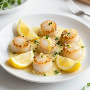 - 1 pound large sea scallops - 4 tablespoons unsalted butter - 3 cloves garlic - Zest and juice of 1 lemon - Fresh parsley - Salt and black pepper I love using fresh ingredients for my Buttery Lemon Garlic Scallops. These scallops are the star of the dish. They need to be large and fresh for the best taste. Next, I use unsalted butter. It gives the scallops a rich, creamy flavor. I divide the butter into parts to use at different times during cooking. Garlic is a must. It adds a savory touch that pairs well with the scallops. I finely mince the garlic to release its flavor. The zest and juice of one lemon are vital. They add brightness and freshness, making the dish pop. I always use fresh lemon for the best taste. Fresh parsley not only looks great but also adds a burst of flavor. I chop it finely before adding it to the dish. Finally, I season with salt and black pepper. These simple ingredients enhance the natural flavors of the scallops. Using quality ingredients is key. They make the dish delicious and enjoyable for everyone. {{ingredient_image_2}} To start, I ensure the scallops are dry. This is very important for a great sear. Use paper towels to pat them dry thoroughly. Next, I season both sides with salt and freshly cracked black pepper. This simple step helps build a nice golden crust. In a large, non-stick skillet, I melt 2 tablespoons of unsalted butter over medium-high heat. I watch closely as it melts, wanting it hot but not browned. Once the butter is ready, I place the scallops in the hot skillet. It's best to lay them in a single layer, making sure they do not touch. I let them sear undisturbed for about 2-3 minutes. This helps them develop a rich golden crust. After 2-3 minutes, I gently flip each scallop with tongs. At this point, I add the minced garlic, lemon zest, and the remaining 2 tablespoons of butter to the pan. I cook for another 2-3 minutes, using a spoon to baste the scallops with the bubbling garlic butter. This step makes the scallops even more flavorful. Just before I take the scallops off the heat, I squeeze fresh lemon juice over them. I also sprinkle the chopped parsley on top. I toss gently in the pan to mix the flavors while keeping the scallops whole. To serve, I transfer the scallops onto plates right away. I drizzle the buttery garlic sauce over the top. For a nice finishing touch, I add more chopped parsley and serve with lemon wedges on the side. To get that golden crust, start by drying your scallops. Wet scallops won&rsquo;t sear well. Use paper towels to pat them dry before cooking. This step is key for a great texture. Next, focus on pan temperature. Use a large, non-stick skillet and heat it on medium-high. Add butter and wait until it is sizzling but not brown. The right heat helps the scallops sear perfectly. If you don&rsquo;t have fresh parsley, consider using basil or cilantro. Both add a nice touch to the dish. You could also try chives or thyme for a different flavor. To boost the taste even more, think about adding spices. A pinch of paprika can add warmth. For a kick, try a dash of chili flakes. Pair your scallops with fresh sides. A simple salad with greens and a light vinaigrette works well. Roasted veggies or garlic mashed potatoes are great too. For wine, I suggest a crisp white wine. A Sauvignon Blanc or a Pinot Grigio complements the dish nicely. Enjoy your meal with a refreshing drink! Pro Tips Patience is Key: Allow the scallops to sear undisturbed for the full 2-3 minutes; flipping too early can prevent that perfect golden crust. Temperature Matters: Ensure your skillet is properly heated before adding the scallops; a hot pan is essential for that ideal sear. Fresh Ingredients: Use fresh garlic and lemon juice for the best flavor; their brightness elevates the dish significantly. Basting Technique: Baste the scallops with the garlic butter while cooking; this adds moisture and infuses them with rich flavor. {{image_4}} You can change the flavor of your buttery lemon garlic scallops by adding different spices. Try adding paprika for a smoky touch or chili flakes for some heat. Both spices make the dish pop. You can also explore using different citrus fruits. Lime or orange zest adds a nice twist while keeping that fresh taste. Scallops are versatile and can be served in many ways. One great option is to serve them over pasta. The buttery sauce pairs perfectly with any noodle. You can also add the scallops to a fresh salad. They enhance flavors and add protein, making your salad heartier and more satisfying. If you need gluten-free options, you can still enjoy scallops. Just ensure your pasta or any sides are gluten-free. For those avoiding dairy, you can substitute butter with olive oil or a vegan butter alternative. This keeps the dish rich and flavorful without compromising your dietary needs. Store leftover scallops in an airtight container. This keeps them fresh and prevents any strong odors from other foods. Make sure to cool them to room temperature before sealing. In the fridge, scallops last about 1 to 2 days. The sooner you eat them, the better their taste and texture. To freeze scallops, first, lay them out on a baking sheet in a single layer. This helps them freeze evenly. Cover them with plastic wrap and place them in the freezer for about 1 hour. Once frozen, transfer them to a freezer bag. Remove as much air as possible to avoid freezer burn. They can stay frozen for up to 3 months. To thaw, place the scallops in the fridge overnight. This method is best for keeping their texture. You can also thaw them quickly in cold water for about 30 minutes. Once thawed, cook them right away. Reheat in a pan over medium heat for about 2 minutes per side to maintain their buttery goodness. The ideal cooking time for perfect scallops is about 4 to 6 minutes. You should cook them for 2 to 3 minutes on one side until they turn golden brown. Then, flip them and cook for another 2 to 3 minutes. Scallops cook quickly, so watch them closely. Overcooking makes them tough. Rubbery scallops often come from cooking them too long or using wet scallops. Always pat your scallops dry with paper towels before cooking. This step helps achieve a nice sear. Also, make sure your pan is hot enough before adding the scallops. If they touch each other, they won't sear well. Yes, you can use frozen scallops. However, you need to thaw them first. Place them in the fridge overnight or run them under cold water for about 30 minutes. After thawing, pat them dry like fresh scallops. Cooking times may vary slightly, so check for that golden color and tender texture. You now have all the steps to cook perfect sea scallops. Remember, drying the scallops is key to a nice sear. Season them well and use fresh ingredients for the best flavor. You can also play with herbs and sides to match your taste. Don&rsquo;t forget to store any leftovers correctly. Cooking scallops can be simple yet fancy. Enjoy impressing your friends and family with this dish!
