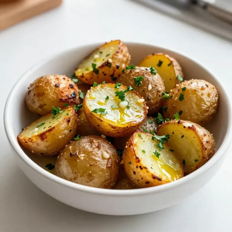 To make garlic herb roasted potatoes, you need: - 2 pounds baby potatoes, halved - 4 tablespoons extra virgin olive oil - 4 cloves garlic, finely minced - 2 teaspoons dried thyme - 2 teaspoons dried rosemary - 1 teaspoon smoked paprika - Sea salt and freshly cracked black pepper, to taste - 2 tablespoons fresh parsley, chopped (for garnish) You will need some basic tools: - A large mixing bowl - A baking sheet - A sharp knife for chopping - A cutting board - Measuring spoons Using fresh ingredients makes a real difference in taste. Fresh garlic gives a strong flavor that dried garlic cannot match. Fresh herbs, like parsley, add a bright note. Always choose the best quality potatoes you can find. Baby potatoes are perfect here because they roast well. They get crispy on the outside and stay soft inside. Quality ingredients lead to better meals. When you use fresh, you create dishes that are vibrant and full of life. {{ingredient_image_2}} Start by preheating your oven to 400°F (200°C). This step is key. A hot oven helps the potatoes cook evenly. It also makes them crispy on the outside. Next, grab 2 pounds of baby potatoes and halve them. Place the halved potatoes in a large bowl. Add 4 cloves of finely minced garlic. Then, pour in 4 tablespoons of extra virgin olive oil. Now, sprinkle in 2 teaspoons each of dried thyme and dried rosemary. Don’t forget 1 teaspoon of smoked paprika. Season with sea salt and black pepper. Mix well so every potato gets coated with the herbs and oil. Now, spread the seasoned potatoes in a single layer on a baking sheet. Make sure there’s space between each piece. This helps them roast well. Place the baking sheet in your preheated oven. Roast for about 30 to 35 minutes. Halfway through, take them out and turn the potatoes. This step ensures they brown evenly. When done, they should look golden and crispy. Remove them from the oven and transfer to a serving dish. Finally, sprinkle with 2 tablespoons of fresh chopped parsley for color and taste. To get that perfect crispness, space the potatoes well on the baking sheet. If they are too close, they will steam instead of roast. Use a high oven temperature of 400°F (200°C). This heat helps them brown nicely. Turn the potatoes halfway through cooking. This ensures even browning on all sides. Seasoning is key to great flavor. Coat the potatoes evenly with olive oil and spices. Mix the minced garlic, thyme, rosemary, and smoked paprika into the oil first. This helps release the flavors. Add sea salt and pepper to your taste. Taste a piece before roasting if you are unsure! For a lovely presentation, serve your roasted potatoes in a cast-iron skillet. This adds rustic charm. You can also use a fancy bowl for a more elegant look. Finish with a sprinkle of fresh parsley. This adds color and freshness to the dish. For extra flair, add a few sprigs of herbs around the potatoes. Pro Tips Cut Evenly: Ensure that all potato halves are of similar size for even cooking and browning. High Heat Roasting: The high temperature helps achieve that perfect crispy exterior while keeping the inside fluffy. Use Fresh Herbs: For the best flavor, consider using fresh thyme and rosemary instead of dried herbs. Don’t Crowd the Pan: Give potatoes enough space on the baking sheet to allow for proper air circulation and browning. {{image_4}} You can change the herbs in this recipe. Use fresh herbs for a bright taste. Try fresh thyme or dill instead of dried thyme. You can also use fresh rosemary. For a twist, add some basil or oregano. Each herb brings its own flavor. Mix and match to find your favorite blend. Roasted potatoes taste great with other veggies. You can mix in carrots or bell peppers. Just chop them to similar sizes as the potatoes. Broccoli or cauliflower adds a nice crunch, too. Toss the vegetables in the same seasoning blend. This makes a colorful and tasty side dish. Adding cheese can take your potatoes to the next level. Sprinkle some grated Parmesan on top before roasting. For a zesty twist, squeeze fresh lemon juice after roasting. You can also add lemon zest for extra flavor. These simple changes can make your dish even more delicious. To store leftover garlic herb roasted potatoes, let them cool first. Place them in an airtight container. You can keep them in the fridge for up to three days. This helps keep their flavor and texture. Make sure they are sealed well to prevent drying out. When you want to enjoy your leftovers, reheating is simple. Preheat your oven to 350°F (175°C). Spread the potatoes on a baking sheet. Heat them for about 15-20 minutes or until they are hot. This method keeps them crispy. You can also use a microwave. Just heat in short bursts, checking often. The texture might change a bit, but they will still taste good. If you want to freeze the potatoes, it's best to do this before reheating. Allow the cooked potatoes to cool completely. Place them in a freezer-safe bag or container. Squeeze out as much air as possible. They can stay frozen for up to three months. When ready to eat, thaw them in the fridge overnight before reheating. Yes, you can use many types of potatoes. Yukon Gold and red potatoes work well. They both have great flavor and texture. You can also try fingerling potatoes for a fun shape. Just remember to cut them into even sizes for even cooking. You can store them in the fridge for about 3 to 5 days. Place them in an airtight container. This keeps them fresh and tasty. If you want to enjoy them later, you can freeze them. They last in the freezer for about 2 to 3 months. To keep your potatoes from getting mushy, follow a few simple steps. First, don’t overcrowd the pan. Give them space to roast. Second, make sure to use the right cooking temperature. Roasting at 400°F (200°C) helps them get crispy. Lastly, avoid overcooking. Check them at 30 minutes to see if they are done. You learned how to cook garlic herb roasted potatoes. Fresh ingredients make a big difference. Preheating the oven and prepping potatoes are key steps. For crisp potatoes, use the right tricks and season well. Don't forget to try variations to suit your taste. Store your leftovers properly for future meals. With these tips, you'll impress anyone with your cooking. Enjoy your delicious potatoes and happy cooking!