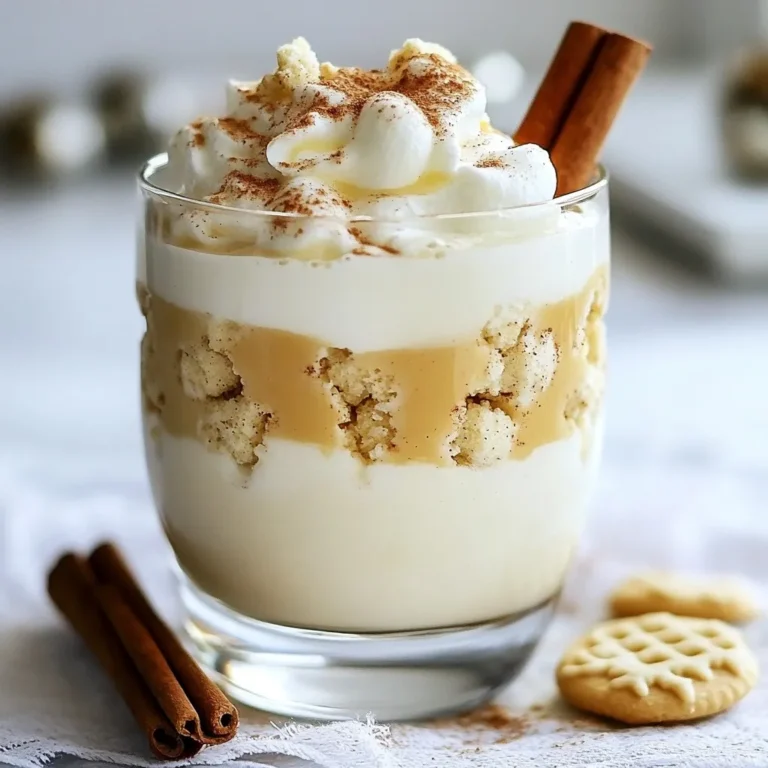 - 1 cup eggnog (store-bought or homemade) - 1/2 cup milk - 1/4 cup vanilla syrup - 1/2 teaspoon ground nutmeg - 1/4 teaspoon ground cinnamon - 1/2 cup heavy cream - 3-4 sugar cookies, crushed (plus extra for garnish) - Whipped cream for topping - Cinnamon stick (for garnish, optional) This cocktail blends rich eggnog with sweet milk and vanilla syrup. The spices of nutmeg and cinnamon add warmth. Heavy cream makes it creamy. Sugar cookies bring in a festive crunch. Use whipped cream on top for a fluffy touch. You can add more crushed sugar cookies and a cinnamon stick for a pretty finish. This drink is easy to make. Each sip tastes like a holiday party. {{ingredient_image_2}} Start by mixing your eggnog and milk in a blending pitcher. Pour in 1 cup of eggnog and 1/2 cup of milk. Next, add 1/4 cup of vanilla syrup. This syrup adds a lovely sweetness. Then, sprinkle in 1/2 teaspoon of ground nutmeg and 1/4 teaspoon of ground cinnamon. Use a whisk to mix all the ingredients together. Whisk until the mixture is smooth and well combined. The spices will give it a warm, festive flavor that you will love. In a medium bowl, pour in 1/2 cup of heavy cream. Use an electric mixer to whip it. Stop when soft peaks form. This means it should look fluffy, not stiff. Careful not to over-whip the cream. You want it to stay light and airy. Gently fold the whipped cream into the eggnog mixture. Use a spatula to combine them without deflating the cream. This step makes your cocktail creamy and rich. Now it’s time to add the fun! Stir in 3-4 crushed sugar cookies into the eggnog mix. This will add a sweet crunch. Carefully divide the cocktail mixture between your favorite glasses, filling them halfway. Top each glass with a generous dollop of whipped cream. This creates a fluffy finish. For the final touch, sprinkle some more crushed sugar cookie on the whipped cream. If you like, add a cinnamon stick as a garnish. Serve your festive cocktails right away and enjoy the sweet holiday flavors! When picking eggnog, you have two main choices: store-bought or homemade. Store-bought eggnog is quick and easy. Just look for quality brands with real ingredients. Homemade eggnog gives you control over flavor and sweetness. You can make it richer by using heavy cream. To enhance flavor, add a splash of vanilla extract or a pinch of salt. You can also mix in a little maple syrup for a unique twist. Experiment to find what you love best! Whipping cream is key for this cocktail. Start with cold heavy cream. Use an electric mixer on medium speed. Stop when you see soft peaks. That means it’s light and airy! Avoid over-whipping. If you whip too much, it can turn grainy. Gently fold the whipped cream into the eggnog mix. A spatula works best for this. Be careful not to deflate the cream. This keeps your drink fluffy and light. Presentation makes your cocktail shine! Use fun glasses that fit the holiday spirit. You can also rim the glasses with crushed sugar cookies for extra flair. For toppings, go wild! Whipped cream is a must, but try adding more crushed cookies on top. A cinnamon stick adds a lovely touch, too. You can even sprinkle a bit of nutmeg for extra flavor and color. Your guests will be impressed! Pro Tips Choose Quality Eggnog: For the best flavor, select a high-quality eggnog, whether store-bought or homemade. This will ensure a rich and creamy base for your cocktail. Whip Cream to Perfection: Be cautious when whipping the cream. Stop as soon as soft peaks form to maintain a light and airy texture, which will enhance the drink's overall mouthfeel. Experiment with Flavors: Feel free to customize your cocktail by adding a splash of your favorite liquor, like bourbon or rum, for an added kick. Just remember to adjust the sweetness accordingly. Garnish Creatively: Get creative with your garnishes! Besides crushed sugar cookies and cinnamon sticks, consider adding a sprinkle of cocoa powder or a drizzle of caramel for a unique touch. {{image_4}} You can add spirits to make this cocktail even more festive. Rum or bourbon works great. Start with one ounce per glass. This addition gives your drink a warm kick. For a balanced flavor, choose a spirit that complements the spices. Rum adds sweetness, while bourbon gives a rich depth. Always taste as you mix. You want the spirit to enhance, not overpower. If you want a dairy-free drink, try almond or oat milk. These options work well in place of regular milk. They keep the drink creamy without dairy. For eggnog, look for dairy-free varieties. Many brands offer delicious options. They taste great and keep the same festive spirit. Spice can take your drink to the next level. Try adding a dash of cardamom or ginger. These spices give a warm and unique twist. You can also experiment with infusions. Soak spices in the eggnog for a few hours. This adds a deep flavor that surprises your taste buds. Enjoy mixing and finding what works best for you! To keep your Winning Sugar Cookie Eggnog Cocktail fresh, store it in the fridge. Use an airtight container. This keeps the flavors intact and prevents spills. Your cocktail stays good for up to three days after making it. However, the whipped cream may lose its fluffiness. You can always whip more cream before serving. You can prepare parts of this cocktail ahead of time. Mix the eggnog, milk, vanilla syrup, nutmeg, and cinnamon. Store this mix in the fridge for up to two days. When you’re ready to serve, whip the cream and fold it in. Add crushed sugar cookies just before serving for the best taste. This way, your cocktail stays fresh and tasty! Yes, you can use store-bought eggnog. Look for one that is thick and creamy. Some brands add extra flavors or spices that can enhance your drink. Always check the label for quality ingredients. If you can, choose organic or natural options to keep it pure and tasty. You can keep this cocktail in the fridge for up to three days. Store it in a sealed container to keep it fresh. The flavors will blend better over time, but the whipped cream may lose its fluffiness. Give it a gentle stir before serving again. Yes, you can make a non-alcoholic version. Just skip any alcohol and add more eggnog or milk. You can also add a splash of vanilla extract for extra flavor. This way, everyone can enjoy the sweet, festive taste of this cocktail! In this post, we explored how to make a delicious eggnog cocktail. We covered the key ingredients, from eggnog to sugar cookies, and how to whip the cream for the best texture. I shared tips on choosing eggnog and garnishing for impressive presentations. Remember, you can customize your drink with different spices or alcohol types. Whether you enjoy this drink fresh or store it, you now have the tools to impress. Enjoy your eggnog adventure!
