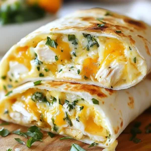 - 2 cups cooked chicken, shredded - 1 cup mozzarella cheese, shredded - &frac14; cup cream cheese, softened - 4 large flour tortillas - 3 cloves garlic, finely minced - &frac12; cup fresh spinach, chopped - &frac12; teaspoon garlic powder - &frac12; teaspoon smoked paprika - Salt and freshly ground black pepper, to taste - 2 tablespoons extra virgin olive oil - Fresh parsley for garnish - Extra virgin olive oil You need simple and tasty ingredients for Cheesy Garlic Chicken Wraps. First, you use cooked chicken that is shredded. I love using leftover chicken for this dish. Next, mozzarella cheese adds creaminess. Cream cheese makes the filling rich and smooth. For the wrap, large flour tortillas work best. They hold all the yummy filling. Garlic adds flavor, and fresh spinach gives a pop of color. Garlic powder and smoked paprika boost the taste. Don't forget salt and pepper to season well. If you want to make it special, fresh parsley brightens the dish. A drizzle of extra virgin olive oil adds depth, too. This mix of ingredients makes every bite a delight. {{ingredient_image_2}} First, we need to mix the chicken and cheeses. Take a large bowl. Add 2 cups of shredded chicken. Next, mix in 1 cup of mozzarella cheese and &frac14; cup of softened cream cheese. This mix gives the filling a creamy texture. Then, we add minced garlic and spinach. Add 3 cloves of finely minced garlic. It gives a bold flavor. Now, toss in &frac12; cup of chopped fresh spinach. This adds color and a healthy touch. Finally, sprinkle in &frac12; teaspoon of garlic powder, &frac12; teaspoon of smoked paprika, and salt and pepper to taste. Stir until all ingredients are well blended. Now, we turn to the tortilla. Heat a non-stick skillet over medium heat. Once it&rsquo;s hot, add 2 tablespoons of extra virgin olive oil. Place one tortilla in the skillet. Heat it for about 30 seconds. The goal is to make it flexible, not browned. Next, we use the spoon and fold method. On one half of the warmed tortilla, spoon a generous amount of the cheesy chicken filling. Aim for about &frac14; of the total filling. Then, fold the tortilla over to cover the filling. Press down gently to seal the edges. It&rsquo;s time to cook the wraps. Allow the wrap to crisp. Cook for about 2-3 minutes. Check if the underside is golden and crispy. Now, we flip for even cooking. Use a spatula to turn the wrap over. Cook for another 2-3 minutes until the other side is also golden brown. Repeat this for the remaining tortillas and filling. Adjust the heat as needed to avoid burning. Once cooked, transfer the wraps to a cutting board. Let them cool for a minute. Then, slice each wrap in half at a diagonal angle. To make great wraps, start with the tortillas. You want them soft and flexible. Heat a tortilla for about 30 seconds in a non-stick skillet. This step helps them bend without breaking. If they start to brown, lower the heat a bit. When you cook the wraps, keep an eye on the heat. If it&rsquo;s too high, they can burn quickly. Cook them just until golden brown. This gives the outside a nice crunch while keeping the inside warm and cheesy. To take your wraps to the next level, think about extra spices. Adding a pinch of cayenne can give a nice kick. You can also try Italian seasoning for a different taste. Cheese is another area where you can play around. While mozzarella is great, you can swap it for cheddar or pepper jack. Each cheese brings its own flavor and pairs well with the garlic. When serving your wraps, a little garnish goes a long way. Fresh parsley adds color and taste. You can sprinkle some on top right before serving. For dipping, try ranch or a spicy aioli. These sauces add extra flavor and make the meal fun. You can even serve the wraps with a side of fresh veggies for a complete meal. Pro Tips Use Leftover Chicken: For a quicker prep, use leftover rotisserie chicken or any cooked chicken you have on hand to save time. Customize Your Cheese: Feel free to mix in different types of cheese such as cheddar or pepper jack for more flavor! Get Creative with Fillings: Add other vegetables like bell peppers, onions, or mushrooms for added texture and nutrition. Perfectly Crispy Wraps: Ensure the skillet is hot enough before adding the wraps; this helps achieve that golden, crispy exterior. {{image_4}} You can change the filling to fit your taste. Instead of chicken, try beef or a mix of veggies. Beef adds a rich flavor, while veggies make it light and fresh. You can use bell peppers, mushrooms, or zucchini. They all work well! Changing the cheese is another fun option. Try sharp cheddar or pepper jack for a kick. Each cheese will bring a new taste to your wraps. Don&rsquo;t be afraid to mix and match your favorites. If you're looking for healthier options, consider whole grain or low-carb tortillas. Whole grain gives extra fiber, while low-carb tortillas cut down on carbs. Both options keep the wraps tasty and filling. You can also use pita bread instead of tortillas. Pita adds a unique texture and taste. Just fill it up and enjoy a different wrap experience! Herbs and spices can make a big difference. Add fresh basil or oregano for a garden taste. You can also sprinkle in some red pepper flakes for heat. A little goes a long way, so adjust to your liking! Incorporating sauces can also boost flavor. Try ranch, barbecue, or even sriracha for some zing. Drizzle your chosen sauce inside the wrap before folding. This extra step makes every bite even more delicious! To store your Cheesy Garlic Chicken Wraps, let them cool first. Place them in a clean, airtight container. This helps keep them fresh and tasty. You can also wrap them in foil or plastic wrap. Both options work well. Make sure to store them in the fridge. If you want to freeze these wraps, follow these steps: 1. Let the wraps cool completely. 2. Wrap each one tightly in plastic wrap. 3. Place them in a freezer-safe bag or container. This helps keep out air. To reheat, take them out of the freezer. Let them thaw in the fridge overnight. To warm them up, use a skillet over medium heat until they are hot. This keeps the texture nice and crispy. In the fridge, these wraps last about 3 to 4 days. If you freeze them, they can last up to 2 months. Always check for signs of spoilage. If they smell bad or look off, throw them away. Enjoy your wraps fresh for the best taste! You can make these wraps ahead of time with ease. Start by preparing the cheesy chicken filling. Mix the cooked chicken, cheeses, garlic, and spinach in a bowl. Store this mixture in the fridge. You can assemble the wraps when you're ready to eat. - Mix and chill: Prepare and chill the filling for up to two days. - Wrap wisely: Store wrapped tortillas in airtight containers. - Reheat: Warm them in the skillet for best results. Yes, rotisserie chicken works great! It saves time and adds flavor. Pre-cooked chicken already has seasoning, which enhances your wraps. - Quick and easy: Just shred the chicken and mix it in. - Less prep: You skip the cooking step, making this dish faster. - Flavor boost: Rotisserie chicken often has herbs that add depth. If you want a dairy-free option, try using hummus or silken tofu. Both create a creamy texture without dairy. - Hummus: Adds flavor and keeps it light. - Silken tofu: Blend it for a smooth consistency. - Greek yogurt: For a tangy taste, use plain Greek yogurt as a lower-fat choice. This blog post explored making Cheesy Garlic Chicken Wraps. We covered the key ingredients, like cooked chicken, cheese, and tortillas. I shared step-by-step instructions to prepare and cook your wraps. You learned tips for perfecting your wraps and ideas for variations. Wraps can be stored safely in the fridge or freezer. Keeping your meals fresh and tasty is easy. Now, you have everything to make delicious wraps at home. Enjoy your cooking adventure!