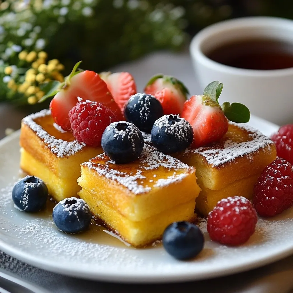 - 1 loaf of challah or brioche bread, cut into 1-inch cubes - 6 large eggs, at room temperature - 2 cups whole milk - 1 cup heavy cream - 1/2 cup packed brown sugar - 1 tablespoon pure vanilla extract - 1 teaspoon ground cinnamon - 1/4 teaspoon freshly grated nutmeg - Pinch of salt The base for this casserole starts with bread. I love using challah or brioche. They have a soft texture that soaks up the egg mixture well. The eggs form the heart of the dish. They give it a rich, custardy feel. Next, the whole milk and heavy cream add creaminess. They make each bite smooth and dreamy. Brown sugar adds a hint of sweetness. It melts and gives the casserole a lovely caramel flavor. Pure vanilla extract brings warmth and depth. Ground cinnamon adds a cozy spice. The freshly grated nutmeg offers a unique twist, making the dish special. A pinch of salt balances the sweetness and enhances all the flavors. - 1 cup mixed berries (such as strawberries, blueberries, and raspberries) - Maple syrup, for serving - Powdered sugar, for dusting Mixed berries add a burst of freshness. You can use strawberries, blueberries, or raspberries. They not only look pretty but also add a sweet-tart flavor. For serving, maple syrup is a must. It brings a rich sweetness to the warm casserole. Finally, a light dusting of powdered sugar makes it feel fancy. It also adds a touch of sweetness that everyone loves. {{ingredient_image_2}} 1. Preheat your oven to 350°F (175°C). This gives a nice base for baking. 2. Generously grease a 9x13-inch baking dish with butter or non-stick spray. This step helps prevent sticking. 1. In a large bowl, whisk together 6 large eggs until frothy. This adds air for a light texture. 2. Next, add 2 cups of whole milk, 1 cup of heavy cream, and 1/2 cup of packed brown sugar. 3. Include 1 tablespoon of pure vanilla extract, 1 teaspoon of ground cinnamon, and 1/4 teaspoon of grated nutmeg. 4. Add a pinch of salt to balance the sweetness. Mix thoroughly until the sugar is fully dissolved. 1. Evenly distribute 1 loaf of cubed challah or brioche bread in the greased baking dish. Make sure they sit in a single layer. 2. Carefully pour the egg mixture over the bread. Use a spatula to press down on the cubes. This helps them soak up the liquid. 3. Evenly scatter 1 cup of mixed berries over the top. Gently press them down into the mixture. 1. Cover the baking dish tightly with aluminum foil. This seals in flavors while chilling. 2. Place it in the refrigerator. Let it chill for at least 1 hour. For even better taste, chill overnight. 1. When ready to bake, take the dish out of the fridge. Let it sit at room temp for 10 minutes. 2. Bake the casserole covered with foil for 30 minutes. This keeps it moist. 3. After 30 minutes, remove the foil. Bake for another 15-20 minutes. Look for a golden brown top and set center. 1. Once baked, take the casserole out and let it cool for about 5 minutes. This helps it set. 2. Just before serving, dust the top with powdered sugar. This adds a sweet touch. 3. Serve warm with maple syrup on the side for drizzling. It enhances the flavor and makes it extra special. - Choosing the right bread: Use challah or brioche. These breads are soft and soak well. They give your casserole a nice, fluffy texture. If you want, try sourdough for a twist, but stay away from regular sandwich bread. - Importance of soaking time: Soaking lets the bread absorb the egg mixture. I like to chill it overnight. This step builds flavor and makes the casserole creamy. If you're short on time, soak it for at least one hour. - Flavor variations: Get creative! Add chocolate chips for sweetness. Try spices like cardamom or ginger for a warm kick. You can even mix in different fruits like bananas or apples. - Substituting sweeteners: Brown sugar works great, but you can switch to maple syrup or honey. If you prefer less sugar, try a sugar substitute. Just make sure it can handle heat. - Complementary side dishes: Serve your casserole with crispy bacon or sausage. Fresh fruit salad adds a nice touch too. A light green salad can balance the dish’s richness. - Beverages that pair well: Freshly brewed coffee is a classic choice. You might enjoy a fruity tea or a cold glass of milk. For something special, serve mimosas for a brunch vibe. Pro Tips Use Day-Old Bread: Using slightly stale challah or brioche will help the bread cubes absorb the egg mixture better, resulting in a richer, more decadent casserole. Customize Your Berries: Feel free to mix and match your favorite seasonal berries! You can also add nuts or chocolate chips for extra flavor and texture. Overnight Soaking: For maximum flavor and ease, prepare the casserole the night before and let it soak overnight in the refrigerator to meld the flavors. Serve with Whipped Cream: For a luxurious touch, top the casserole with freshly whipped cream along with the maple syrup for an indulgent breakfast or brunch experience. {{image_4}} You can use different types of bread for your casserole. Challah and brioche are classic choices. They soak up the egg mixture well. If you need a gluten-free option, try gluten-free bread. It works great and tastes good too. Sourdough is another fun choice. It has a nice tang that adds flavor. Want to jazz up your casserole? Adding chocolate chips is a great idea! They melt and create pockets of sweetness. You can also mix in some nuts like pecans or walnuts. They add a nice crunch and flavor. Try these options to make your dish stand out. Change your casserole with the seasons! In winter, add spices like nutmeg or ginger. For spring and summer, you can include fresh fruits. Berries like strawberries and blueberries are perfect. They bring a burst of color and taste. In fall, think about pumpkin or apple flavors. This keeps your French toast casserole exciting all year round! To store leftovers, place the casserole in an airtight container. Use a glass or plastic dish with a lid. This helps keep it fresh. Store it in the fridge. It will last up to three days. Let it cool to room temperature before sealing. For freezing, wrap the casserole well. Use plastic wrap and then aluminum foil. This keeps out air. You can freeze it for up to three months. When ready to eat, take it out and thaw it in the fridge overnight. When reheating, place portions in the oven. Preheat to 350°F (175°C). Cover the dish with foil. This helps heat evenly. Bake for about 15-20 minutes. You can also use the microwave for quick reheating. Just make sure to cover it to keep moisture. Enjoy it warm to keep the flavor rich! Yes, you can prepare French Toast Casserole the night before. This allows the bread to soak up the egg mixture, making each bite soft and delicious. Cover the dish tightly with foil and place it in the fridge. When you’re ready to bake, let it sit at room temperature for about 10 minutes to remove the chill. This step helps it cook evenly. You will know the casserole is done when the top is golden brown. The center should also feel set, not jiggly. You can use a toothpick to check; if it comes out clean, your casserole is ready. If it’s still wet, bake it a bit longer. If you need a substitute for heavy cream, here are some options: - Whole milk - Half-and-half - Coconut cream Each option will change the flavor and texture a bit. Whole milk will make it lighter, while coconut cream adds a nice twist. Absolutely! You can use many types of fruit. Here are some great choices: - Bananas - Apples - Peaches - Seasonal berries Using seasonal fruit can enhance the flavor and add color to your dish. Yes, French Toast Casserole is freezer-friendly. To freeze, wrap the cooled casserole tightly in plastic wrap and then in foil. This helps prevent freezer burn. When you’re ready to eat it, thaw it overnight in the fridge and bake as usual. You can also bake it straight from the freezer, but it may take longer to cook. This blog post covered how to make a delicious French toast casserole. We looked at main and optional ingredients, like brioche bread and berries. You learned step-by-step how to prepare the dish, mix the ingredients, and bake it to perfection. We also shared tips for custom flavors and how to store leftovers. In conclusion, you now have all you need to create your own perfect casserole. Enjoy the process and don't hesitate to try new flavors. Happy cooking!